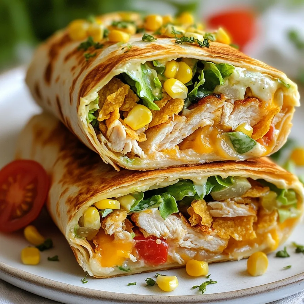 Für Crispy Ranch Chicken Wraps brauche ich folgende Hauptzutaten: - 2 Tassen gekochtes, zerrissenes Hühnchen - 1 Tasse Ranch-Dressing - 1 Tasse geschnittene Salatblätter - 1 mittlere Tomate, gewürfelt - ½ Tasse geriebener Cheddar-Käse - 1 Tasse zerdrückte Nacho-Chips - 4 große Tortillas aus Weizenmehl - 1 Esslöffel Olivenöl - Salz und Pfeffer nach Geschmack Diese Zutaten machen den Wrap lecker und knusprig. Das Hühnchen gibt viel Geschmack. Das Ranch-Dressing sorgt für eine tolle Cremigkeit. Ich mag es, den Wraps etwas mehr Farbe und Geschmack zu geben. Hier sind einige Optionen: - Frischer Dill zur Garnierung - Zusätzliche Nacho-Chips als Beilage - Gemüsesticks, wie Karotten oder Sellerie Mit diesen Garnierungen wird das Gericht bunter. Du kannst auch andere Kräuter verwenden, die dir gefallen. Die besten Zutaten machen den Unterschied. Hier sind einige Tipps: - Wähle frisches Hühnchen, wenn möglich. Es schmeckt besser. - Nutze hochwertiges Ranch-Dressing. Das verbessert den Geschmack. - Achte darauf, dass die Tortillas weich sind. So lassen sie sich besser rollen. Wenn du diese Tipps befolgst, wird dein Essen noch besser. Frische und Qualität sind der Schlüssel zu einem tollen Geschmack. {{ingredient_image_2}} Zuerst nimmst du eine große Schüssel. Füge das zerrissene Hühnchen hinzu. Dann gießt du das Ranch-Dressing darüber. Rühre alles gut um. Achte darauf, dass das Hühnchen gleichmäßig bedeckt ist. Das Dressing gibt viel Geschmack. Du kannst auch mehr oder weniger Dressing nehmen, je nach Vorliebe. Lege die Tortillas auf eine saubere Arbeitsfläche. Verteile die Hühnchenmischung gleichmäßig in der Mitte jeder Tortilla. Füge geschnittene Salatblätter, gewürfelte Tomaten und geriebenen Cheddar-Käse hinzu. Streue die zerdrückten Nacho-Chips darüber. Diese sorgen für einen tollen Crunch. Würze mit Salz und Pfeffer. Klappe dann die Seiten der Tortillas ein. Rolle sie von unten nach oben fest auf. Erhitze das Olivenöl in einer Pfanne bei mittlerer Hitze. Lege die Wraps mit der Nahtseite nach unten in die Pfanne. Brate sie 3-4 Minuten pro Seite. Achte darauf, dass sie goldbraun und knusprig sind. Nimm die Wraps aus der Pfanne und lasse sie eine Minute ruhen. Schneide sie in der Mitte durch. Garniere nach Wunsch mit frischem Dill und serviere sie mit extra Ranch-Dressing. Um perfekte Wraps zu machen, beginne mit frischen Zutaten. Verwende zerrissenes Hühnchen, das gut gewürzt ist. Mische das Hühnchen mit Ranch-Dressing in einer großen Schüssel. Achte darauf, dass das Hühnchen gleichmäßig bedeckt ist. Lege die Tortillas auf eine saubere Fläche. Verteile die Hühnchenmischung in der Mitte der Tortillas. Füge dann frische Salatblätter, gewürfelte Tomaten und geriebenen Käse hinzu. Zerdrückte Nacho-Chips geben extra Crunch. Klappe die Seiten der Tortilla ein, dann rolle sie fest auf. Brate die Wraps in einer heißen Pfanne mit Olivenöl. Wende sie, bis sie goldbraun sind. Lass sie kurz ruhen, bevor du sie schneidest. Ein häufiges Problem ist, die Tortillas zu überfüllen. Das macht das Rollen schwer. Verwende eine moderate Menge der Füllung. Ein weiterer Fehler ist, die Wraps nicht genug zu braten. Dies gibt ihnen nicht die gewünschte Knusprigkeit. Achte darauf, die Pfanne gut zu erhitzen. Das Olivenöl sollte heiß, aber nicht rauchend sein. Lass die Wraps nach dem Braten eine Minute ruhen. So bleiben sie knusprig und warm. Diese Wraps sind toll mit frischem Gemüse. Serviere sie mit Karotten- und Gurkensticks. Ein Becher extra Ranch-Dressing zum Dippen macht sie noch besser. Du kannst auch einen einfachen grünen Salat dazu reichen. Für etwas mehr Geschmack probiere einen Kartoffelsalat oder eine frische Salsa. Die Wraps sehen auf einem bunten Teller sehr einladend aus. Pro Tipps Hühnchen richtig würzen: Achte darauf, das Hühnchen vor dem Mischen mit dem Ranch-Dressing gut zu würzen, damit es beim Essen mehr Geschmack hat. Crunch-Faktor erhöhen: Verwende verschiedene Arten von Chips, wie z.B. Tortilla-Chips oder Pita-Chips, um den Wraps einen anderen Crunch zu verleihen. Wraps warm halten: Wenn du mehrere Wraps zubereitest, halte sie im Ofen bei niedriger Temperatur warm, während du die restlichen zubereitest. Frische Zutaten: Verwende frische Kräuter und Gemüse, um den Wraps mehr Farbe und Geschmack zu verleihen, und um sie gesünder zu machen. {{image_4}} Wenn du kein Fleisch magst, gibt es tolle Alternativen. Du kannst zum Beispiel gebratene Paprika, Zucchini oder Auberginen verwenden. Diese Gemüse bringen viel Geschmack. Du kannst auch Kichererbsen für eine proteinreiche Option nehmen. Diese sind leicht zubereitet und passen gut zu Ranch-Dressing. Du kannst deine Wraps aufpeppen! Füge Gewürze wie Paprika, Knoblauchpulver oder Kreuzkümmel hinzu. Diese geben mehr Aroma. Auch frische Kräuter wie Koriander oder Petersilie sind eine gute Wahl. Wenn du es scharf magst, füge etwas Chilipulver oder Sriracha hinzu. So wird der Geschmack intensiver und aufregender. Für glutenfreie Wraps kannst du Reispapier oder Salatblätter verwenden. Das macht die Wraps leicht und frisch. Wenn du low-carb isst, verwende Hähnchen oder Gemüse als Füllung. Lass die Tortillas weg und genieße die Füllung pur. Das ist gesund und lecker. Diese Anpassungen machen die Wraps für jeden geeignet. Um deine Crispy Ranch Chicken Wraps frisch zu halten, lege sie in einen luftdichten Behälter. So vermeidest du, dass sie weich werden. Wenn du die Wraps einzeln verpackst, kann das auch hilfreich sein. Wickele sie in Frischhaltefolie oder Aluminiumfolie. Hast du Reste? Kein Problem! Du kannst die Wraps schnell wieder aufpeppen. Erhitze sie in einer Pfanne ohne Öl. Brate sie 2-3 Minuten pro Seite. So werden sie wieder schön knusprig. Du kannst auch einen Toaster verwenden, um sie schnell aufzuwärmen. Im Kühlschrank halten die Wraps etwa 3 Tage. Achte darauf, sie gut verpackt zu lagern. Im Gefrierschrank bleiben sie bis zu 2 Monate frisch. Du solltest sie jedoch gut einwickeln, um Gefrierbrand zu vermeiden. Wenn du sie wieder auftauen willst, lasse sie über Nacht im Kühlschrank. So bleiben sie lecker und frisch! Um die Wraps gesünder zu machen, wähle Vollkorn-Tortillas statt Weizenmehl-Tortillas. Füge mehr frisches Gemüse hinzu, wie Paprika oder Gurken. Du kannst auch fettfreies oder griechisches Joghurt anstelle von Ranch-Dressing verwenden. Das gibt Geschmack ohne viele Kalorien. Es gibt viele Alternativen zu Ranch-Dressing. Du kannst Joghurt mit Kräutern mischen. Auch Avocado-Creme passt gut. Für einen scharfen Kick, probiere Salsa oder Hummus. Diese Optionen sind lecker und oft gesünder. Die vorbereiteten Wraps halten sich im Kühlschrank etwa 2 bis 3 Tage. Achte darauf, sie in einem luftdichten Behälter zu lagern. Wenn du sie länger aufbewahren willst, wickel sie in Folie und friere sie ein. So bleiben sie bis zu einem Monat frisch. Crispy Ranch Chicken Wraps sind einfach und lecker. Wir haben die besten Zutaten, Zubereitungsschritte und Tipps besprochen. Es gibt viele Möglichkeiten, Wraps anzupassen und frisch zu halten. Ob vegetarisch oder glutenfrei, du hast viele Optionen. Experimentiere mit verschiedenen Gewürzen für noch mehr Geschmack. Eine gute Lagerung sorgt dafür, dass deine Wraps lange halten. Genieße es, neue Varianten zu kreieren!