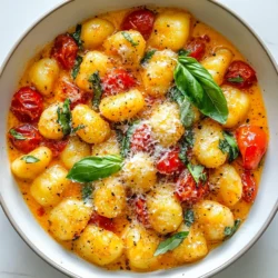 Für dieses einfache Gericht brauchst du einige Hauptzutaten. Hier ist die Liste: - 1 Packung (450 g) Gnocchi - 2 Esslöffel Olivenöl - 4 Knoblauchzehen, fein gehackt - 1 Dose (400 g) zerdrückte Tomaten - 240 ml Gemüsebrühe - 240 ml Schlagsahne - 1 Teelöffel getrocknete italienische Kräuter (Oregano, Basilikum, Thymian) - 1 Tasse frische Basilikumblätter, gehackt - Salz und Pfeffer nach Geschmack - Frisch geriebener Parmesan zum Servieren Diese Zutaten bilden die Basis für die cremige Sauce und die zarten Gnocchi. Gnocchi sind kleine, weiche Teigkugeln aus Kartoffeln, die schnell garen. Die Gewürze spielen eine wichtige Rolle. Der Knoblauch bringt viel Geschmack. Er sollte gut angebraten werden, um sein volles Aroma zu entfalten. Die zerdrückten Tomaten geben eine fruchtige Note. Die Gemüsebrühe sorgt für eine reichhaltige Basis. Die Schlagsahne macht die Sauce schön cremig. Die getrockneten italienischen Kräuter verleihen dem Gericht den typischen italienischen Geschmack. Frisches Basilikum am Ende sorgt für einen frischen Kick. Wenn du die Gnocchi servierst, benutze tiefe Schalen. Garniere sie mit frisch geriebenem Parmesan und ein paar Basilikumblättern. Das sieht schön aus und macht das Gericht noch schmackhafter. Ein kleiner Schuss Olivenöl oben drauf bringt zusätzliches Aroma. Dieses Gericht ist perfekt für ein schnelles Abendessen oder wenn du Gäste hast. {{ingredient_image_2}} Beginne mit dem Sammeln aller Zutaten. Du brauchst: - 1 Packung (450 g) Gnocchi - 2 Esslöffel Olivenöl - 4 Knoblauchzehen, fein gehackt - 1 Dose (400 g) zerdrückte Tomaten - 240 ml Gemüsebrühe - 240 ml Schlagsahne - 1 Teelöffel getrocknete italienische Kräuter - 1 Tasse frische Basilikumblätter, gehackt - Salz und Pfeffer nach Geschmack - Frisch geriebener Parmesan zum Servieren Sorge dafür, dass der Knoblauch klein gehackt wird. Das macht den Geschmack intensiver. Hacke auch die frischen Basilikumblätter klein. Diese geben der Sauce Frische. Erhitze das Olivenöl in einem großen Topf. Nimm eine mittlere Hitze. Gib den gehackten Knoblauch hinein und brate ihn für 1-2 Minuten an. Achte darauf, dass der Knoblauch nicht schwarz wird. Füge die zerdrückten Tomaten und die Gemüsebrühe in den Topf. Rühre alles gut um, damit es gleichmäßig verteilt ist. Lass die Mischung sanft köcheln. Jetzt ist es Zeit, die Gnocchi hinzuzufügen. Gib sie in den Topf und rühre gut um. So stellst du sicher, dass alle Gnocchi in der Sauce sind. Decke den Topf ab und lass die Gnocchi 5-7 Minuten kochen. Sie sind fertig, wenn sie aufsteigen. Reduziere die Hitze und gib die Schlagsahne, die getrockneten Kräuter und das frische Basilikum hinzu. Rühre alles gut um, bis die Sauce cremig aussieht. Würze mit Salz und Pfeffer. Lass die Mischung noch 2-3 Minuten köcheln, damit sich die Aromen verbinden. Nimm den Topf vom Herd und lass die Gnocchi ein paar Minuten ruhen, bevor du sie servierst. Um perfekte Gnocchi zu bekommen, achte auf die Qualität. Verwende frische oder gefrorene Gnocchi, die du magst. Koche sie in reichlich Salzwasser. Warte, bis sie an die Oberfläche steigen. Das zeigt, dass sie fertig sind. Lass sie nicht zu lange kochen, sonst werden sie matschig. Wenn du frische Gnocchi machst, achte darauf, den Teig nicht zu überkneten. Das macht sie zäh. Du kannst dieses Rezept leicht anpassen. Füge Gemüse wie Spinat oder Pilze hinzu, um mehr Farbe und Geschmack zu erhalten. Wenn du es schärfer magst, probiere rote Pfefferflocken. Für eine mediterrane Note kannst du schwarze Oliven oder Artischockenherzen einfügen. Jede dieser Optionen bringt neue Aromen in dein Gericht. Die Sauce ist der Star dieses Gerichts. Um sie noch besser zu machen, nutze frische Tomaten, wenn sie in Saison sind. Röste sie vorher, um den Geschmack zu intensivieren. Ein Spritzer Zitronensaft gibt der Sauce eine frische Note. Um die Sauce cremiger zu machen, füge mehr Sahne hinzu oder verwende Mascarpone. Wenn du es vegan magst, ersetze die Sahne durch Kokosmilch oder eine pflanzliche Sahnealternative. Pro Tipps Gnocchi richtig garen: Achten Sie darauf, die Gnocchi nur so lange zu kochen, bis sie aufsteigen. Dies gewährleistet, dass sie weich und nicht matschig werden. Verfeinerung der Sauce: Für zusätzlichen Geschmack können Sie einen Spritzer Balsamico-Essig oder frischen Zitronensaft hinzufügen, bevor Sie die Gnocchi servieren. Frische Kräuter verwenden: Verwenden Sie frische Kräuter anstelle von getrockneten, um das Aroma zu intensivieren. Fügen Sie sie kurz vor dem Servieren hinzu. Vorsicht beim Anbraten: Braten Sie den Knoblauch bei mittlerer Hitze an, um ein Anbrennen zu vermeiden, da verbrannter Knoblauch bitter schmeckt. {{image_4}} Um ein veganes Gericht zu machen, ersetze die Schlagsahne. Nutze stattdessen Kokosmilch oder Sojasahne. Diese Optionen geben der Sauce eine cremige Textur und einen leckeren Geschmack. Achte darauf, auch den Parmesan zu entfernen. Stattdessen kannst du Hefeflocken verwenden, um einen ähnlichen, käsigen Geschmack zu erzielen. Du kannst auch Gemüse hinzufügen, um das Rezept zu variieren. Zum Beispiel sind Spinat oder Zucchini tolle Optionen. Diese Gemüsesorten bringen frische Aromen und gesundes Essen in dein Gericht. Einfach das Gemüse in die Sauce geben, bevor du die Gnocchi hinzufügst. Sie garen schnell und bleiben knackig. Wenn du mehr Protein möchtest, füge Hülsenfrüchte hinzu. Kichererbsen oder weiße Bohnen passen gut zu diesem Rezept. Du kannst auch Tofu oder Tempeh verwenden. Diese Zutaten machen das Gericht sättigender und nahrhafter. Brate das Protein zuerst an, bevor du die anderen Zutaten hinzufügst. So bekommst du eine schöne Textur und zusätzlichen Geschmack. Bewahre die Gnocchi-Reste in einem luftdichten Behälter auf. Stelle sicher, dass der Behälter gut verschlossen ist. So bleiben die Gnocchi frisch. Ich empfehle, die Reste innerhalb von drei Tagen zu essen. Wenn du sie länger aufbewahren möchtest, friere sie ein. Um die Reste aufzuwärmen, gebe sie in einen Topf. Füge einen Spritzer Gemüsebrühe oder Sahne hinzu. Dies hilft, die Gnocchi wieder cremig zu machen. Erwärme sie bei mittlerer Hitze, bis sie heiß sind. Rühre oft um, damit sie nicht anhaften. Du kannst die Gnocchi auch in der Mikrowelle erwärmen. Decke sie mit einem feuchten Tuch ab, um das Austrocknen zu verhindern. Im Kühlschrank bleiben die Gnocchi etwa drei Tage frisch. Im Gefrierschrank halten sie bis zu drei Monate. Achte darauf, sie gut einzupacken, um Gefrierbrand zu vermeiden. Zum Auftauen stelle die gefrorenen Gnocchi einfach über Nacht in den Kühlschrank. So kannst du sie später schnell aufwärmen und genießen. Das Kochen von Gnocchi dauert nur 5 bis 7 Minuten. Du kannst sehen, dass sie fertig sind, wenn sie an die Oberfläche steigen. Das zeigt an, dass sie durchgegart sind. Achte darauf, sie nicht zu lange zu kochen. So bleiben sie weich und lecker. Ja, du kannst frische Gnocchi verwenden. Sie haben oft einen besseren Geschmack und eine weichere Textur. Wenn du frische Gnocchi nimmst, koche sie nur 2 bis 4 Minuten. Sie brauchen weniger Zeit als die getrockneten Varianten. Es gibt viele Möglichkeiten, die Sauce zu variieren. Du kannst mehr Gemüse wie Spinat oder Zucchini hinzufügen. Auch Pilze passen gut dazu. Für eine schärfere Note füge etwas rote Pfefferschote hinzu. Experimentiere mit verschiedenen Kräutern, um neue Geschmäcker zu entdecken. Gnocchi sind lecker und einfach zuzubereiten. Wir haben die Hauptzutaten und Gewürze besprochen. Du hast gelernt, wie du die Sauce machst und die Gnocchi perfekt kochst. Tipps helfen dir, deine Gnocchi zu variieren und zu verfeinern. Auch die Aufbewahrung und Haltbarkeit sind wichtig, um Reste zu nutzen. Experimentiere mit den Variationen für deinen Geschmack. Gnocchi bieten dir viele Möglichkeiten. Viel Spaß beim Kochen!
