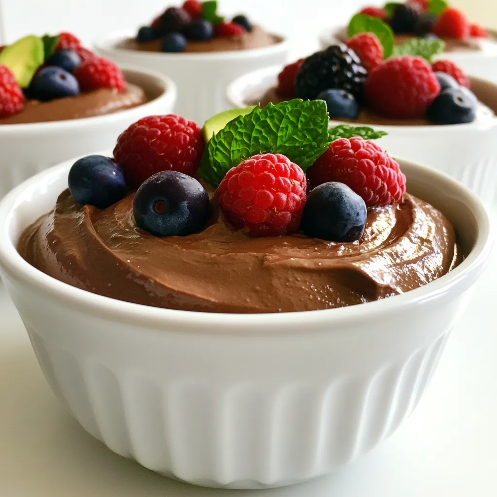 Für die Schokoladen-Avocado-Mousse brauchst du folgende Hauptzutaten: - 2 reife Avocados - 1/2 Tasse ungesüßtes Kakaopulver - 1/4 Tasse Ahornsirup oder Honig - 1/4 Tasse Mandelmilch oder eine andere Milch - 1 Teelöffel Vanilleextrakt - Eine Prise Meersalz Diese Zutaten sind einfach zu finden. Die Avocados machen die Mousse cremig. Das Kakaopulver sorgt für den schokoladigen Geschmack. Der Ahornsirup süßt die Mousse. Die Mandelmilch gibt der Mischung eine tolle Textur. Vanilleextrakt fügt ein feines Aroma hinzu, während das Meersalz den Geschmack hebt. Du kannst verschiedene Süßstoffe verwenden. Ahornsirup ist eine gute Wahl. Er hat einen feinen Geschmack. Honig ist ebenfalls eine tolle Option. Wenn du es ganz zuckerfrei magst, probiere Stevia oder Erythrit. Diese Süßstoffe sind kalorienarm. Achte darauf, die Menge nach deinem Geschmack anzupassen. Jeder hat eine andere Vorliebe für Süße. Für die Mousse kannst du auch andere Milchsorten verwenden. Mandelmilch ist leicht und nussig. Sojamilch hat einen etwas stärkeren Geschmack, ist aber auch gut. Kokosmilch gibt der Mousse eine exotische Note. Wenn du eine nussfreie Option suchst, nimm Hafermilch. Alle diese Milchsorten passen gut zu den anderen Zutaten. Wähle die, die dir am besten gefällt! Zuerst wähle zwei reife Avocados. Achte darauf, dass sie weich sind. Halbiere die Avocados und entferne den Kern vorsichtig. Löffle das grüne Fruchtfleisch in deinen Mixer. Achte darauf, dass du nichts verlierst. Diese Schritte sind einfach, aber wichtig für den Geschmack. Jetzt kommen die leckeren Zutaten dazu. Füge 1/2 Tasse ungesüßtes Kakaopulver hinzu. Das gibt der Mousse ihren schokoladigen Geschmack. Jetzt ist der Ahornsirup dran. 1/4 Tasse sorgt für die nötige Süße. Danach kommt 1/4 Tasse Mandelmilch in den Mixer. Diese Milch sorgt für die richtige Konsistenz. Vergiss nicht 1 Teelöffel Vanilleextrakt und eine Prise Meersalz hinzuzufügen. Mix die Mischung bei hoher Geschwindigkeit. Achte darauf, die Seiten des Mixbehälters von Zeit zu Zeit abzuschaben. So wird alles gut vermischt. Probiere die Mousse. Wenn du mehr Süße möchtest, füge etwas mehr Ahornsirup hinzu und mixe erneut. Die Mousse sollte glatt und cremig sein. Fülle die Mousse jetzt in schöne Servierschalen oder Gläser. Stelle die Schalen für mindestens 30 Minuten in den Kühlschrank. So können sich die Aromen gut entfalten. Die Mousse wird auch fester. Dekoriere die Mousse vor dem Servieren mit frischen Beeren und Minzblättern. Diese bringen Farbe und Frische. Jetzt ist deine Schokoladen-Avocado-Mousse bereit für Genussmomente! Um die perfekte Konsistenz für die Schokoladen-Avocado-Mousse zu erreichen, ist es wichtig, die Avocados gut zu wählen. Sie sollten reif und weich sein. Wenn sie zu hart sind, wird die Mousse klumpig. Mixe die Zutaten bei hoher Geschwindigkeit. Das hilft, eine glatte und cremige Textur zu erhalten. Vergiss nicht, die Seiten des Mixbehälters abzukratzen, damit alles gut vermischt ist. Wenn die Mousse zu dick ist, füge etwas mehr Mandelmilch hinzu. Mixe erneut, bis die gewünschte Konsistenz erreicht ist. Die Süße der Mousse ist wichtig für den Geschmack. Du kannst den Ahornsirup anpassen. Probiere die Mousse während des Mixens. Wenn sie dir nicht süß genug ist, füge mehr hinzu. Ein Teelöffel reicht oft schon aus, um den perfekten Geschmack zu erzielen. Du kannst auch Aromen hinzufügen. Eine Prise Zimt oder ein wenig Kaffee kann die Schokoladennote verstärken. Sei kreativ und finde die perfekte Mischung für deinen Gaumen. Die Präsentation macht die Mousse besonders. Serviere sie in kleinen Gläsern oder Schalen. Das sieht schön und einladend aus. Du kannst die Mousse mit frischen Beeren dekorieren. Ein paar Minzblätter sorgen für einen frischen Akzent. Ein Spritzer Ahornsirup obenauf gibt einen tollen Look. Du kannst auch Schichten mit Beeren machen. So sieht die Mousse noch appetitlicher aus. Denke daran, dass das Auge mitisst! {{image_4}} Um eine vegane Schokoladen-Avocado-Mousse zu machen, benutze einfach den Ahornsirup als Süßstoff. Er ist pflanzlich und passt perfekt. Verwende keine Milchprodukte. Stattdessen kannst du Mandelmilch oder eine andere pflanzliche Milch nutzen. So bleibt das Rezept vegan und lecker. Das tolle an dieser Mousse ist, dass sie von Natur aus glutenfrei ist. Alle Zutaten, die wir verwenden, enthalten kein Gluten. Du kannst die Mousse mit einem guten Gefühl genießen. Achte nur darauf, dass die verwendeten Zutaten auch als glutenfrei gekennzeichnet sind. Du kannst die Mousse ganz einfach anpassen. Hier sind einige Ideen: - Kaffee: Füge einen Esslöffel starken Kaffee hinzu. Er gibt einen tollen Kaffeegeschmack. - Zimt: Eine Prise Zimt bringt Wärme und Tiefe. - Nüsse: Zerhackte Nüsse oder Nussbutter geben einen schönen Crunch. Experimentiere mit diesen Variationen. So machst du die Mousse noch spannender und interessanter! Um die Schokoladen-Avocado-Mousse frisch zu halten, lagere sie im Kühlschrank. Nutze am besten luftdichte Behälter. So bleibt die Mousse länger cremig und lecker. Achte darauf, dass der Behälter gut verschlossen ist. Dadurch vermeidest du, dass die Mousse Gerüche von anderen Lebensmitteln aufnimmt. Die Mousse bleibt im Kühlschrank etwa 3 bis 5 Tage frisch. Nach dieser Zeit kann die Textur sich ändern. Die Avocado kann oxidieren und die Mousse wird braun. Prüfe vor dem Essen immer den Geruch und das Aussehen. Wenn sie seltsam riecht oder aussieht, entsorge sie lieber. Du kannst die Mousse auch einfrieren. Stelle sicher, dass du sie in einem gefrierfesten Behälter aufbewahrst. Sie hält sich dann etwa 2 Monate im Gefrierfach. Zum Auftauen, lass die Mousse über Nacht im Kühlschrank. Rühre sie gut durch, bevor du sie servierst. So erhältst du die beste Konsistenz. Ja, die Schokoladen-Avocado-Mousse ist gesund. Sie enthält gesunde Fette aus Avocados. Diese Fette fördern die Herzgesundheit. Kakaopulver liefert Antioxidantien. Diese helfen, den Körper zu schützen. Der Ahornsirup oder Honig gibt natürliche Süße. Zudem sind die Zutaten frei von raffiniertem Zucker. Insgesamt ist die Mousse nährstoffreich und sättigend. Ja, du kannst viele Früchte zur Dekoration nutzen. Frische Beeren sind ein toller Klassiker. Himbeeren, Erdbeeren oder Blaubeeren passen gut. Auch Bananenscheiben sehen schön aus. Du kannst sogar tropische Früchte wie Mango verwenden. Achte darauf, reife Früchte zu wählen. Sie bringen Geschmack und Farbe auf den Teller. Du kannst die Mousse leicht anpassen. Bei Nussallergien nimm einfach eine andere Milch. Reismilch oder Hafermilch sind gute Alternativen. Wenn du keinen Honig magst, nimm Agavensirup. Für vegane Optionen kannst du alle Zutaten pflanzlich halten. So bleibt die Mousse lecker und sicher für alle. Die Schokoladen-Avocado-Mousse ist einfach und lecker. Wir haben die besten Zutaten gewählt, um Geschmack und Textur zu optimieren. Schritt für Schritt haben wir die Zubereitung erklärt, von der Vorbereitung bis zur perfekten Kühlzeit. Mit unseren Tipps kannst du die Konsistenz und Süße anpassen. Variationen bieten dir mehr Optionen, darunter vegane und glutenfreie Rezepte. Schließlich hast du gelernt, wie du die Mousse richtig lagerst. Viel Spaß beim Ausprobieren und Genießen deiner Mousse!