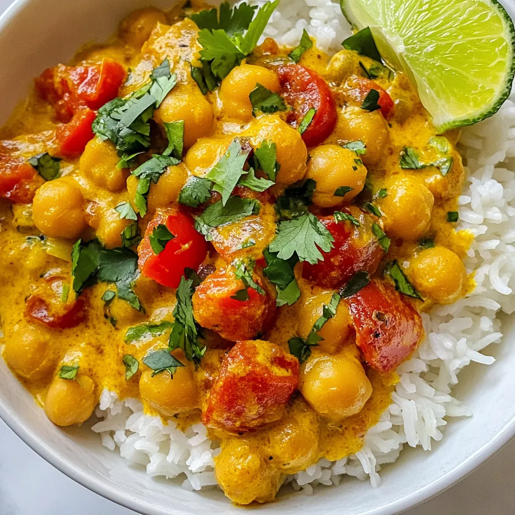 Für dein veganes Kokos-Kichererbsen-Curry brauchst du einige Hauptzutaten. Diese sind: - 2 Dosen Kichererbsen, abgetropft und abgespült - 1 Dose Kokosmilch - 1 mittelgroße Zwiebel, fein gehackt - 3 Zehen Knoblauch, gehackt - 1 Stück Ingwer (ca. 2,5 cm), gerieben - 1 Dose gewürfelte Tomaten Diese Zutaten bilden die Basis des Currys. Die Kichererbsen sorgen für Proteine, während die Kokosmilch das Gericht cremig macht. Die richtige Mischung aus Gewürzen macht dein Curry besonders lecker. Hier sind die wichtigsten Gewürze und Öle: - 1 Teelöffel Kurkuma-Pulver - 2 Teelöffel Currypulver - 1 Teelöffel Kreuzkümmel-Pulver - 1/2 Teelöffel Chili-Pulver (nach Geschmack anpassen) - 1 Esslöffel Olivenöl - Salz, nach Geschmack Die Gewürze geben dem Curry Tiefe und Geschmack. Olivenöl hilft, die Zwiebeln und Knoblauch gut anzubraten. Wie du dein Curry servierst, macht einen großen Unterschied. Ich empfehle, es so zu servieren: - Gekochter Reis oder Quinoa - Frischer Koriander zur Garnitur Serviere das Curry in tiefen Schalen. Ein Spritzer frischer Koriander und eine Limettenscheibe geben dem Gericht einen frischen Kick. {{ingredient_image_2}} Beginne mit der Vorbereitung der Zutaten. Du brauchst: - 2 Dosen Kichererbsen, abgetropft und abgespült - 1 Dose Kokosmilch - 1 mittelgroße Zwiebel, fein gehackt - 3 Zehen Knoblauch, gehackt - 1 Stück Ingwer (ca. 2,5 cm), gerieben - 1 Dose gewürfelte Tomaten - 1 Teelöffel Kurkuma-Pulver - 2 Teelöffel Currypulver - 1 Teelöffel Kreuzkümmel-Pulver - 1/2 Teelöffel Chili-Pulver (nach Geschmack anpassen) - 1 Esslöffel Olivenöl - Salz, nach Geschmack - Frischer Koriander, zur Garnitur - Gekochter Reis oder Quinoa, zum Servieren Sammle alles. Das macht das Kochen einfacher und schneller. Erhitze das Olivenöl in einer großen Pfanne bei mittlerer Hitze. Füge die gehackte Zwiebel hinzu. Brate sie an, bis sie glasig wird, etwa fünf Minuten. Gib dann den gehackten Knoblauch und den geriebenen Ingwer in die Pfanne. Rühre für ein bis zwei Minuten, bis die Aromen stark werden. Jetzt kommt der spannende Teil. Rühre das Kurkuma, Currypulver, Kreuzkümmel und Chili-Pulver ein. Koche alles eine zusätzliche Minute, um die Gewürze zu rösten. Gieße die gewürfelten Tomaten mit ihrem Saft hinzu. Rühre gut um und lasse die Mischung fünf Minuten köcheln. Füge nun die Kichererbsen und die Kokosmilch hinzu. Mische alles gründlich. Lass das Curry sanft köcheln, etwa 15 bis 20 Minuten. So können sich die Aromen entfalten. Schmecke das Curry mit Salz ab. Wenn es zu dickflüssig ist, füge einen Schluck Wasser hinzu. Serviere das Curry auf gekochtem Reis oder Quinoa. Garniere es mit frischem Koriander. Für einen spritzigen Kick kannst du eine Limettenscheibe an die Seite legen. So ist dein Gericht nicht nur lecker, sondern auch schön anzusehen. Um die perfekte Konsistenz für dein Curry zu erzielen, achte auf die Kokosmilch. Verwende eine vollfette Kokosmilch für eine cremige Textur. Wenn das Curry zu dick ist, füge einfach etwas Wasser oder Gemüsebrühe hinzu. Lass das Curry sanft köcheln. So können sich die Aromen gut entfalten. Die richtige Aromatisierung macht dein Curry einzigartig. Röste die Gewürze gut an, bevor du die Tomaten und Kokosmilch hinzufügst. Dies bringt den vollen Geschmack der Gewürze zur Geltung. Frischer Koriander am Ende bringt eine frische Note. Du kannst auch einen Spritzer Limettensaft hinzufügen, um die Aromen zu heben. Das Curry lässt sich gut im Voraus zubereiten. Du kannst es bis zu zwei Tage im Kühlschrank lagern. Die Aromen werden intensiver, je länger es steht. Erwärme es einfach, wenn du bereit bist zu essen. Das macht es perfekt für stressige Tage oder wenn du Gäste hast. Profi Tipps Frische Kräuter hinzufügen: Verwende frisches Koriander oder Basilikum für zusätzlichen Geschmack und Frische. Variiere die Gewürze: Experimentiere mit anderen Gewürzen wie Garam Masala oder Zimt, um dem Curry eine persönliche Note zu verleihen. Reste kreativ nutzen: Verwende übrig gebliebenes Curry als Füllung für Wraps oder in Salaten für ein schnelles Mittagessen. Schärfe anpassen: Passe die Menge an Chili-Pulver je nach Vorliebe an, um die Schärfe des Currys nach deinem Geschmack zu gestalten. {{image_4}} Du kannst viele Gemüsesorten in dein Curry geben. Zucchini, Spinat oder Paprika passen gut. Diese Gemüse fügen Farbe und Nährstoffe hinzu. Du kannst sie einfach mit den Zwiebeln anbraten. Auch Karotten oder Süßkartoffeln sind tolle Optionen. Sie verleihen dem Gericht eine süße Note. Achte darauf, die Garzeit anzupassen, wenn du festere Gemüsesorten benutzt. Das Curry schmeckt großartig mit Reis oder Quinoa. Wenn du etwas anderes probieren möchtest, wähle Couscous oder Bulgur. Diese Optionen sind schnell zubereitet und nehmen die Aromen gut auf. Süßkartoffelpüree ist auch eine kreative Wahl. Es macht das Gericht cremig und sättigend. Experimentiere mit verschiedenen Beilagen, um neue Geschmäcker zu entdecken. Die Schärfe ist ganz nach deinem Geschmack. Du kannst das Chili-Pulver reduzieren oder ganz weglassen. Wenn du mehr Hitze magst, füge frische Chili oder Cayenne-Pfeffer hinzu. Du kannst auch mit einer Prise Paprika experimentieren. Achte darauf, die Gewürze nach und nach hinzuzufügen. So kannst du die Schärfe besser kontrollieren und das perfekte Curry für dich kreieren. Bewahre das Vegan Kokos-Kichererbsen-Curry in einem luftdichten Behälter auf. So bleibt es frisch. Es hält sich bis zu fünf Tage im Kühlschrank. Stelle sicher, dass das Curry vollständig abgekühlt ist, bevor du es verpackst. So vermeidest du Kondenswasser. Du kannst das Curry auch einfrieren. Fülle es in gefriergeeignete Behälter oder Beutel. Vergiss nicht, das Datum und den Inhalt zu beschriften. So bleibt alles organisiert. Das Curry bleibt bis zu drei Monate im Gefrierfach schmackhaft. Wenn du bereit bist, es zu essen, lasse es im Kühlschrank auftauen. Um das Curry wieder aufzuwärmen, gibt es mehrere Möglichkeiten. Du kannst es in der Mikrowelle erhitzen. Stelle die Leistung auf mittel und rühre es nach einer Minute um. Alternativ kannst du eine Pfanne nutzen. Erhitze das Curry bei niedriger Hitze auf dem Herd. Rühre es regelmäßig um, um ein Anbrennen zu vermeiden. Wenn es zu dick ist, füge etwas Wasser hinzu. So erhältst du die perfekte Konsistenz. Ja, das Rezept ist glutenfrei. Alle Zutaten, die wir verwenden, sind frei von Gluten. Kichererbsen, Kokosmilch und Gewürze sind alle sicher. Achte darauf, dass die Gewürze keine glutenhaltigen Zusatzstoffe haben. Dies macht das Curry perfekt für Leute mit Glutenunverträglichkeit. Das Curry hält sich im Kühlschrank bis zu fünf Tage. Stelle sicher, dass du es in einem luftdichten Behälter aufbewahrst. Lass das Curry vollständig abkühlen, bevor du es in den Kühlschrank stellst. Wenn du es später genießen möchtest, kannst du es einfach aufwärmen. Ja, du kannst frische Kichererbsen verwenden. Diese müssen jedoch vorher gekocht werden. Das Kochen dauert länger als bei Dosenkichererbsen. Du solltest die Kichererbsen über Nacht einweichen und dann etwa eine Stunde kochen, bis sie weich sind. So erhältst du eine frische und knackige Textur im Curry. Im Blogpost haben wir die besten Zutaten für ein Curry besprochen. Wir haben die Hauptzutaten, Gewürze und Öle sowie Servieroptionen behandelt. Außerdem gab es eine Schritt-für-Schritt-Anleitung zur Zubereitung. Tipps zur perfekten Konsistenz und Aromatisierung helfen, das Curry zu optimieren. Variationen wie zusätzliche Gemüsesorten und Schärfeanpassungen bringen neue Ideen. Zudem haben wir Lagerinformationen und häufige Fragen geklärt. Kochen macht Spaß und mit diesen Tipps gelingt dir dein perfektes Curry. Es ist einfach, lecker und gesund!