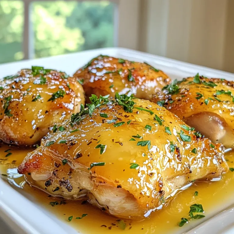 Die Hauptzutaten für dieses Gericht sind einfach und leicht zu finden. Sie benötigen: - 4 Hühnchenkeulen mit Knochen und Haut - 60 ml reiner Ahornsirup - 30 g Dijon-Senf - 2 Knoblauchzehen, fein gehackt - 15 ml Apfelessig - 1 Teelöffel frische Thymianblätter (oder 1/2 Teelöffel getrockneter Thymian) - 15 ml Olivenöl Diese Zutaten geben den Hühnchenkeulen ihren besonderen Geschmack. Der Ahornsirup bringt Süße, während der Dijon-Senf eine scharfe Note hinzufügt. Für die Marinade nutzen wir Gewürze, die gut harmonieren. Sie brauchen: - Salz und Pfeffer nach Geschmack - Frische Petersilie, gehackt (zum Garnieren) Diese Gewürze sind wichtig. Sie heben die Aromen der Hühnchenkeulen hervor. Die Petersilie macht das Gericht farbenfroh und frisch. Das Rezept ergibt 4 Portionen. Es ist perfekt für ein Abendessen mit der Familie oder Freunden. Hier sind einige Nährstoffangaben: - Kalorien: Etwa 320 pro Portion - Eiweiß: 25 g - Fett: 22 g - Kohlenhydrate: 8 g Diese Werte sind nützlich, um zu planen, was Sie essen. Die Hühnchenkeulen sind eine gute Proteinquelle und sättigen gut. {{ingredient_image_2}} Heizen Sie den Ofen auf 200°C vor. Stellen Sie alle Zutaten bereit. Dies macht den Kochprozess einfacher. Sie benötigen Hühnchenkeulen, Ahornsirup, Dijon-Senf, Knoblauch, Apfelessig, Thymian, Salz, Pfeffer und Olivenöl. In einer kleinen Schüssel kombinieren Sie den Ahornsirup, Dijon-Senf, gehackten Knoblauch, Apfelessig und Thymian. Fügen Sie Salz und Pfeffer hinzu. Rühren Sie gut um, bis alles gut vermischt ist. Trocknen Sie die Hühnchenkeulen mit Küchenpapier. Würzen Sie beide Seiten mit Salz und Pfeffer. Dies hilft, den Geschmack zu verbessern. Erhitzen Sie das Olivenöl in einer ofenfesten Pfanne. Legen Sie die Hühnchenkeulen mit der Hautseite nach unten in die Pfanne. Braten Sie sie 5-7 Minuten, bis die Haut schön goldbraun ist. Wenden Sie die Keulen, sodass die Hautseite oben ist. Bestreichen Sie sie mit der Marinade. Stellen Sie die Pfanne in den Ofen. Backen Sie die Keulen 25-30 Minuten, bis die Innentemperatur 75°C erreicht. In den letzten 5 Minuten bestreichen Sie die Keulen mit der restlichen Marinade. Lassen Sie die Hühnchenkeulen nach dem Backen 5 Minuten ruhen. Garnieren Sie sie mit gehackter Petersilie. Um eine knusprige Haut auf den Hühnchenkeulen zu bekommen, ist Trocknen wichtig. Tupfen Sie die Haut mit Küchenpapier ab. Eine trockene Oberfläche brät besser. Würzen Sie die Hautseite mit Salz und Pfeffer. Dann braten Sie die Keulen mit der Hautseite nach unten an. Dies macht die Haut goldbraun und knusprig. Nutzen Sie eine heiße Pfanne mit Olivenöl für das Anbraten. Frische Kräuter bringen viel Aroma. Ich empfehle, frischen Thymian zu verwenden. Er passt gut zu Hühnchen und Ahornsirup. Wenn Sie keinen frischen Thymian haben, nutzen Sie getrockneten Thymian. Verwenden Sie halb so viel, da getrocknete Kräuter stärker sind. Ein Hauch von frischer Petersilie als Garnitur macht das Gericht noch schöner. Die Marinade sollte eine gute Balance zwischen dick und flüssig haben. Mischen Sie Ahornsirup und Dijon-Senf gut. Fügen Sie dann den gehackten Knoblauch und Apfelessig hinzu. Rühren Sie alles zusammen, bis es glatt ist. Wenn die Marinade zu dick ist, fügen Sie etwas mehr Apfelessig hinzu. Achten Sie darauf, etwas Marinade für das spätere Bestreichen zu behalten. Pro Tips Die richtige Marinierzeit: Für ein intensiveres Aroma können Sie die Hühnchenkeulen bis zu 4 Stunden oder über Nacht in der Marinade ziehen lassen. Dies verbessert den Geschmack und die Zartheit des Fleisches. Knusprige Haut: Stellen Sie sicher, dass die Haut der Hühnchenkeulen gut trocken ist, bevor Sie sie anbraten. Dies hilft, eine schön knusprige Textur zu erreichen. Verwendung eines Fleischthermometers: Um sicherzustellen, dass das Hühnchen perfekt gegart ist, verwenden Sie ein Fleischthermometer. Die Innentemperatur sollte 75°C (165°F) betragen, um sicherzustellen, dass es durchgegart ist. Resteverwertung: Wenn Sie Reste haben, können die Hühnchenkeulen hervorragend in Salaten oder Sandwiches verwendet werden. Sie können die Marinade auch als Dressing verwenden! {{image_4}} Du kannst die Ahorn-Dijon-Hühnchenkeulen leicht anpassen. Probiere frische Kräuter wie Rosmarin oder Oregano aus. Sie fügen einen neuen Geschmack hinzu. Auch Gewürze wie Paprika oder Kreuzkümmel machen viel aus. Wenn du etwas Schärfe magst, füge einen Hauch Chili hinzu. Diese Variationen bringen neue Aromen in dein Gericht. Für eine glutenfreie Option achte darauf, dass der Dijon-Senf glutenfrei ist. Viele Marken bieten solche Varianten an. Für eine keto-freundliche Version kannst du den Ahornsirup durch ein kalorienfreies Süßungsmittel ersetzen. So bleibt der Geschmack, aber die Kohlenhydrate sinken. Diese Anpassungen machen das Rezept für jeden geeignet. Die richtigen Beilagen machen das Essen rundum lecker. Probiere gebratenes Gemüse oder einen frischen Salat. Auch Kartoffeln, ob gebacken oder püriert, passen gut. Reis ist eine weitere tolle Wahl. Diese Beilagen ergänzen die süß-würzige Marinade perfekt. Serviere sie für ein vollwertiges Abendessen. Um die Hühnchenkeulen frisch zu halten, lege sie in einen luftdichten Behälter. Du kannst sie auch in Frischhaltefolie wickeln. Bewahre sie im Kühlschrank auf, wenn du sie innerhalb von zwei Tagen essen willst. Wenn du sie länger aufbewahren möchtest, friere sie ein. Achte darauf, sie gut zu verpacken, damit sie nicht austrocknen. Um die Hühnchenkeulen aufzuwärmen, heize den Ofen auf 180°C (350°F) vor. Lege die Keulen auf ein Backblech. Decke sie mit Aluminiumfolie ab, um die Feuchtigkeit zu halten. Erwärme die Hühnchenkeulen etwa 15-20 Minuten, bis sie durchgehend warm sind. Du kannst sie auch in der Mikrowelle aufwärmen, aber darauf achten, dass sie nicht trocken werden. Im Kühlschrank halten sich die Hühnchenkeulen bis zu drei Tage. Wenn du sie im Gefrierschrank lagerst, können sie bis zu drei Monate frisch bleiben. Achte darauf, sie gut zu verpacken, um Gefrierbrand zu vermeiden. Um sie aufzutauen, lege sie über Nacht in den Kühlschrank oder tau sie in kaltem Wasser auf. Hühnchenkeulen müssen im Ofen etwa 25 bis 30 Minuten backen. Die genaue Zeit hängt von der Größe der Keulen ab. Die Innentemperatur sollte 75°C (165°F) erreichen. Achten Sie darauf, die Hautseite nach dem Wenden nach oben zu legen. Ja, Sie können die Marinade im Voraus zubereiten. Das macht die Vorbereitung einfacher. Lagern Sie die Marinade in einem luftdichten Behälter im Kühlschrank. So kann der Geschmack intensiver werden, wenn Sie sie später verwenden. Zu Ahorn-Dijon-Hühnchenkeulen passen viele Beilagen gut. Hier sind einige Vorschläge: - Geröstetes Gemüse - Kartoffelpüree - Grüner Salat - Reis oder Quinoa - Brötchen oder Ciabatta Wählen Sie eine Beilage, die zu Ihren Vorlieben passt. So wird Ihr Essen noch besser! Die Ahorn-Dijon-Hühnchenkeulen bieten einen köstlichen Geschmack, den jeder mag. Wir haben die Hauptzutaten und die besten Gewürze behandelt. Die Schritt-für-Schritt-Anleitung macht die Zubereitung einfach. Zudem erhieltst du nützliche Tipps für tolle Ergebnisse, Variationen für jeden Geschmack und wichtige Lagerhinweise. Diese Hühnchenkeulen sind vielseitig und lecker. Experimentiere mit verschiedenen Kräutern und genieße die vielen Möglichkeiten!