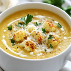 - 1 großer Kopf Blumenkohl, in Röschen zerteilt - 6 Knoblauchzehen, geschält - 1 mittelgroße Zwiebel, gewürfelt Die Basis dieser Suppe sind Blumenkohl, Knoblauch und Zwiebel. Blumenkohl bringt eine tolle Textur und einen milden Geschmack. Ich liebe es, ihn in kleine Röschen zu schneiden, damit er gleichmäßig röstet. Knoblauch fügt ein reiches Aroma hinzu. Ich benutze sechs Zehen für einen starken Geschmack. Die Zwiebel sorgt für eine süße Note, wenn sie weich gedünstet wird. - 3 Esslöffel Olivenöl - Salz und Pfeffer nach Geschmack - 1 Teelöffel getrockneter Thymian - 1 Esslöffel Zitronensaft Olivenöl hilft, den Blumenkohl und Knoblauch zu rösten. Es bringt auch gesunde Fette in die Suppe. Ich füge Salz und Pfeffer hinzu, um den Geschmack zu verstärken. Thymian gibt eine frische, erdige Note. Ein Spritzer Zitronensaft bringt eine schöne Säure, die die Aromen ausgleicht. - 4 Tassen Gemüsebrühe - 1 Tasse Sahne - 1 Tasse geriebener Parmesan Diese Zutaten machen die Suppe cremig und reichhaltig. Gemüsebrühe gibt der Suppe einen herzhaften Geschmack. Ich benutze eine Tasse Sahne für die Cremigkeit, die einfach köstlich ist. Der geriebene Parmesan fügt eine salzige, nussige Note hinzu. Ich rühre ihn am Ende ein, damit er schmilzt und die Suppe verfeinert. {{ingredient_image_2}} 1. Heize deinen Ofen auf 220°C (425°F) vor. Ein heißer Ofen gibt der Suppe den besten Geschmack. 2. Teile einen großen Kopf Blumenkohl in kleine Röschen. 3. Schäle sechs Knoblauchzehen. Diese geben der Suppe ihr tolles Aroma. 4. Lege die Blumenkohlröschen und die Knoblauchzehen in eine große Schüssel. 5. Gib drei Esslöffel Olivenöl, Salz und Pfeffer dazu. Mische alles gut, damit das Gemüse gleichmäßig bedeckt ist. 1. Verteile das Gemüse auf einem Backblech in einer einzigen Schicht. 2. Röste das Gemüse im Ofen für 25-30 Minuten. Es sollte goldbraun und zart sein. 3. Wende die Röschen einmal während des Röstens. So wird alles gleichmäßig gar. 1. Nimm einen großen Topf und erhitze ihn bei mittlerer Hitze. 2. Füge eine gewürfelte Zwiebel hinzu und dünste sie für 5-7 Minuten. Sie sollte glasig werden. 3. Wenn das Gemüse fertig geröstet ist, gib es in den Topf. 4. Gieße vier Tassen Gemüsebrühe dazu und bringe alles zum Kochen. 5. Reduziere die Hitze und lasse die Suppe köcheln. 6. Rühre einen Teelöffel getrockneten Thymian und einen Esslöffel Zitronensaft ein. Lasse die Suppe weitere 10 Minuten köcheln. 7. Püriere die Suppe, bis sie glatt ist. Du kannst einen Stabmixer oder einen normalen Mixer verwenden. 8. Rühre eine Tasse Sahne und eine Tasse geriebenen Parmesan in die Suppe ein. 9. Erwärme die Suppe, bis der Käse schmilzt. Schmecke sie mit Salz und Pfeffer ab. 10. Serviere die Suppe warm, garniert mit frischer Petersilie und etwas zusätzlichem Parmesan. Die Röstzeit ist wichtig für den Geschmack. Rösten Sie den Blumenkohl und den Knoblauch 25 bis 30 Minuten lang. Dies macht sie zart und gibt einen tollen Geschmack. Wenden Sie das Gemüse nach 15 Minuten, damit es gleichmäßig bräunt. Für die Konsistenz können Sie einen Stabmixer verwenden. Ein Stabmixer püriert die Suppe direkt im Topf. Das spart Zeit und schmutziges Geschirr. Ein Standmixer ist auch eine gute Wahl, wenn Sie eine feine Textur möchten. Pürieren Sie die Suppe in Portionen. Die Gewürze können Sie leicht anpassen. Fügen Sie etwas Paprika oder Kreuzkümmel hinzu, um eine besondere Note zu erhalten. Frische Kräuter wie Basilikum oder Schnittlauch sind auch lecker. Wenn Sie andere Käsesorten mögen, probieren Sie Mozzarella oder Feta. Diese Käse geben der Suppe einen anderen, aber tollen Geschmack. Für Beilagen passen knuspriges Brot oder frischer Salat gut. Ein einfaches Baguette eignet sich perfekt zum Dippen. Garnieren Sie die Suppe mit frischer Petersilie. Ein zusätzlicher Hauch Parmesan oben drauf gibt mehr Geschmack. Sie können auch geröstete Nüsse oder Kürbiskerne für einen tollen Crunch hinzufügen. Pro Tipps Rösten für den Geschmack: Das Rösten von Blumenkohl und Knoblauch verstärkt ihre Aromen und verleiht der Suppe eine tiefere, reichhaltigere Geschmacksnote. Variationen der Brühe: Experimentieren Sie mit verschiedenen Gemüsebrühen oder fügen Sie einen Schuss Weißwein hinzu, um der Suppe eine zusätzliche Geschmacksdimension zu verleihen. Die perfekte Konsistenz: Für eine cremigere Suppe können Sie zusätzliches Püree von Blumenkohl einfügen oder weniger Brühe verwenden, je nach Vorliebe. Frische Kräuter: Die Garnitur mit frischer Petersilie bringt nicht nur Farbe, sondern auch Frische und einen zusätzlichen Geschmackskick in die Suppe. {{image_4}} Für eine vegane Version der Knoblauch Parmesan Röster Blumenkohlsuppe empfehle ich die Verwendung von Kokosmilch. Diese gibt der Suppe eine cremige Textur und einen leichten, süßen Geschmack. Statt Sahne können Sie auch ungesüßte Mandelmilch verwenden. Für den Parmesan gibt es viele leckere Alternativen. Einige Marken bieten veganen Käse an, der gut schmilzt und einen ähnlichen Geschmack hat. Diese Optionen machen die Suppe für jeden zugänglich. Um die Suppe noch bunter und nahrhafter zu machen, können Sie Karotten oder Sellerie hinzufügen. Diese Gemüsesorten bringen eine süße Note und mehr Textur. Auch Brokkoli ist eine tolle Ergänzung. Er passt gut zu Blumenkohl und gibt der Suppe einen weiteren gesunden Kick. Einfach die Röschen zusammen rösten und dann wie gewohnt weiterverarbeiten. Würzen Sie die Suppe nach Ihrem Geschmack. Scharfe Paprika gibt der Suppe eine angenehme Schärfe. Kreuzkümmel bringt einen warmen, erdigen Geschmack. Frische Kräuter wie Basilikum oder Petersilie können ebenfalls einen neuen Twist geben. Experimentieren Sie mit verschiedenen Gewürzen, um Ihre perfekte Mischung zu finden. - Kühlschranklagerung: Lassen Sie die Suppe abkühlen. Füllen Sie sie dann in einen luftdichten Behälter. So hält sie sich im Kühlschrank etwa 3-5 Tage. Achten Sie darauf, die Suppe vor dem Kühlen gut zu verschließen. - Tipps zum Einfrieren: Sie können die Suppe auch einfrieren. Nutzen Sie gefriergeeignete Behälter oder Beutel. So bleibt die Suppe bis zu 3 Monate frisch. Lassen Sie etwas Platz im Behälter, da die Suppe beim Einfrieren expandiert. - Tipps zur Frische und Haltbarkeit: Um die Frische zu bewahren, prüfen Sie die Suppe vor dem Essen. Wenn sie unangenehm riecht oder die Farbe sich ändert, werfen Sie sie weg. Achten Sie darauf, die Suppe immer gut zu verschließen. So bleibt sie länger haltbar. - Beste Methoden zum Aufwärmen: Erhitzen Sie die Suppe langsam in einem Topf bei mittlerer Hitze. Rühren Sie oft, damit sie nicht anbrennt. Alternativ können Sie die Suppe in der Mikrowelle aufwärmen. Verwenden Sie eine mikrowellengeeignete Schüssel. Decken Sie sie ab, um Spritzer zu vermeiden. - Vermeidung von Klumpenbildung: Um Klumpen zu vermeiden, rühren Sie die Suppe gut um, während sie sich erhitzt. Sie können auch einen Stabmixer verwenden, um die Suppe wieder glatt zu machen. So bleibt die Textur cremig und angenehm. Ja, du kannst die Suppe im Voraus machen. Die Aromen entwickeln sich beim Kühlen. Koche die Suppe und lasse sie abkühlen. Fülle sie in einen luftdichten Behälter. Du kannst sie bis zu drei Tage im Kühlschrank aufbewahren. Wenn du bereit bist, sie zu essen, erwärme sie sanft. Mische gut, um die Cremigkeit zurückzubringen. Ja, die Suppe ist glutenfrei. Alle Zutaten sind von Natur aus frei von Gluten. Achte darauf, dass deine Gemüsebrühe auch glutenfrei ist. Viele Marken bieten spezielle glutenfreie Brühen an. So kannst du sicher sein, dass deine Suppe für alle geeignet ist. Die Nährwerte können variieren, aber hier sind einige Schätzungen: - Kalorien: ca. 250 pro Portion - Fett: ca. 15 g - Kohlenhydrate: ca. 15 g - Eiweiß: ca. 8 g Diese Werte basieren auf den Hauptzutaten und können je nach Portionsgröße abweichen. Die Suppe ist nahrhaft und bietet viele Vitamine und Mineralien. Blumenkohl ist reich an Ballaststoffen und Vitamin C, während Parmesan Kalzium liefert. Diese Suppe ist einfach zuzubereiten und voller Geschmack. Wir haben die Hauptzutaten, Gewürze und cremigen Bestandteile besprochen. Die Schritt-für-Schritt-Anleitung hilft dir, sie perfekt hinzubekommen. Vegetarische und vegane Optionen bieten dir Spielraum für Anpassungen. Denke an die Aufbewahrungstipps, um die Suppe frisch zu halten. Experimentiere mit verschiedenen Zutaten und genieße die kreative Freiheit beim Kochen. Viel Spaß beim Ausprobieren dieser leckeren Suppe!