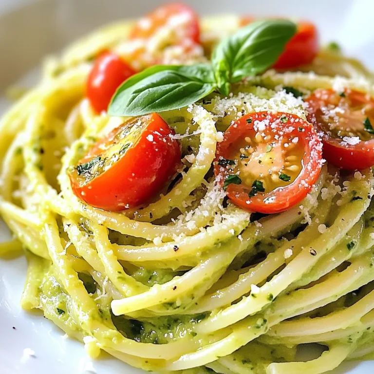 Für die cremige Avocado-Pasta benötigst du folgende Hauptzutaten: - 340 g Pasta (Spaghetti oder Fettuccine) - 2 reife Avocados, halbiert und entkernt - 1 Knoblauchzehe, fein gehackt - 2 Esslöffel Olivenöl - 2 Esslöffel Zitronensaft - 1/2 Tasse frische Basilikumblätter - 1/4 Teelöffel rote Pfefferflocken (optional) - Salz und Pfeffer nach Geschmack Diese Zutaten geben der Pasta ihren tollen Geschmack und die cremige Textur. Für eine ansprechendere Präsentation kannst du folgendes verwenden: - Geriebener Parmesan (zum Servieren) - Cherrytomaten, halbiert Diese Optionen verleihen dem Gericht mehr Farbe und zusätzlichen Geschmack. Wähle reife Avocados für die beste Konsistenz. Hier sind einige Tipps: - Drücke leicht auf die Avocado. Sie sollte sanft nachgeben. - Achte auf die Farbe. Eine dunkle, matte Haut zeigt Reife. - Vermeide Avocados mit großen, dunklen Flecken. Reife Avocados sorgen für eine glatte und cremige Sauce. {{ingredient_image_2}} Koche die Pasta in einem großen Topf mit gesalzenem Wasser. Nutze die Anweisungen auf der Verpackung für die Kochzeit. Ich empfehle Spaghetti oder Fettuccine. Wenn die Pasta al dente ist, hebe eine Tasse des Kochwassers auf. Gieße die Pasta ab und stelle sie beiseite. Halbiere die Avocados und entferne die Kerne. Gib die Avocado, den Knoblauch, das Olivenöl, den Zitronensaft und die Basilikumblätter in eine Küchenmaschine. Wenn du es schärfer magst, kannst du die roten Pfefferflocken hinzufügen. Püriere alles, bis die Mischung cremig ist. Füge nach Bedarf etwas vom Pastawasser hinzu, um die Konsistenz zu verbessern. In einer großen Schüssel mische die abgetropfte Pasta mit der Avocadosauce. Rühre gut um, damit die Pasta gleichmäßig bedeckt ist. Wenn die Sauce zu dick ist, füge nach und nach mehr Pastawasser hinzu. So erreichst du die perfekte Cremigkeit. Schmecke die Pasta mit Salz und Pfeffer ab. Rühre alles gut um. Serviere die Pasta auf Tellern und garniere sie mit halbierten Cherrytomaten. Für einen extra Kick kannst du auch geriebenen Parmesan darüber streuen. Um die beste cremige Konsistenz zu bekommen, pürieren Sie die Avocados gründlich. Verwenden Sie eine Küchenmaschine für ein glattes Ergebnis. Fügen Sie nach Bedarf etwas vom reservierten Pastawasser hinzu. Es hilft, die Sauce zu verdünnen und sie cremiger zu machen. Achten Sie darauf, das Wasser schrittweise hinzuzufügen. So kontrollieren Sie die Dicke der Sauce. Die Avocadosauce kann leicht variiert werden. Fügen Sie zum Beispiel einige geröstete Pinienkerne für zusätzlichen Geschmack hinzu. Sie können auch mehr Knoblauch oder Zwiebeln verwenden, wenn Sie einen stärkeren Geschmack möchten. Für eine scharfe Note, probieren Sie Chili oder Jalapeños. Wenn Sie frische Kräuter mögen, experimentieren Sie mit Petersilie oder Koriander. Um braune Avocados zu vermeiden, verwenden Sie Zitronensaft. Der Saft verhindert die Oxidation. Lagern Sie die Avocado in einem luftdichten Behälter, wenn Sie sie nicht sofort verwenden. Wenn eine Avocado bereits angeschnitten ist, decken Sie sie mit Frischhaltefolie ab. So bleibt sie länger frisch. Pro Tips Wählen Sie reife Avocados: Für die beste cremige Konsistenz sollten Sie sicherstellen, dass Ihre Avocados reif sind. Sie sollten leicht auf Druck nachgeben, aber nicht matschig sein. Verwenden Sie das richtige Pastawasser: Das reservierte Pastawasser enthält Stärke, die helfen kann, die Sauce besser an der Pasta zu haften. Fügen Sie es schrittweise hinzu, um die gewünschte Konsistenz zu erreichen. Experimentieren Sie mit Kräutern: Neben Basilikum können Sie auch andere frische Kräuter wie Petersilie oder Koriander verwenden, um unterschiedliche Geschmacksrichtungen in Ihr Gericht zu bringen. Servieren Sie sofort: Diese Pasta schmeckt am besten frisch zubereitet. Wenn Sie sie aufbewahren müssen, fügen Sie etwas Zitronensaft hinzu, um das Braunwerden der Avocado zu verhindern. {{image_4}} Möchtest du deine cremige Avocado-Pasta aufpeppen? Dann füge Hühnchen oder Garnelen hinzu. Diese Proteinquellen machen das Gericht sättigender. Du kannst Hühnchen in Würfel schneiden und anbraten. Garnelen kannst du einfach in der Pfanne braten, bis sie rosa sind. Mische sie dann mit der Pasta und der Avocadosauce. So erhältst du ein leckeres und nahrhaftes Gericht. Für eine rein pflanzliche Option kannst du die Pasta auch mit Kichererbsen oder Tofu kombinieren. Kichererbsen geben zusätzlichen Biss und Protein. Du kannst sie einfach abtropfen und unter die Pasta mischen. Tofu kannst du würfeln und anbraten, um mehr Textur zu erhalten. Beide Optionen sind gesund und machen die Pasta noch interessanter. Wenn du Gluten vermeiden möchtest, gibt es viele Alternativen. Du kannst glutenfreie Pasta aus Reis oder Linsen verwenden. Diese sind leicht zu finden und schmecken gut. Koche sie einfach wie normale Pasta. Deine cremige Avocado-Pasta bleibt genauso lecker und ist für alle geeignet. Wenn Sie Reste von der cremigen Avocado-Pasta haben, lagern Sie sie in einem luftdichten Behälter. Dies hilft, die Frische zu bewahren. Stellen Sie sicher, dass die Pasta gut abgekühlt ist, bevor Sie sie in den Behälter geben. So bleibt die Textur besser erhalten. Die Reste halten sich bis zu drei Tage im Kühlschrank. Es ist wichtig, die Pasta innerhalb dieser Zeit zu essen. Nach drei Tagen kann die Avocado ihre Farbe und den Geschmack ändern. Wenn Sie die Pasta nicht innerhalb von drei Tagen essen, frieren Sie sie besser ein. Um die cremige Textur beim Aufwärmen zurückzubekommen, geben Sie etwas Wasser oder Brühe in die Pfanne. Erhitzen Sie die Pasta bei schwacher Hitze und rühren Sie gut um. Dies hilft, die Sauce wieder cremig zu machen. Achten Sie darauf, es nicht zu überhitzen, um die Avocado nicht zu beschädigen. Die Zubereitung von cremiger Avocado-Pasta dauert insgesamt nur 20 Minuten. Die Vorbereitungszeit beträgt 10 Minuten. Dann kochen Sie die Pasta in gesalzenem Wasser. Das ist schnell, einfach und lecker. Ja, Sie können die Avocadosauce im Voraus machen. Stellen Sie sicher, dass Sie die Sauce in einem luftdichten Behälter aufbewahren. Fügen Sie etwas Zitronensaft hinzu, um die Frische zu bewahren. So bleibt die Farbe schön und die Sauce lecker. Um das Gericht schärfer zu machen, fügen Sie rote Pfefferflocken hinzu. Diese können Sie nach Geschmack dosieren. Wenn Sie es noch schärfer mögen, probieren Sie frischen, gehackten Chili. So genießen Sie eine pikante Note in Ihrer Pasta. Cremige Avocado-Pasta ist einfach und lecker. Wir haben die besten Zutaten ausgewählt, um die perfekte Sauce zu kreieren. Kochen Sie die Pasta richtig und mischen Sie alles gut. Mit unseren Tipps erzielen Sie immer die richtige Konsistenz. Sie können auch verschiedene Varianten machen, je nach Wunsch. Lagern Sie die Reste richtig, um die Frische zu bewahren. Probieren Sie die Vorschläge aus und genießen Sie Ihr Gericht! Ihre Küche wird lebendig mit diesem tollen Rezept.