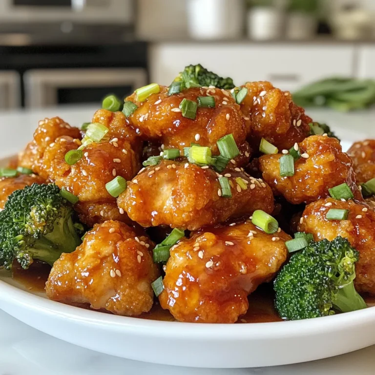 - 450 g Hähnchenschenkel, ohne Knochen und Haut, in mundgerechte Stücke geschnitten - 1 Tasse Weizenmehl - 2 Eier, verquirlt - 1 Tasse Speisestärke - 120 ml Pflanzenöl (zum Frittieren) - 3 Knoblauchzehen, fein gehackt - 1 Esslöffel frischer Ingwer, fein gehackt - 1 Tasse Brokkoliröschen - 60 ml Sojasauce - 60 ml Hühnerbrühe - 3 Esslöffel Zucker - 2 Esslöffel Reisessig - 1 Esslöffel Sesamöl - 2 Teelöffel Speisestärke, vermischt mit 2 Esslöffeln Wasser (zum Andicken) - 2 Frühlingszwiebeln, gehackt (zum Garnieren) - Sesamsamen (optional, zum Garnieren) Für dieses Rezept brauchst du einige wichtige Werkzeuge: - Eine große Pfanne oder einen Wok für das Frittieren. - Schüsseln für die Panierstation. - Ein Schneidebrett und ein scharfes Messer zum Hacken. - Ein Sieb oder Küchentuch, um das Hähnchen abtropfen zu lassen. Mit diesen Zutaten und Hilfsmitteln bist du bereit, ein köstliches General Tso's Chicken zuzubereiten! {{ingredient_image_2}} Zuerst marinierst du das Hähnchen. Nimm die Hähnchenschenkel und schneide sie in kleine Stücke. Lege die Stücke in eine Schüssel und gieße die Hälfte der Sojasauce darüber. Lass das Hähnchen etwa 30 Minuten marinieren. Dies sorgt für einen tollen Geschmack. Jetzt richtest du eine Panierstation ein. Du brauchst drei Schüsseln. Fülle die erste mit Weizenmehl. In die zweite Schüssel kommen die verquirlten Eier. Die dritte Schüssel füllst du mit Speisestärke. Diese Station hilft dir, das Hähnchen gleichmäßig zu panieren. Erhitze das Pflanzenöl in einer großen Pfanne oder einem Wok. Die Hitze sollte mittelhoch sein. Wenn das Öl heiß ist, nimm ein Stück Hähnchen. Wälze es zuerst im Mehl, dann im Ei und zuletzt in der Speisestärke. Frittiere die Stücke portionsweise für 5-7 Minuten. Sie sollten goldbraun und knusprig sein. Lass sie auf Küchenpapier abtropfen. In der gleichen Pfanne gibst du den gehackten Knoblauch und den Ingwer. Brate sie für etwa 30 Sekunden an. Dann füge die Brokkoliröschen hinzu. Rühre sie 2-3 Minuten, bis sie knackig und grün sind. In einer Schüssel vermischst du die restliche Sojasauce, Hühnerbrühe, Zucker, Reisessig und Sesamöl. Gieße die Mischung in die Pfanne. Lass die Sauce bei niedriger Hitze köcheln. Füge die Mischung aus Speisestärke und Wasser hinzu. Rühre, bis die Sauce dick wird. Gib dann die knusprigen Hähnchenstücke zurück in die Pfanne. Mische alles gut, damit das Hähnchen die Sauce aufnimmt. Richte das Gericht auf Tellern an. Garniere mit gehackten Frühlingszwiebeln und optional mit Sesamsamen. Um das Hähnchen knusprig zu machen, ist die Panade wichtig. Die richtige Reihenfolge macht einen großen Unterschied. Wälze das Hähnchen zuerst in Weizenmehl. Tauche es dann in die verquirlten Eier. Zum Schluss kommt die Speisestärke. Diese dreifache Panade sorgt für die perfekte Knusprigkeit. Frittiere das Hähnchen bei mittelhoher Hitze. So wird es goldbraun und lecker. Die Gewürze geben dem Gericht seinen besonderen Geschmack. Du kannst die Menge an Sojasauce und Zucker anpassen. Wenn du es süßer magst, füge mehr Zucker hinzu. Für mehr Schärfe, probiere etwas Chilipulver oder frische Chili. Reisessig bringt eine leichte Säure, die gut passt. Experimentiere mit verschiedenen Gewürzen. So findest du deine perfekte Mischung. Ein Wok ist ideal, um General Tso's Chicken zuzubereiten. Er verteilt die Hitze gleichmäßig. Ein Küchenthermometer hilft dir, das Öl richtig zu erhitzen. Eine Zange ist nützlich, um das Hähnchen vorsichtig zu wenden. Bereite eine große Schüssel für die Panierstation vor. So bleibt deine Küche sauber und ordentlich. Diese Werkzeuge machen die Zubereitung einfacher und effizienter. Pro Tipps Die richtige Temperatur für das Frittieren: Stelle sicher, dass das Öl heiß genug ist, damit das Hähnchen schnell bräunt und knusprig wird, ohne dass es die gesamte Zeit im Öl verbringt. Variiere die Gemüse: Füge zusätzliches Gemüse wie Paprika oder Karotten hinzu, um mehr Farbe und Nährstoffe in dein Gericht zu bringen. Marinieren für mehr Geschmack: Wenn du Zeit hast, lasse das Hähnchen länger marinieren, um den Geschmack zu intensivieren. Frisch zubereitete Sauce: Bereite die Sauce frisch zu, um die besten Aromen zu erhalten. Alte Saucen können an Frische verlieren. {{image_4}} Du kannst General Tso's Chicken leicht in eine vegetarische Speise verwandeln. Tausche einfach die Hähnchenschenkel gegen festen Tofu aus. Schneide den Tofu in Stücke und mariniere ihn in der Sojasauce. Danach panierst du ihn wie das Hähnchen. Frittiere die Tofu-Stücke, bis sie goldbraun sind. Der Tofu nimmt die Aromen der Sauce gut auf und macht das Gericht lecker. Wenn du glutenfrei essen möchtest, gibt es viele Optionen. Suche nach glutenfreien Nudeln oder Reis, um das Gericht zu begleiten. Du kannst auch glutenfreie Sojasauce verwenden. Damit bleibt der Geschmack erhalten, und du vermeidest Gluten. Probiere Reisnudeln oder Quinoa als Beilage. Diese Optionen passen gut zu der süß-sauren Sauce. Es gibt viele Wege, wie du dieses Rezept anpassen kannst. Du kannst das Gemüse variieren. Füge Paprika, Karotten oder Zucchini hinzu. Diese Gemüsesorten sorgen für mehr Farbe und Textur. Auch die Schärfe kannst du anpassen. Füge mehr oder weniger Chili hinzu, je nach deinem Geschmack. So wird dein Gericht einzigartig und genau nach deinem Wunsch. Wenn du General Tso's Chicken zubereitest, kannst du es gut lagern. Das Gericht bleibt im Kühlschrank etwa 3 bis 4 Tage frisch. Achte darauf, es in einem luftdichten Behälter zu verstauen. So bleibt der Geschmack erhalten und das Hähnchen bleibt saftig. Um das Gericht aufzuwärmen, nutze eine Pfanne oder die Mikrowelle. In der Pfanne erhitzt du es bei mittlerer Hitze. Füge etwas Wasser oder Hühnerbrühe hinzu, um die Sauce wieder flüssig zu machen. In der Mikrowelle erhitzt du es in kurzen Intervallen. So bleibt das Hähnchen zart und die Sauce lecker. Du kannst die Reste auch einfrieren. Stelle sicher, dass das Hähnchen vollständig abgekühlt ist, bevor du es in einen gefrierfesten Behälter gibst. Im Gefrierfach bleibt es bis zu 3 Monate haltbar. Wenn du es auftauen möchtest, lasse es über Nacht im Kühlschrank oder nutze die Mikrowelle. General Tso's Chicken stammt aus der chinesischen Küche. Der Name kommt von einem General aus dem 19. Jahrhundert. In den USA wurde das Gericht in den 1970er Jahren populär. Es hat sich schnell zu einem Favoriten in vielen chinesischen Restaurants entwickelt. Um General Tso's Chicken vegan zu machen, ersetze das Hähnchen mit Tofu oder Tempeh. Mariniere den Tofu ähnlich wie das Hähnchen. Verwende dann die gleiche Panier- und Frittiermethode. Achte darauf, dass alle anderen Zutaten pflanzlich sind. Zu General Tso's Chicken passen viele Beilagen gut. Reis ist die häufigste Wahl. Gebratene Nudeln sind auch beliebt. Gedämpftes Gemüse wie Brokkoli oder Karotten ergänzt das Gericht perfekt. Das beste General Tso's Chicken findet man oft in chinesischen Restaurants. Achte auf Orte, die frisch zubereitete Gerichte anbieten. Lokale Bewertungen können dir helfen, die besten Restaurants zu finden. Ja, du kannst Teile des Rezepts im Voraus zubereiten. Mariniere das Hähnchen und bereite die Sauce vor. Frittieren solltest du erst kurz vor dem Servieren. So bleibt das Hähnchen knusprig und frisch. In diesem Artikel haben wir die Hauptzutaten für General Tso's Chicken betrachtet. Wir haben die Schritte zur Zubereitung des Gerichts besprochen und hilfreiche Tipps gegeben. Variationen, wie eine vegetarische Version, bieten Alternativen. Zudem haben wir die Lagerung und häufige Fragen behandelt. Egal, ob du es einfach oder kreativ magst, General Tso's Chicken ist ein toller Genuss. Probiere es aus und erfreue dich an den tollen Aromen!