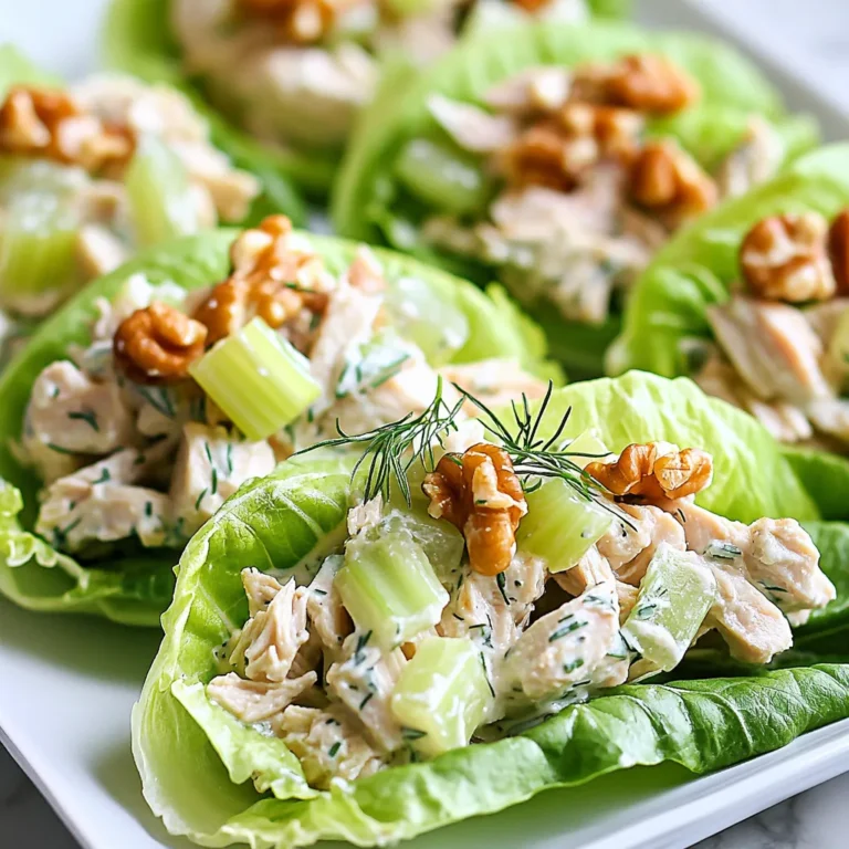 Für die Griechischer Joghurt-Hühnchensalat Wraps brauchen Sie: - 2 Tassen gekochtes Hühnchen, zerkleinert - 1 Tasse naturbelassener griechischer Joghurt - 1/2 Tasse Sellerie, fein gehackt - 1/2 Tasse rote Trauben, halbiert - 1/4 Tasse Walnüsse, grob gehackt - 1 Esslöffel Dijon-Senf - 1 Esslöffel Honig - 1 Esslöffel frischer Dill, gehackt - Saft von 1 Zitrone - Salz und Pfeffer nach Geschmack - 8 große Blätter Kopfsalat Diese Zutaten geben dem Salat einen frischen und knackigen Geschmack. Der griechische Joghurt sorgt für Cremigkeit und ist eine gesunde Alternative zu Mayonnaise. Die Trauben bringen eine süße Note, während die Walnüsse für Crunch sorgen. Diese Zutaten sind nicht nur lecker, sondern auch nahrhaft. Der griechische Joghurt liefert viel Eiweiß. Das Hühnchen ist ebenfalls proteinreich. Sellerie und Trauben fügen Vitamine und Ballaststoffe hinzu. Walnüsse sind reich an gesunden Fetten. - Kalorien pro Portion: Etwa 250 - Eiweiß: 20g - Fett: 15g - Kohlenhydrate: 10g Diese Werte können je nach verwendeten Zutaten leicht variieren. Falls Sie spezielle Diätwünsche haben, können Sie einige Zutaten leicht ändern. - Für eine vegane Version ersetzen Sie das Hühnchen durch Kichererbsen und den Joghurt durch pflanzlichen Joghurt. - Für eine glutenfreie Option verwenden Sie Salatblätter als Wraps, was bereits der Fall ist. - Wer auf Zucker verzichten möchte, kann Honig weglassen oder durch Agavendicksaft ersetzen. Mit diesen Anpassungen bleibt der Salat frisch und lecker, egal welche Diät Sie verfolgen. {{ingredient_image_2}} Beginne mit zwei Tassen gekochtem Hühnchen. Zerkleinere das Hühnchen in kleine Stücke. Nimm eine große Rührschüssel und gib das Hühnchen hinein. Füge eine Tasse griechischen Joghurt hinzu. Rühre die Mischung gut um, bis sie cremig ist. Jetzt kommt der Sellerie. Schneide eine halbe Tasse Sellerie in kleine Stücke. Gib den Sellerie in die Schüssel. Halbiere eine halbe Tasse rote Trauben und füge sie hinzu. Hacke eine Viertel Tasse Walnüsse grob und mische sie auch ein. Diese Zutaten sorgen für einen tollen Crunch. In einer kleinen Schüssel mische einen Esslöffel Dijon-Senf mit einem Esslöffel Honig. Füge einen Esslöffel frischen Dill hinzu. Wenn du keinen frischen Dill hast, nimm einen Teelöffel getrockneten Dill. Presse den Saft von einer Zitrone hinein. Das bringt Frische. Würze das Dressing mit Salz und Pfeffer. Nimm einen Schneebesen und rühre alles gut durch. Das Dressing sollte glatt und gut vermischt sein. Lege acht große Blätter Kopfsalat auf einen Servierteller. Ich benutze gerne Romanasalat oder Buttersalat. Nimm die Hühnchenmischung und löffel sie gleichmäßig in jedes Salatblatt. Achte darauf, nicht zu viel zu nehmen, damit die Wraps nicht reißen. Du kannst die Wraps nach Belieben mit zusätzlichem Dill oder Walnüssen garnieren. Das gibt einen tollen Look und mehr Geschmack. Für die beste Konsistenz mische ich das Hühnchen gut mit dem Joghurt. Verwende einen großen Löffel, um alles gleichmäßig zu vermengen. Ein cremiger Joghurt macht den Salat lecker. Achte darauf, das Hühnchen nicht zu lange zu rühren. So bleibt es zart und saftig. Füge langsam die anderen Zutaten hinzu. Das gibt eine schöne Textur. Um mehr Geschmack hinzuzufügen, probiere verschiedene Zutaten. Du kannst Äpfel oder Ananas für Süße nehmen. Avocado fügt Cremigkeit hinzu. Füge etwas Kreuzkümmel oder Paprika für einen würzigen Kick hinzu. Wenn du es scharf magst, sind einige Chiliflocken toll. Du kannst auch frische Kräuter wie Petersilie oder Schnittlauch verwenden. Diese sind frisch und machen den Salat lebendig. Die Wraps sind köstlich allein, aber Beilagen machen das Essen besser. Serviere sie mit einer frischen Gurkensalat. Ein leichter Tomatensalat passt auch gut. Du kannst auch etwas Obst wie Melonenstücke oder Beeren hinzufügen. Diese bringen Frische ins Gericht. Eine Portion Quinoa oder Couscous rundet das Essen ab. Diese Beilagen sind gesund und lecker. Pro Tipps Frische Kräuter hinzufügen: Verwenden Sie frische Kräuter wie Petersilie oder Schnittlauch, um den Geschmack des Salats zu intensivieren. Variieren Sie die Nüsse: Statt Walnüsse können auch Mandeln oder Pekannüsse verwendet werden, um einen anderen Crunch und Geschmack zu erzielen. Gesunde Wraps: Verwenden Sie zusätzliches Gemüse wie Karotten oder Paprika, um die Wraps noch gesünder und bunter zu machen. Vorbereitung im Voraus: Bereiten Sie die Hühnchen-Salat-Mischung am Vortag zu und bewahren Sie sie im Kühlschrank auf, um Zeit zu sparen. {{image_4}} Wenn Sie eine vegetarische Option möchten, nutzen Sie Kichererbsen oder Tofu. Zerkleinern Sie Kichererbsen und mischen Sie sie mit griechischem Joghurt. Tofu kann mariniert und gebraten werden. Beide Optionen bieten eine tolle Textur und Geschmack. Sie können auch gewürfelte Avocado für eine cremige Note hinzufügen. Um den Geschmack zu variieren, probieren Sie verschiedene Kräuter und Gewürze. Fügen Sie zum Beispiel Paprika für etwas Schärfe hinzu. Frischer Schnittlauch oder Petersilie bringen frische Aromen. Ein Spritzer scharfe Soße kann das Ganze aufpeppen. Experimentieren Sie mit Ihren Lieblingsgewürzen, um einzigartige Kombinationen zu finden. Um die Wraps kinderfreundlicher zu machen, reduzieren Sie die Menge an Zwiebeln oder Gewürzen. Kinder mögen oft mildere Geschmäcker. Ersetzen Sie die Trauben durch klein geschnittene Äpfel oder Karotten. Das bringt Süße und Crunch. Lassen Sie die Kinder die Wraps selbst füllen. So haben sie Spaß am Essen! Um die Reste des Griechischen Joghurt-Hühnchensalats frisch zu halten, lege sie in einen luftdichten Behälter. Dies hilft, die Aromen zu bewahren und ein Austrocknen zu verhindern. Du kannst die Mischung bis zu drei Tage im Kühlschrank aufbewahren. Achte darauf, die Wraps erst kurz vor dem Servieren zu füllen. So bleiben die Salatblätter knackig. Es ist möglich, die Hühnchenmasse einzufrieren. Fülle die Mischung in einen gefrierfesten Behälter oder in einen Gefrierbeutel. Du kannst die Mischung bis zu drei Monate einfrieren. Wenn du bereit bist, die Reste zu genießen, taue sie im Kühlschrank auf. Achte darauf, dass die Salatblätter frisch sind, wenn du die Wraps zubereitest. Die Haltbarkeit im Kühlschrank beträgt etwa drei Tage. Nach dieser Zeit können Geschmack und Textur leiden. Wenn du unsicher bist, rieche an der Mischung oder schaue nach Veränderungen in der Farbe. Sicherheit geht vor, also entsorge die Reste, wenn sie nicht mehr gut aussehen oder riechen. Du kannst die Wraps bis zu drei Tage im Kühlschrank aufbewahren. Stelle sicher, dass sie gut verpackt sind. So bleiben sie frisch und lecker. Wenn du die Füllung separat lagerst, bleibt der Salat noch länger knusprig. Ja, du kannst die Hühnchenmischung einen Tag im Voraus zubereiten. Lagere sie in einem luftdichten Behälter im Kühlschrank. Am Tag des Servierens einfach die Mischung in die Salatblätter füllen. So sparst du Zeit und kannst die Wraps schnell genießen. Ja, dieser Salat kann in eine ketogene Diät passen. Die Zutaten wie Hühnchen und Joghurt sind proteinreich und enthalten gesunde Fette. Achte jedoch darauf, die Menge der Trauben und Walnüsse zu kontrollieren, da sie Zucker und Kohlenhydrate enthalten. In diesem Blogbeitrag haben wir die Hauptzutaten, Tipps und Zubereitungsschritte für köstliche Lettuce Wraps besprochen. Du weißt jetzt, wie man die Hühnchenmischung und das Dressing zubereitet. Ich habe auch praktische Tipps für die perfekte Konsistenz gegeben und tolle Variationen vorgestellt. Diese Wraps sind vielseitig und leicht anpassbar. Egal, ob du vegetarische Optionen oder kinderfreundliche Anpassungen suchst, du kannst kreativ sein. Nutze die Lagerinformationen, um deine Reste optimal zu verwalten. Viel Spaß beim Ausprobieren!
