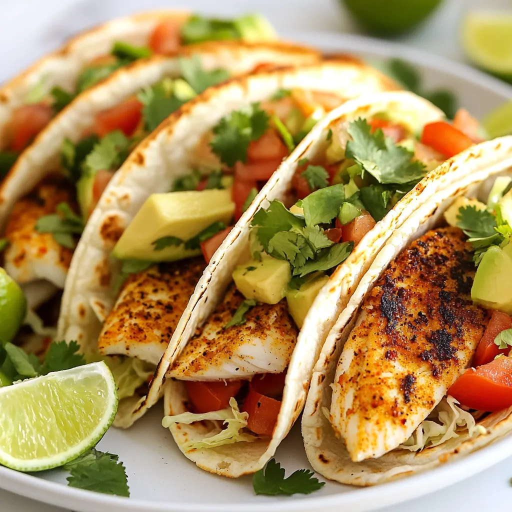 Um schmackhafte Blackened Cajun Fish Tacos zu machen, benötigen Sie die folgenden Zutaten: - 450 g weiße Fischfilets (wie Tilapia oder Mahi-Mahi) - 2 Esslöffel Cajun-Gewürzmischung - 2 Esslöffel Olivenöl - 8 kleine Mais-Tortillas - 1 Tasse fein gehobelter Weißkohl - 1 reife Avocado, in Scheiben geschnitten - ½ Tasse gewürfelte Tomaten - ¼ Tasse frischer Koriander, gehackt - 1 Limette, in Spalten geschnitten - Salz und Pfeffer nach Geschmack Ich empfehle, für diese Tacos weiße Fischfilets zu verwenden. Tilapia und Mahi-Mahi sind perfekt. Diese Fische sind mild im Geschmack und nehmen die Cajun-Gewürze gut auf. Sie sind auch leicht zu finden. Achten Sie darauf, frische Filets zu kaufen. Frische Fische garantieren den besten Geschmack in Ihren Tacos. Die Cajun-Gewürzmischung ist der Schlüssel zu diesem Rezept. Diese Mischung bringt den würzigen Kick, den Sie suchen. Sie können eine fertige Mischung kaufen oder Ihre eigene machen. Eine Mischung aus Paprika, Knoblauchpulver, Zwiebelpulver und Cayennepfeffer funktioniert gut. Wählen Sie eine Mischung, die nicht zu scharf ist, wenn Sie es milder mögen. Achten Sie darauf, die Gewürze gleichmäßig auf dem Fisch zu verteilen, damit jeder Bissen würzig und lecker ist. {{ingredient_image_2}} Zuerst nehme ich die Fischfilets. Ich tupfe sie mit Küchenpapier trocken. So entfernen wir die Feuchtigkeit. Das sorgt für eine knusprige Kruste. Dann bestreue ich die Filets mit Cajun-Gewürzmischung. Achte darauf, dass sie gut bedeckt sind. Nach dem Würzen lasse ich die Filets etwa zehn Minuten ruhen. Die Aromen ziehen in den Fisch ein. Ich erhitze eine gusseiserne Pfanne bei mittlerer bis hoher Hitze. Dann gebe ich das Olivenöl hinein. Wenn das Öl heiß ist, lege ich die gewürzten Fischfilets vorsichtig hinein. Ich brate sie drei bis vier Minuten pro Seite. Der Fisch sollte goldbraun und durchgegart sein. Wenn der Fisch leicht mit einer Gabel auseinanderfällt, ist er perfekt. Während der Fisch brät, erwärme ich die Mais-Tortillas. Ich benutze eine separate Pfanne und stelle die Hitze niedrig ein. Jede Tortilla erwärme ich etwa ein bis zwei Minuten auf jeder Seite. Sie sollten weich und biegsam sein. So lassen sie sich später gut rollen. Nachdem der Fisch fertig ist, nehme ich ihn aus der Pfanne. Ich lasse ihn eine Minute ruhen und zerteile ihn dann in mundgerechte Stücke. Jetzt kann ich die Tacos zusammenstellen. Ich lege eine großzügige Menge gehobelten Kohl auf jede warme Tortilla. Dann füge ich die Portion des zerkleinerten Fisches hinzu. Das Ganze garniere ich mit Avocadoscheiben und gewürfelten Tomaten. Frischer Koriander kommt oben drauf. Zum Schluss serviere ich die Tacos mit Limettenspalten. Der Limettensaft gibt den Tacos einen frischen Kick. Jetzt sind die Tacos bereit zum Genießen! Um eine perfekte Kruste auf dem Fisch zu erzielen, ist Vorbereitung wichtig. Beginne damit, die Fischfilets mit einem Küchentuch trocken zu tupfen. Dies entfernt Feuchtigkeit und hilft, die Kruste knusprig zu machen. Bestreue dann die Filets gleichmäßig mit der Cajun-Gewürzmischung. Achte darauf, dass beide Seiten gut bedeckt sind. Lass die Filets etwa 10 Minuten ruhen, damit die Aromen einziehen. Erhitze dann eine gusseiserne Pfanne, bis das Öl heiß ist. Brate den Fisch 3-4 Minuten pro Seite. Er sollte goldbraun und fest sein. So bekommst du die perfekte Kruste. Wenn du keine Mais-Tortillas magst, gibt es viele Alternativen. Du kannst Weizentortillas verwenden, die weicher sind. Sie sind einfach zu finden und passen gut zu den Tacos. Für eine glutenfreie Option, probiere Reispapier. Weiche das Papier kurz in Wasser ein, um es flexibel zu machen. Du kannst auch Salatblätter verwenden, um eine frische, kalorienarme Version zu kreieren. So hast du viele Möglichkeiten, deinen Taco nach deinem Geschmack zu gestalten. Das Anrichten der Tacos macht Spaß und ist einfach. Beginne mit einer Schicht von fein gehobeltem Weißkohl auf der warmen Tortilla. Er gibt Crunch und Frische. Füge dann die zerkleinerten Fischstücke hinzu. Garnieren kannst du die Tacos mit Avocadoscheiben und gewürfelten Tomaten. Streue frischen Koriander darüber für mehr Geschmack. Serviere die Tacos mit Limettenspalten. Der Limettensaft gibt den Tacos einen spritzigen Kick. Du wirst sehen, wie die Farben und Aromen zusammenkommen. Pro Tipps Fisch trocken tupfen: Stellen Sie sicher, dass die Fischfilets gut abgetrocknet sind, um eine knusprigere Kruste zu erzielen. Cajun-Gewürz einziehen lassen: Lassen Sie die Gewürze mindestens 10 Minuten einziehen, damit der Fisch den vollen Geschmack aufnehmen kann. Richtige Hitze einstellen: Achten Sie darauf, dass das Öl heiß genug ist, bevor Sie den Fisch hinzufügen, um ein optimales Bratergebnis zu erzielen. Tortillas warmhalten: Halten Sie die Tortillas warm, während Sie die Tacos zubereiten, damit sie frisch und flexibel bleiben. {{image_4}} Du kannst verschiedene Fischarten für deine Tacos verwenden. Tilapia und Mahi-Mahi sind großartig, aber versuche auch: - Rotbarsch - Kabeljau - Forelle Jede Fischart hat ihren eigenen Geschmack. Das macht deine Tacos spannend und neu. Wenn du eine vegetarische Option suchst, probiere diese Zutaten: - Gegrillte Zucchini - Geröstete Paprika - Würzige Tofuwürfel Diese Alternativen sind lecker und bieten einen tollen Biss. Sie passen gut zu den Cajun-Gewürzen. Verschönere deine Tacos mit weiteren Belägen und Saucen: - Frischer Limettensaft - Joghurt oder Sauerrahm - Salsa oder scharfe Sauce Die richtigen Beläge machen den Unterschied. Sie bringen frische Aromen und tolle Texturen. Experimentiere und finde deine Lieblingskombination! Bewahre die Reste der Tacos in einem luftdichten Behälter auf. Stelle sicher, dass der Behälter gut verschlossen ist, um die Frische zu erhalten. Die Reste sollten im Kühlschrank gelagert werden. So bleiben die Tacos für bis zu zwei Tage genießbar. Wenn du die Tacos aufwärmen möchtest, mache das vorsichtig. Lege die Tacos in eine Pfanne bei mittlerer Hitze. Erhitze sie für etwa 3-4 Minuten pro Seite. So bleibt die Tortilla knusprig. Du kannst auch den Fisch in der Mikrowelle aufwärmen. Achte darauf, ihn in kurzen Intervallen zu erhitzen, um ein Austrocknen zu vermeiden. Die Zutaten haben verschiedene Haltbarkeiten. Frischer Fisch sollte innerhalb von zwei Tagen nach dem Kauf verwendet werden. Die Tortillas bleiben bis zu zwei Wochen haltbar, wenn sie ungeöffnet sind. Geöffnete Tortillas sollten jedoch innerhalb von fünf Tagen verzehrt werden. Gemüse wie Avocado und Tomaten sind am frischesten, wenn sie am Tag der Zubereitung verwendet werden. Lagere sie an einem kühlen, trockenen Ort, um ihre Haltbarkeit zu verlängern. Um die besten schwarzen Cajun-Fisch-Tacos zu machen, achte auf die Fischqualität. Verwende frische Fischfilets, wie Tilapia oder Mahi-Mahi. Tupfe die Filets trocken, bevor du die Cajun-Gewürzmischung aufträgst. Lass die Gewürze etwa 10 Minuten einziehen. Erhitze dann das Olivenöl in einer Pfanne. Brate den Fisch bei mittlerer bis hoher Hitze für 3-4 Minuten pro Seite. Die richtige Hitze sorgt für eine schöne Kruste. Serviere den Fisch in warmen Tortillas mit frischem Gemüse. Ja, du kannst die Cajun-Gewürzmischung selbst machen. Mische gleiche Teile Paprika, Zwiebelpulver, Knoblauchpulver, und schwarzer Pfeffer. Füge etwas Cayennepfeffer für Schärfe hinzu. Du kannst auch Thymian und Oregano für mehr Geschmack hinzufügen. Diese Mischung ist frisch und genau nach deinem Geschmack. Die Reste der Tacos kannst du in einem luftdichten Behälter im Kühlschrank aufbewahren. Sie bleiben 2-3 Tage frisch. Wenn du die Tacos aufwärmst, mach das vorsichtig in der Pfanne. So bleibt der Fisch zart und die Tortillas knusprig. Du hast gelernt, wie man leckere Cajun-Fisch-Tacos zubereitet. Wir haben die Zutaten, die Zubereitung und nützliche Tipps besprochen. Du kannst verschiedene Fische und sogar vegetarische Varianten verwenden. Denke daran, die Reste richtig zu lagern. Mit diesen einfachen Schritten machst du großartige Tacos. Lass deiner Kreativität freien Lauf und genieße jede Biss!