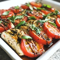 Für einen köstlichen Caprese Hähnchenauflauf brauchen Sie: - 4 Hähnchenbrustfilets, ohne Knochen und Haut - 2 große Tomaten, in Scheiben geschnitten - 1 Tasse frischer Mozzarella, in Scheiben geschnitten - 1/2 Tasse frische Basilikumblätter - 1/4 Tasse Balsamico-Glasur - 2 Esslöffel Olivenöl - 1 Teelöffel Knoblauchpulver - 1 Teelöffel italienische Gewürzmischung - Salz und Pfeffer nach Geschmack Die Mengen sind wichtig für den Geschmack. Vier Hähnchenbrustfilets sind perfekt für vier Portionen. Die zwei großen Tomaten bringen Frische und Saftigkeit. Eine Tasse Mozzarella sorgt für cremigen Genuss. Die frischen Basilikumblätter bringen ein tolles Aroma. Die Balsamico-Glasur gibt dem Gericht eine süß-saure Note. Zwei Esslöffel Olivenöl sorgen für eine schöne Bräunung. Gewürze wie Knoblauchpulver und italienische Mischung runden alles ab. Achten Sie darauf, Salz und Pfeffer nach Ihrem Geschmack hinzuzufügen. Frische Zutaten sind der Schlüssel zu einem guten Gericht. Frische Tomaten haben mehr Geschmack und Saftigkeit. Mozzarella schmeckt am besten, wenn er frisch ist. Basilikum verleiht dem Auflauf ein wunderbares Aroma. Wenn Sie frische Zutaten verwenden, machen Sie das Essen noch leckerer. Sie sorgen auch für eine bessere Nährstoffaufnahme. Achten Sie beim Einkaufen darauf, die besten Zutaten auszuwählen. So genießen Sie den besten Caprese Hähnchenauflauf! {{ingredient_image_2}} Heize den Ofen auf 200 °C vor. Diese Temperatur sorgt für ein gleichmäßiges Garen. Fette eine große Auflaufform mit 1 Esslöffel Olivenöl ein. Dies verhindert, dass das Hähnchen anklebt. Bereite alles gut vor, damit der Rest schnell geht. Nehme die Hähnchenbrustfilets und würze sie gut. Nutze Knoblauchpulver, italienische Gewürzmischung, Salz und Pfeffer. Würze beide Seiten, damit der Geschmack gleichmäßig verteilt ist. Lege die gewürzten Filets in die vorbereitete Auflaufform. So hast du eine gute Basis für das Gericht. Schneide die Tomaten in Scheiben. Verteile die Tomatenscheiben gleichmäßig über die Hähnchenbrustfilets. Dann schneide den Mozzarella in Scheiben und lege ihn auf die Tomaten. Der Käse wird beim Backen schön schmelzen. Das gibt dem Gericht eine tolle Textur und Geschmack. Träufle die Balsamico-Glasur über das gesamte Gericht. Diese Glasur gibt einen süßen und sauren Geschmack. Streue die frischen Basilikumblätter obendrauf für mehr Aroma. Gib den restlichen Esslöffel Olivenöl ebenfalls oben drauf. Decke die Auflaufform mit Aluminiumfolie ab und backe sie 25 Minuten. Danach nimm die Folie ab und backe für weitere 10 bis 15 Minuten. Das Hähnchen sollte durchgegart und der Käse goldbraun sein. Lass das Gericht nach dem Backen etwas ruhen. Dann serviere es auf einem großen Teller. Um Zeit zu sparen, bereiten Sie alle Zutaten im Voraus vor. Schneiden Sie die Tomaten und den Mozzarella vor dem Kochen. Sie können auch die Hähnchenbrustfilets würzen und im Kühlschrank lagern. So sind Sie bereit, wenn der Hunger kommt. Ein weiterer Trick ist, die Auflaufform im Voraus einzufetten. Das macht das Kochen schneller und einfacher. Das Hähnchen benötigt genaue Garzeiten. Backen Sie es bei 200 °C für 25 Minuten mit Folie. Danach entfernen Sie die Folie und backen weitere 10-15 Minuten. So wird das Hähnchen saftig und zart. Überprüfen Sie die Kerntemperatur. Sie sollte 75 °C erreichen. So stellen Sie sicher, dass es durchgegart ist. Für mehr Geschmack können Sie frische Kräuter verwenden. Basilikum ist perfekt, aber versuchen Sie auch Oregano oder Thymian. Ein Spritzer Zitronensaft über das Gericht bringt Frische. Experimentieren Sie mit verschiedenen Käsesorten. Feta oder Ziegenkäse können eine leckere Note hinzufügen. Wenn Sie es schärfer mögen, fügen Sie rote Pfefferflocken hinzu. Diese kleinen Tipps machen Ihren Caprese Hähnchenauflauf noch besser. Pro Tipps Hähnchen marinieren: Lassen Sie die Hähnchenbrustfilets mindestens 30 Minuten in einer Marinade aus Olivenöl, Balsamico und Gewürzen einziehen, um den Geschmack zu intensivieren. Frische Zutaten: Verwenden Sie frische Tomaten und Mozzarella für das beste Aroma und die beste Textur. Dies hebt das gesamte Gericht auf ein höheres Niveau. Variation mit Gemüse: Fügen Sie zusätzliches Gemüse wie Zucchini oder Paprika hinzu, um mehr Farbe und Nährstoffe in Ihr Gericht zu bringen. Richtige Backzeit: Achten Sie darauf, das Hähnchen genau zu überwachen, um sicherzustellen, dass es saftig bleibt und nicht übergart wird. Ein Fleischthermometer kann hilfreich sein. {{image_4}} Für eine vegetarische Version des Caprese Hähnchenauflaufs können Sie das Hähnchen durch Auberginen ersetzen. Schneiden Sie die Auberginen in Scheiben und legen Sie sie in die Auflaufform. Diese Gemüsescheiben nehmen die Aromen gut auf. Tomaten und Mozzarella bleiben gleich. Auch frischer Basilikum sorgt für einen tollen Geschmack. Sie können den Auflauf noch interessanter machen, indem Sie Zucchini oder Paprika hinzufügen. Schneiden Sie die Zucchini in dünne Scheiben und die Paprika in Streifen. Legen Sie diese einfach zwischen die Tomaten und den Käse. Diese Zutaten bringen zusätzliche Farben und Texturen in das Gericht. Außerdem steigern sie den Nährwert. Um dem Auflauf mehr Geschmack zu verleihen, können Sie verschiedene Gewürze verwenden. Fügen Sie etwas Paprika oder Oregano hinzu, um neue Aromen zu entdecken. Ein Hauch von Chili kann auch für eine scharfe Note sorgen. Experimentieren Sie mit den Gewürzen, die Sie mögen. So wird jedes Gericht einzigartig und lecker. Du kannst den Caprese Hähnchenauflauf nach dem Kochen einfach im Kühlschrank lagern. Achte darauf, ihn in einem luftdichten Behälter zu verstauen. So bleibt er frisch und lecker. Der Auflauf hält sich bis zu drei Tage. Wenn du ihn länger aufbewahren möchtest, solltest du ihn einfrieren. Um den Auflauf aufzuwärmen, heize den Ofen auf 180 °C vor. Setze den Auflauf in eine Auflaufform und decke ihn mit Aluminiumfolie ab. So bleibt er saftig. Backe ihn für etwa 20 Minuten oder bis er warm ist. Du kannst den Auflauf auch in der Mikrowelle aufwärmen. Das geht schneller, aber er könnte weniger knusprig sein. Serviere den Auflauf mit frischem Baguette oder einem einfachen Salat. Wenn du den Hähnchenauflauf einfrieren möchtest, lass ihn zuerst vollständig abkühlen. Teile ihn in Portionen und lege diese in gefriergeeignete Behälter. So hast du immer eine schnelle Mahlzeit bereit. Der Auflauf hält sich im Gefrierfach bis zu drei Monate. Zum Auftauen lege den Behälter einfach über Nacht in den Kühlschrank. Dann kannst du ihn wie gewohnt aufwärmen. Um einen Caprese Hähnchenauflauf von Grund auf zu machen, brauchst du einige einfache Schritte. Du beginnst mit frischen Hähnchenbrustfilets. Würze sie mit Knoblauchpulver, italienischen Kräutern, Salz und Pfeffer. Lege die Filets in eine gefettete Auflaufform. Füge dann geschnittene Tomaten und Mozzarella dazu. Träufle Balsamico-Glasur darüber und streue frische Basilikumblätter oben drauf. Backe das Gericht bei 200 °C für 35 bis 40 Minuten. Ja, du kannst die Zutaten variieren. Zum Beispiel kannst du andere Käsesorten wie Gouda oder Feta verwenden. Wenn du kein Hähnchen magst, probiere Tofu oder Gemüse. Zucchini oder Paprika passen gut dazu. Sei kreativ und nutze, was du hast. Es gibt viele Möglichkeiten, um das Gericht anzupassen. Der Caprese Hähnchenauflauf hält sich gut im Kühlschrank. Bewahre die Reste in einem luftdichten Behälter auf. So bleibt er für etwa drei bis vier Tage frisch. Wenn du ihn länger aufbewahren möchtest, friere ihn ein. In der Gefriertruhe hält er sich bis zu drei Monate. Ja, du kannst die Balsamico-Glasur selbst herstellen. Koche dazu Balsamico-Essig in einem kleinen Topf. Lass ihn bei mittlerer Hitze köcheln, bis er dickflüssig wird. Das dauert etwa 10 bis 15 Minuten. Achte darauf, dass du ihn nicht verbrennst. So hast du eine frische und leckere Glasur für dein Gericht. Der Caprese Hähnchenauflauf ist eine einfache und leckere Wahl für jedes Essen. Wir haben die Hauptzutaten untersucht und die Schritte zur Zubereitung erklärt. Frische Zutaten machen einen großen Unterschied im Geschmack. Die Tipps helfen dir, Zeit zu sparen und das Hähnchen perfekt zu garen. Du kannst das Rezept auch variieren, um neue Aromen zu entdecken. Denke daran, wie du die Reste lagerst, damit sie frisch bleiben. Ich hoffe, du hast Spaß beim Kochen und Experimentieren. Genieß den Auflauf und teile ihn mit Freunden!