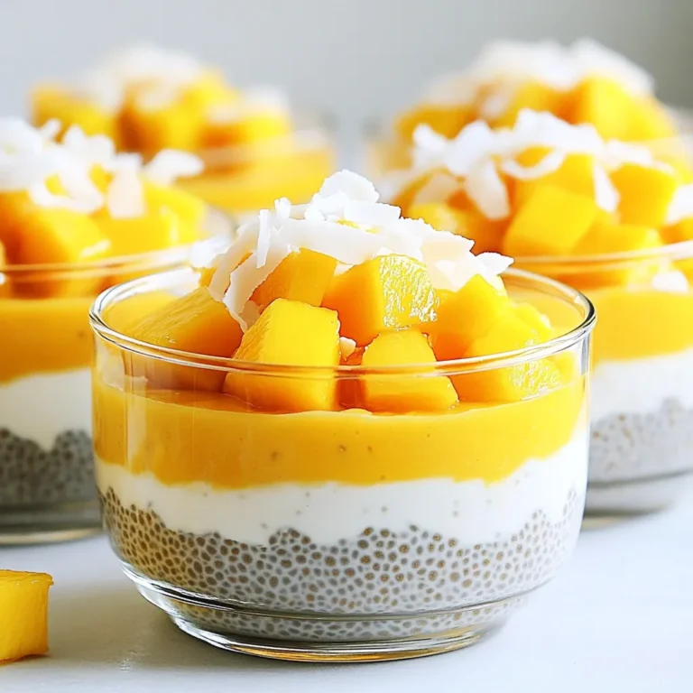 Für den Mango Kokos Chia Pudding brauchst du: - 1 Tasse Kokosmilch - 2 Esslöffel Chiasamen - 1 reife Mango, püriert - 2 Esslöffel Honig oder Ahornsirup - 1 Teelöffel Vanilleextrakt - Eine Prise Salz - Frische Mangoscheiben und geraspelte Kokosnuss zur Dekoration Diese Zutaten machen deinen Pudding cremig und süß. Die Kokosmilch gibt den starken Geschmack. Die Chiasamen sorgen für die dicke, puddingartige Konsistenz. Wähle hochwertige Kokosmilch. Die aus der Dose hat oft mehr Geschmack. Achte auf die Zutatenliste. Sie sollte einfach sein, ohne Zusatzstoffe. Die Mango muss reif sein. Sie sollte leicht drücken, wenn du sie anfasst. Frische Mangos sind am besten, aber gefrorene sind auch okay. Die Süße kannst du anpassen. Honig hat einen reicheren Geschmack als Ahornsirup. Vanilleextrakt bringt eine schöne Tiefe. Eine Prise Salz hebt die Aromen hervor. Wenn du keine Kokosmilch hast, benutze Mandelmilch oder Hafermilch. Diese geben einen anderen Geschmack, sind aber lecker. Für die Chiasamen kannst du Leinsamen verwenden, aber der Pudding wird anders. Wenn du keinen Honig magst, nimm Zucker oder einen anderen Süßstoff. Die Mango kann auch durch andere Früchte wie Passionsfrucht oder Ananas ersetzt werden. So hast du viele Varianten. {{ingredient_image_2}} Um den Mango Kokos Chia Pudding zu machen, brauchst du nur einige einfache Schritte. Zuerst nimm eine mittelgroße Schüssel. Füge dort die Kokosmilch, die Chiasamen, den Honig oder Ahornsirup, den Vanilleextrakt und eine Prise Salz hinzu. Rühre alles gut um, bis du eine gleichmäßige Mischung hast. Lass die Mischung für etwa 5 bis 10 Minuten stehen. Das gibt den Chiasamen Zeit, ein wenig zu quellen. Rühre danach erneut um, um Klumpen zu vermeiden. Jetzt decke die Schüssel ab und stelle sie in den Kühlschrank. Lass sie dort für mindestens 4 Stunden oder über Nacht. Dies hilft dem Pudding, eine schöne, dicke Konsistenz zu bekommen. Beim Mixen der Zutaten ist es wichtig, dass alles gut vermischt wird. Du kannst einen Schneebesen oder eine Gabel verwenden. Achte darauf, dass die Chiasamen gleichmäßig verteilt sind. Wenn du die Mischung ruhen lässt, macht es das einfacher, Klumpen zu vermeiden. Wenn du möchten, kannst du auch einen Mixer nutzen, um die Creme noch glatter zu machen. Aber sei vorsichtig, damit die Chiasamen nicht zu sehr zermahlen werden. Sie sollten ganz bleiben, um ihre Textur zu behalten. Jetzt kommt der spaßige Teil: das Schichten! Nimm deinen Chia-Pudding aus dem Kühlschrank und rühre ihn gut um. Fülle dann deine Serviergläser oder Schalen. Beginne mit einer Schicht Chia-Pudding. Danach kommt eine Schicht der pürierten Mango. Wiederhole diesen Vorgang, bis die Gläser gefüllt sind. Vor dem Servieren, dekoriere die Pudding-Gläser mit frischen Mangoscheiben und etwas geraspelter Kokosnuss. Das macht das Dessert nicht nur lecker, sondern sieht auch toll aus! Um den perfekten Chia-Pudding zu machen, brauchst du die richtige Mischung. Achte darauf, dass du die Kokosmilch gut mit den Chiasamen vermischst. Das sorgt für eine gleichmäßige Textur. Lasse die Mischung etwa 5-10 Minuten ruhen. So quellen die Chiasamen gut. Rühre danach um, um Klumpen zu vermeiden. Lass den Pudding mindestens 4 Stunden im Kühlschrank. Über Nacht ist ideal. So wird er schön fest und cremig. Du kannst den Mango Kokos Chia Pudding ganz einfach anpassen. Füge zum Beispiel frische Beeren hinzu. Heidelbeeren oder Erdbeeren passen wunderbar. Du magst es exotisch? Probiere Ananasstücke oder Passionsfrucht. Das gibt deinem Pudding einen frischen Kick. Du kannst auch Gewürze wie Zimt oder Muskatnuss verwenden. Diese sorgen für einen warmen, süßen Geschmack. Ein häufiger Fehler ist, die Chiasamen nicht genug quellen zu lassen. Wenn du es eilig hast, wird der Pudding nicht dick. Ein weiterer Fehler ist, die Zutaten nicht gut zu vermischen. Klumpen sind nicht schön und die Textur leidet. Stelle sicher, dass du die Mischung gut rührst, bevor du sie kühlst. Überprüfe den Pudding nach der Kühlzeit. Rühre ihn nochmal um, um eine glatte Konsistenz zu erreichen. Pro Tipps Mango reif wählen: Achte darauf, eine reife Mango zu verwenden, um den besten Geschmack und die süßeste Note in deinem Pudding zu erzielen. Kokosmilch variieren: Du kannst auch ungesüßte Kokosmilch verwenden, um den Zuckergehalt zu reduzieren und den Geschmack anzupassen. Chiasamen gut quellen lassen: Lasse die Mischung ausreichend im Kühlschrank, damit die Chiasamen gut quellen und die gewünschte Konsistenz erreichen. Schichten kreativ gestalten: Experimentiere mit verschiedenen Schichten, indem du zum Beispiel auch andere Früchte oder Nüsse hinzufügst, um mehr Textur und Geschmack zu erhalten. {{image_4}} Du kannst deinen Mango Kokos Chia Pudding ganz einfach anpassen. Füge frische Beeren hinzu, um mehr Farbe und Geschmack zu bekommen. Himbeeren, Erdbeeren oder Heidelbeeren passen gut dazu. Die Säure der Beeren harmoniert perfekt mit der Süße der Mango. So wird dein Pudding noch frischer und fruchtiger. Diese Kombination macht dein Dessert noch spannender und gesünder. Eine andere tolle Idee ist, Ananas mit deinem Pudding zu kombinieren. Püriere frische Ananas und schichte sie zwischen die Chia-Schichten. Der tropische Geschmack von Ananas ergänzt die Kokosnuss sehr gut. Du kannst auch geröstete Kokosraspeln für zusätzlichen Crunch hinzufügen. Diese exotische Variante bringt einen Hauch von Urlaub auf deinen Tisch. Wenn du eine vegane Option suchst, ersetze den Honig durch Ahornsirup oder Agavendicksaft. Beide Süßungsmittel sind pflanzlich und schmecken klasse. Du kannst die Süße nach deinem Geschmack anpassen. Diese Alternativen machen deinen Pudding nicht nur vegan, sondern auch lecker. So bleibt dein Dessert für alle zugänglich und köstlich. Mango Kokos Chia Pudding bleibt im Kühlschrank etwa 4 bis 5 Tage frisch. Lagere ihn in einem luftdichten Behälter. So bleibt der Pudding lecker und sicher. Du kannst ihn auch nach dem ersten Tag genießen, wenn du ihn gut abdeckst. Ja, du kannst Chia-Pudding einfrieren. Fülle ihn in einen gefrierfesten Behälter. Achte darauf, etwas Platz zu lassen, da der Pudding beim Gefrieren expandiert. So bleibt er bis zu 3 Monate frisch. Zum Auftauen stelle den Pudding einfach in den Kühlschrank. Das dauert einige Stunden. Die beste Methode zur Aufbewahrung ist der Kühlschrank. Verwende immer einen luftdichten Behälter. So bleibt der Pudding frisch und die Aromen bleiben erhalten. Vermeide es, den Pudding mehrmals umzuschütten. Das kann die Konsistenz verändern. Wenn du frische Mangoscheiben hinzufügst, dekoriere sie erst kurz vor dem Servieren. Ja, Mango Kokos Chia Pudding ist gesund. Chiasamen sind reich an Ballaststoffen und Omega-3-Fettsäuren. Sie fördern die Verdauung und das Herz. Kokosmilch liefert gesunde Fette und gibt eine cremige Konsistenz. Mangos sind voll von Vitaminen und Antioxidantien. Diese Kombination macht den Pudding zu einer nahrhaften Wahl. Ja, du kannst Chiasamen durch Leinsamen ersetzen. Leinsamen haben ähnliche Eigenschaften, sind aber anders im Geschmack. Du musst sie vorher mahlen, damit sie gut quellen. Du kannst auch Tapiokastärke verwenden. Diese gibt eine ähnliche Textur, ist aber weniger nahrhaft. Achte darauf, die Menge anzupassen. Sie quellen anders als Chiasamen. Um den Pudding süßer zu machen, füge mehr Honig oder Ahornsirup hinzu. Fang mit einem Esslöffel mehr an und probiere, bevor du mehr hinzufügst. Wenn du es weniger süß magst, verringere den Honig oder verwende weniger. Du kannst auch ungesüßte Kokosmilch verwenden, um den Zuckergehalt zu senken. Experimentiere mit verschiedenen Süßungsmitteln für einen anderen Geschmack. Mango Kokos Chia Pudding ist einfach zuzubereiten und voller Geschmack. Wir haben die Hauptzutaten, Zubereitung und viele Tipps besprochen. Variationen machen das Rezept aufregend. Du kannst frische Beeren oder Ananas verwenden. Auch vegane Alternativen sind leicht zu finden. Denke daran, die Haltbarkeit des Puddings zu beachten. Mit diesen Tipps gelingst du spielend deinen eigenen Chia-Pudding. Sei kreativ und entdecke deinen eigenen Lieblingsgeschmack!