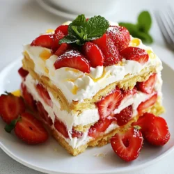 Für einen leckeren Erdbeerkuchen im Kühlschrank brauchst du folgende Hauptzutaten: - 900 g frische Erdbeeren, geputzt und in Scheiben geschnitten - 100 g Zucker (geteilt, 50 g für die Erdbeeren und 50 g für die Schlagsahne) - 480 ml Schlagsahne - 1 Teelöffel Vanilleextrakt - 1 Packung (400 g) Löffelbiskuits oder Biskuitkuchen-Scheiben - Frische Minzblätter zum Garnieren (optional) Diese Zutaten geben dem Kuchen seine frische und süße Note. Die Erdbeeren sorgen für einen tollen Geschmack, während die Schlagsahne eine cremige Textur bringt. Wenn du keine Löffelbiskuits oder Biskuitkuchen hast, gibt es viele Alternativen. Du kannst: - Kekse wie Butterkekse oder Haferkekse verwenden - Selbstgemachten Biskuitboden nutzen - Gekaufte Kuchenreste verwenden Diese Optionen passen gut zu den Erdbeeren und der Sahne. Sie geben dem Kuchen einen eigenen Charakter. Um die besten Erdbeeren zu finden, achte auf: - Leuchtend rote Farbe ohne grüne Stellen - Feste, pralle Frucht - Einen süßen, fruchtigen Duft Wähle Erdbeeren, die frisch und in Saison sind. Sie schmecken besser und bringen mehr Aroma in deinen Kuchen. Frische Erdbeeren sind der Schlüssel zu einem köstlichen Erdbeerkuchen. {{ingredient_image_2}} Um die Erdbeeren gut vorzubereiten, schneide 900 g frische Erdbeeren in Scheiben. Gib sie in eine große Schüssel. Streue 50 g Zucker über die Erdbeeren und rühre sanft um. Lass die Erdbeeren für etwa 20 Minuten stehen. So geben sie ihren Saft ab. Der Saft macht die Erdbeeren süßer und saftiger. Dies ist der Schlüssel für den Geschmack des Kuchens. Für die Schlagsahne benötigst du 480 ml Schlagsahne. Gib die Schlagsahne in eine andere Schüssel. Füge 50 g Zucker und 1 Teelöffel Vanilleextrakt hinzu. Schlage die Mischung mit einem Handmixer oder einem Schneebesen. Schlage, bis weiche Spitzen entstehen. Achte darauf, nicht zu lange zu schlagen, sonst wird die Sahne butterartig. Die perfekte Schlagsahne macht deinen Kuchen leicht und luftig. Jetzt beginnt der Spaß mit dem Schichten! Nimm eine rechteckige oder quadratische Form. Lege eine Schicht Löffelbiskuits oder Biskuitkuchen-Scheiben auf den Boden. Das gibt dem Kuchen Stabilität. Verteile die Hälfte der marinierten Erdbeeren über die Biskuits. Löffle dann eine Schicht Schlagsahne gleichmäßig darüber. Wiederhole diesen Vorgang. Füge eine weitere Schicht Biskuits hinzu, gefolgt von den restlichen Erdbeeren. Beende mit einer Schicht Schlagsahne obenauf. Decke die Form mit Frischhaltefolie ab und stelle sie mindestens 4 Stunden in den Kühlschrank. So verbinden sich die Aromen. Vor dem Servieren, garniere mit frischen Erdbeeren und Minzblättern. Das sieht schön aus und schmeckt frisch! Ein häufiger Fehler ist, die Erdbeeren nicht genug ziehen zu lassen. Lass sie mindestens 20 Minuten mit Zucker stehen. So geben sie ihren Saft ab. Ein weiterer Fehler ist, die Schlagsahne zu lange zu schlagen. Wenn sie zu fest wird, lässt sie sich schwer auftragen. Achte darauf, dass die Löffelbiskuits gleichmäßig verteilt sind. So bleibt der Kuchen stabil. Um die Schlagsahne stabiler zu machen, kannst du etwas Sahnesteif hinzufügen. Das hilft der Sahne, ihre Form zu halten. Du kannst auch Frischkäse oder Joghurt unter die Schlagsahne mischen. Achte darauf, die Zutaten gut zu vermengen, aber nicht zu lange zu schlagen. So bleibt sie luftig und leicht. Für die Präsentation schneide den Kuchen in schöne Quadrate. Lege die Stücke auf einen dekorativen Teller. Ein wenig Erdbeersaft auf dem Teller sieht toll aus. Du kannst auch frische Erdbeeren und Minzblätter als Garnitur verwenden. Das macht den Kuchen noch frischer und appetitlicher. Pro Tipps Erdbeeren vorbereiten: Verwende frische, reife Erdbeeren für den besten Geschmack. Falls die Erdbeeren nicht süß genug sind, kannst du etwas mehr Zucker hinzufügen, um die Süße zu intensivieren. Schlagsahne perfektionieren: Achte darauf, die Schlagsahne nicht zu übermixen. Sie sollte steif, aber nicht trocken sein, um eine cremige Textur zu gewährleisten. Variationen ausprobieren: Du kannst die Erdbeeren mit anderen Früchten wie Himbeeren oder Heidelbeeren kombinieren, um verschiedene Geschmäcker zu kreieren. Servieren: Lass den Kuchen vor dem Servieren ausreichend im Kühlschrank, um die Aromen zu intensivieren. Ein Übernacht-Kühlen bringt die besten Ergebnisse. {{image_4}} Um eine schokoladige Variante zu machen, kannst du Kakao verwenden. Füge 30 g ungesüßten Kakao zur Schlagsahne hinzu. Das gibt dem Kuchen einen tollen Schokoladengeschmack. Du kannst auch Schokoladenkekse anstelle von Löffelbiskuits verwenden. Schichte die Schokolade und die Erdbeeren wie im Originalrezept. Der Kontrast von Erdbeeren und Schokolade macht jeden Bissen besonders. Wenn du Erdbeeren nicht so magst, probiere andere Beeren! Himbeeren, Heidelbeeren oder Brombeeren sind großartig. Du kannst eine Mischung aus verschiedenen Beeren verwenden. Das gibt dem Kuchen mehr Farben und Geschmäcker. Achte darauf, die Beeren gut zu waschen und in Scheiben zu schneiden, wenn nötig. Das macht den Kuchen frisch und aufregend. Für eine glutenfreie Version kannst du glutenfreie Löffelbiskuits verwenden. Diese sind in vielen Geschäften erhältlich. Achte darauf, die Zutatenliste zu prüfen, um sicherzugehen, dass sie wirklich glutenfrei sind. Du kannst auch einen glutenfreien Biskuitkuchen backen. Die Füllung bleibt gleich. So kannst du den Geschmack und die Textur genießen, ohne Gluten zu konsumieren. Um den Erdbeerkuchen im Kühlschrank richtig aufzubewahren, decke ihn gut ab. Verwende Frischhaltefolie oder einen luftdichten Behälter. So bleibt der Kuchen frisch und die Aromen erhalten. Ich empfehle, die Schichten nicht zu trennen. Das sorgt dafür, dass der Kuchen saftig bleibt. Stelle den Kuchen immer nach hinten im Kühlschrank. Dort ist es kühler und stabiler. Der Erdbeerkuchen hält sich im Kühlschrank etwa drei bis vier Tage. Achte darauf, ihn gut abzudecken. So vermeidest du, dass er Gerüche von anderen Lebensmitteln aufnimmt. Nach ein paar Tagen kann die Textur etwas weicher werden. Wenn du die Schichten gut schichtest, bleibt der Geschmack jedoch frisch. Prüfe vor dem Essen immer, ob die Erdbeeren noch gut aussehen. Du kannst den Erdbeerkuchen auch einen Tag im Voraus machen. Das hilft, die Aromen besser zu verbinden. Wenn du ihn länger lagern möchtest, mache die Schlagsahne kurz vor dem Servieren. So bleibt sie luftig und frisch. Die Erdbeeren kannst du schon einen Tag vorher marinieren. Das gibt ihnen Zeit, ihren Saft abzugeben und den Kuchen noch leckerer zu machen. Der Erdbeerkuchen hält sich gut für etwa drei Tage im Kühlschrank. Nach dieser Zeit kann die Frische abnehmen. Die Löffelbiskuits können weich werden, aber der Geschmack bleibt lecker. Ich empfehle, den Kuchen in einem luftdichten Behälter aufzubewahren. So bleibt er frisch und schmeckt wunderbar. Ja, du kannst gefrorene Erdbeeren verwenden. Achte darauf, sie vorher gut abzutauen. Lass sie dann abtropfen, um überschüssige Flüssigkeit zu entfernen. Dadurch bleibt der Kuchen nicht zu nass. Gefrorene Erdbeeren sind oft süß und schmecken gut. Sie sind eine tolle Option, wenn frische Erdbeeren nicht verfügbar sind. Definitiv! Dieser Erdbeerkuchen ist perfekt für Feste oder besondere Anlässe. Er sieht toll aus und schmeckt köstlich. Die frischen Erdbeeren und die Sahne machen ihn besonders lecker. Du kannst ihn auch mit Minze oder anderen Früchten dekorieren. So wird er zu einem echten Hingucker auf jedem Tisch. Erdbeerkuchen ist ein Genuss, den jeder lieben sollte. Wir haben die besten Zutaten und Alternativen besprochen. Die Schritt-für-Schritt-Anleitung macht die Zubereitung einfach. Tipps helfen dir, Fehler zu vermeiden und den Kuchen schön zu präsentieren. Denk auch an Variationen und Lagerung. Mit diesen Informationen bist du gut gerüstet, um einen tollen Kuchen zu backen. Viel Spaß beim Ausprobieren und Genießen!