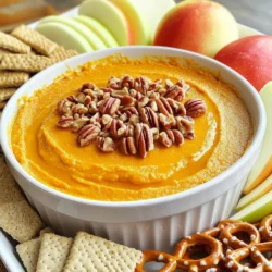Um einen leckeren Kürbis-Pekan-Cheesecake-Dip zu machen, brauchen Sie einige Hauptzutaten. Diese sind: - 1 Tasse Frischkäse, weich geworden - 1 Tasse Kürbis-Püree aus der Dose - ½ Tasse Puderzucker - 1 Teelöffel Vanilleextrakt - 1 Teelöffel Kürbiskuchengewürz - ½ Tasse gehackte Pekannüsse (plus extra zum Garnieren) - 1 Tasse Schlagsahne oder Cool Whip Der Frischkäse macht den Dip cremig. Kürbis-Püree bringt den tollen Herbstgeschmack. Puderzucker sorgt für die Süße. Vanille und Kürbiskuchengewürz geben dem Dip eine warme Note. Pekannüsse fügen einen knackigen Biss hinzu. Um den Dip noch besser zu machen, können Sie einige Garnierungen und Beilagen hinzufügen. Hier sind einige Ideen: - Gehackte Pekannüsse zum Bestreuen - Graham Cracker zum Eintauchen - Apfelscheiben - Brezeln Diese Beilagen passen perfekt zu dem Dip. Sie sorgen für Abwechslung im Geschmack und Textur. Graham Cracker sind süß und knusprig. Apfelscheiben bringen Frische. Brezeln geben einen salzigen Kick. Wenn Sie einige Zutaten nicht haben oder ändern möchten, gibt es Alternativen. Hier sind ein paar Vorschläge: - Statt Frischkäse können Sie auch Ricotta verwenden. - Für eine vegane Option nutzen Sie pflanzlichen Frischkäse. - Zucker kann durch Honig oder Agavendicksaft ersetzt werden. Mit diesen Alternativen bleibt der Dip lecker. Sie passen gut zu den Aromen. Experimentieren Sie mit den Zutaten, um Ihren perfekten Dip zu finden! Um diesen Dip zuzubereiten, brauchen Sie nur einige einfache Schritte. Zuerst nehmen Sie den Frischkäse und lassen ihn weich werden. Dies hilft, ihn leicht zu vermischen. Sie sollten auch das Kürbis-Püree bereitstellen. Stellen Sie sicher, dass dieses aus der Dose ist und gut geschüttelt wurde. Messen Sie alle anderen Zutaten ab. Dazu gehören Puderzucker, Vanilleextrakt, Kürbiskuchengewürz und Pekannüsse. Jetzt beginnt der Spaß. Nehmen Sie eine große Rührschüssel. Schlagen Sie den weichen Frischkäse mit einem Mixer cremig. Fügen Sie das Kürbis-Püree, den Puderzucker, den Vanilleextrakt und das Kürbiskuchengewürz hinzu. Mischen Sie alles gut, bis es eine glatte Masse ist. Es ist wichtig, dass alles gleichmäßig verteilt ist. Jetzt kommen die gehackten Pekannüsse und die Schlagsahne. Heben Sie diese vorsichtig unter. So bleibt der Dip schön fluffig. Probieren Sie den Dip. Wenn er nicht süß genug ist, fügen Sie mehr Puderzucker hinzu. Füllen Sie den Dip in eine hübsche Servierschüssel. Streuen Sie die restlichen Pekannüsse ganz oben auf den Dip. Das sieht schön aus! Servieren Sie den Dip sofort. Stellen Sie eine Platte mit Graham Crackern, Apfelscheiben und Brezeln dazu. Jeder kann dann nach Belieben eintauchen. So wird Ihr Kürbis-Pecan-Cheesecake-Dip zum Hit auf jeder Feier! Um die ideale Konsistenz für deinen Kürbis-Pekan-Cheesecake-Dip zu erreichen, ist es wichtig, den Frischkäse gut zu schlagen. Beginne mit weichem Frischkäse. Je cremiger er ist, desto besser wird die Mischung. Mische die Zutaten langsam, um die Luftigkeit zu bewahren. Wenn der Dip zu dick ist, füge etwas mehr Schlagsahne hinzu. So bleibt er leicht und fluffig. Du kannst den Geschmack des Dips leicht anpassen. Probiere verschiedene Nüsse wie Walnüsse oder Mandeln. Füge mehr oder weniger Kürbiskuchengewürz hinzu, je nach deinem Geschmack. Eine Prise Zimt kann ebenfalls gut passen. Du kannst auch einen Schuss Karamellsoße für eine süßere Note hinzufügen. Mische die Aromen, um neue Variationen zu entdecken. Ein häufiger Fehler ist, den Frischkäse nicht genug zu schlagen. Das kann zu einer klumpigen Textur führen. Achte darauf, dass alle Zutaten Zimmertemperatur haben. So vermischt sich alles besser. Ein weiterer Fehler ist, den Dip zu wenig süß zu machen. Probiere ihn während der Zubereitung und passe die Süße an. Wenn du diese Tipps befolgst, wirst du einen köstlichen Dip zaubern. {{image_4}} Um einen veganen Kürbis-Pecan Cheesecake Dip zu machen, ersetze den Frischkäse mit veganem Frischkäse. Verwende Pflanzencreme anstelle von Schlagsahne. Nutze auch Ahornsirup statt Puderzucker für die Süße. So bleibt der Dip lecker und frei von tierischen Produkten. Für glutenfreie Diäten wähle glutenfreie Graham Cracker oder frisches Obst und Gemüse zum Dippen. Wenn du Zucker vermeidest, nutze einen Zuckerersatz. Achte darauf, dass der Frischkäse und die anderen Zutaten ebenfalls zu deiner Diät passen. In der Herbstsaison kannst du frischen Kürbis anstelle von Dosen-Kürbis verwenden. Röste die Pekannüsse leicht, um den Geschmack zu intensivieren. Für den Winter füge Zimt oder Muskatnuss hinzu. So passt der Dip perfekt zu den Jahreszeiten und deren Aromen. Bewahren Sie den Dip in einem luftdichten Behälter auf. Stellen Sie sicher, dass der Behälter gut schließt. Lagern Sie ihn im Kühlschrank. So bleibt er frisch und lecker. Vermeiden Sie es, den Dip lange bei Raumtemperatur stehen zu lassen. Der Dip hält sich bis zu fünf Tage im Kühlschrank. Achten Sie darauf, dass er gut verschlossen ist. Nach ein paar Tagen kann die Konsistenz etwas dicker werden. Schmecken Sie vor dem Servieren, um sicherzustellen, dass er noch gut ist. Um den Dip wieder frisch zu machen, rühren Sie ihn einfach gut um. Wenn er zu dick ist, fügen Sie etwas Schlagsahne hinzu. Das macht ihn wieder cremig. Probieren Sie auch, ihn mit etwas Puderzucker zu süßen, falls nötig. So genießen Sie den Dip immer frisch und lecker! Der Dip bleibt frisch für etwa drei bis fünf Tage. Bewahre ihn in einem luftdichten Behälter im Kühlschrank auf. Achte darauf, dass er gut verschlossen ist. So bleibt der Geschmack erhalten. Wenn er komisch riecht oder die Farbe ändert, wirf ihn weg. Ja, du kannst den Dip einen Tag im Voraus machen. Das gibt den Aromen Zeit, sich zu vermischen. Stelle sicher, dass du ihn im Kühlschrank lagerst. Vor dem Servieren kannst du ihn einfach aufrühren. So bleibt er cremig und lecker. Es gibt viele tolle Alternativen! Probiere Graham Cracker, Apfelscheiben oder Brezeln. Du kannst auch Kekse oder Obst verwenden, die dir gefallen. Wenn du etwas Knuspriges möchtest, sind Chips auch eine gute Wahl. Zusammenfassend haben wir die wichtigsten Zutaten für den perfekten Dip betrachtet. Auch die Schritt-für-Schritt-Anleitung macht die Zubereitung einfach. Tipps und Tricks helfen, häufige Fehler zu vermeiden. Außerdem gab es Variationen für besondere Diäten. Denke daran, den Dip richtig aufzubewahren, um die Frische zu bewahren. Zwischendurch kannst du kreative Alternativen ausprobieren. Nutze diese Informationen, um deinen Dip zu perfektionieren und Freude beim Servieren zu haben.