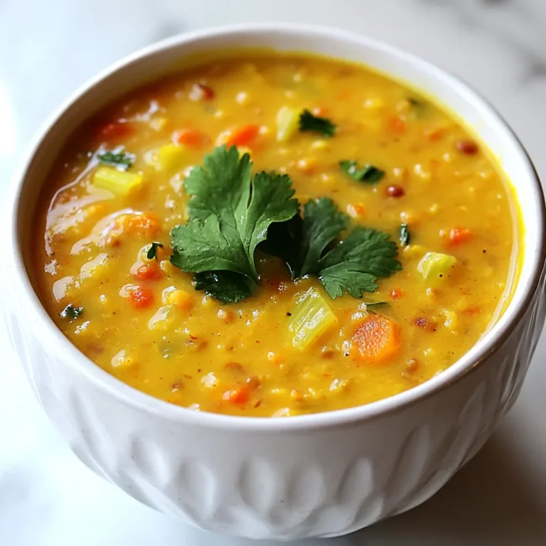 - 1 Tasse getrocknete rote Linsen, gründlich gewaschen - 1 Dose Kokosmilch - 1 mittlere Zwiebel, fein gehackt - 2 Knoblauchzehen, zerdrückt - 1 Stück Ingwer (ca. 2,5 cm), gerieben - 2 Karotten, gewürfelt - 2 Selleriestangen, gewürfelt - 250 ml Gemüsebrühe - 500 ml Wasser Die Hauptzutaten machen die Basis für die cremige Kokos-Linsen-Suppe. Rote Linsen bringen viel Eiweiß und Ballaststoffe. Kokosmilch sorgt für die cremige Konsistenz und den leicht süßen Geschmack. Zwiebel, Knoblauch und Ingwer fügen Aroma und Tiefe hinzu. Karotten und Sellerie bringen Farbe und Nährstoffe. - 1 Esslöffel Currypulver - 1 Teelöffel Kurkuma - 2 Esslöffel Olivenöl - Salz und Pfeffer nach Geschmack Gewürze sind der Schlüssel zum Geschmack. Currypulver gibt der Suppe Wärme und Komplexität. Kurkuma sorgt für eine schöne Farbe und hat viele gesundheitliche Vorteile. Olivenöl hilft, die Aromen zu verbinden. Salz und Pfeffer runden den Geschmack ab. - Frischer Koriander Koriander ist die perfekte Garnierung für die Suppe. Er bringt Frische und einen tollen Kontrast. Wenn du ihn magst, füge ihn großzügig hinzu. Wenn nicht, kannst du ihn weglassen oder durch Petersilie ersetzen. {{ingredient_image_2}} Zuerst musst du die Zwiebel hacken. Nimm eine mittlere Zwiebel und schneide sie in kleine Stücke. Das macht die Suppe geschmackvoller. Danach zerdrückst du zwei Knoblauchzehen. Das gibt der Suppe ein tolles Aroma. Schließlich reibst du ein Stück Ingwer, etwa 2,5 cm groß. Ingwer bringt Frische in die Suppe. Jetzt erhitzt du 2 Esslöffel Olivenöl in einem großen Topf. Gib die Zwiebeln, den Knoblauch und den Ingwer hinein. Brate alles bei mittlerer Hitze an. Mach das für etwa 3–5 Minuten. Du willst, dass die Zwiebeln glasig werden und duften. Diese Aromen sind die Basis der Suppe. Füge dann die gewürfelten Karotten und Selleriestangen hinzu. Brate das Gemüse für weitere 5 Minuten an, bis es leicht weich ist. Jetzt ist es Zeit für die Linsen! Gib 1 Tasse gewaschene rote Linsen, 250 ml Gemüsebrühe und 500 ml Wasser in den Topf. Lass alles aufkochen. Reduziere dann die Hitze und setze den Deckel auf. Lass die Suppe 20–25 Minuten köcheln. Die Linsen sollten weich sein. Rühre jetzt die 400 ml Kokosmilch ein. Schmecke die Suppe mit Salz und Pfeffer ab. Wenn du eine cremigere Konsistenz magst, püriere einen Teil der Suppe mit einem Stabmixer. Serviere die Suppe heiß und garniere sie mit frischem Koriander. Um die perfekte Konsistenz deiner cremigen Kokos-Linsen-Suppe zu erzielen, gibt es ein paar einfache Tricks. Wenn du eine extra cremige Suppe magst, püriere einen Teil der Suppe mit einem Stabmixer. Alternativ kannst du auch einen Standmixer verwenden. Püriere einige Löffel der Suppe und gib sie zurück in den Topf. So wird sie schön cremig. Frische Kräuter und Gewürze sind der Schlüssel zu einem reichen Geschmack. Verwende frischen Koriander oder Petersilie. Diese Kräuter bringen Farbe und Frische in dein Gericht. Du kannst auch etwas Zitronensaft hinzufügen, um den Geschmack aufzuhellen. Experimentiere mit verschiedenen Gewürzen, wie Kreuzkümmel oder Paprika. Diese geben der Suppe eine besondere Note. Die richtige Beilage macht alles besser. Ich empfehle, die Suppe mit frischem Brot zu servieren. Baguette oder Naan sind perfekte Begleiter. Wenn du es etwas gesünder magst, serviere einen frischen Salat dazu. Das sorgt für einen schönen Kontrast zur cremigen Suppe. Pro Tipps Die Linsen richtig vorbereiten: Achten Sie darauf, die Linsen gründlich zu waschen und kleine Steine oder Verunreinigungen zu entfernen, bevor Sie sie verwenden. Aromen intensivieren: Rösten Sie die Gewürze länger an, um deren Aromen noch intensiver zur Geltung zu bringen. Kokosmilch hinzufügen: Fügen Sie die Kokosmilch erst am Ende hinzu, um die cremige Textur und den Geschmack zu bewahren. Für mehr Frische sorgen: Fügen Sie kurz vor dem Servieren zusätzlich frischen Limettensaft hinzu, um der Suppe eine erfrischende Note zu verleihen. {{image_4}} Sie können die cremige Kokos-Linsen-Suppe ganz einfach anpassen. Verwenden Sie Gemüsebrühe ohne tierische Produkte. So bleibt die Suppe vegan. Für Vegetarier eignet sich auch ein Schuss Sahne. Das gibt der Suppe extra Cremigkeit. Fühlen Sie sich frei, die Zutaten nach Ihren Vorlieben zu ändern. Möchten Sie mehr Protein hinzufügen? Tofu ist eine tolle Wahl. Schneiden Sie ihn in Würfel und braten Sie ihn mit Zwiebeln an. So erhält er eine schöne Farbe und Textur. Sie können auch Kichererbsen oder Bohnen verwenden. Das sind ebenfalls leckere Optionen für mehr Eiweiß. Ersetzen Sie das Gemüse je nach Saison. Im Frühling sind Spargel und Erbsen lecker. Im Herbst passen Kürbis und Süßkartoffeln gut dazu. Diese Variationen bringen frische Aromen in die Suppe. Experimentieren Sie mit verschiedenen Gemüsesorten, um neue Geschmäcker zu entdecken. Lagern Sie die cremige Kokos-Linsen-Suppe im Kühlschrank. Verwenden Sie einen luftdichten Behälter. So bleibt die Suppe frisch. Sie können die Suppe auch im Gefrierschrank aufbewahren. Teilen Sie sie in Portionen auf, um das Auftauen zu erleichtern. Im Kühlschrank hält die Suppe etwa 3 bis 5 Tage. Achten Sie darauf, die Suppe gut zu kühlen. Im Gefrierschrank bleibt sie bis zu 3 Monate haltbar. Etikettieren Sie die Behälter mit dem Datum. So wissen Sie, wie lange sie schon eingefroren ist. Um die Suppe aufzuwärmen, nehmen Sie sie aus dem Kühlschrank oder dem Gefrierschrank. Am besten erhitzen Sie sie in einem Topf. Fügen Sie einen Schuss Wasser hinzu, wenn sie zu dick ist. Rühren Sie gut um, damit sie gleichmäßig warm wird. Sie können die Suppe auch in der Mikrowelle erwärmen. Geben Sie die Suppe in eine mikrowellengeeignete Schüssel und decken Sie sie ab. Erwärmen Sie sie in kurzen Intervallen. So verhindern Sie, dass sie überkocht. Die Zubereitung dauert insgesamt 40 Minuten. Die Vorbereitungszeit beträgt etwa 10 Minuten. Danach kochen Sie die Suppe für 30 Minuten. Es ist einfach und schnell. Ja, Sie können die Linsen ersetzen. Eine gute Alternative sind grüne oder braune Linsen. Diese Linsen benötigen etwas mehr Kochzeit. Sie können auch Kichererbsen verwenden, aber die Konsistenz wird anders sein. Achten Sie darauf, die Kochzeit entsprechend anzupassen. Ja, diese Suppe ist glutenfrei. Alle Zutaten sind ohne Gluten. Achten Sie jedoch darauf, dass die Gemüsebrühe ebenfalls glutenfrei ist. So können Sie sicher sein, dass die Suppe für glutenempfindliche Personen geeignet ist. Diese cremige Kokos-Linsen-Suppe ist einfach zuzubereiten und lecker. Sie benötigt wenige Hauptzutaten wie rote Linsen und Kokosmilch. Das Anbraten von Zwiebeln und Gewürzen sorgt für einen tollen Geschmack. Variieren Sie die Zutaten, um sie an Ihre Wünsche anzupassen. Lagern Sie die Suppe richtig, um ihre Frische zu bewahren. Experimentieren Sie und genießen Sie diese köstliche und gesunde Mahlzeit! Bei Fragen stehe ich Ihnen gerne zur Verfügung.