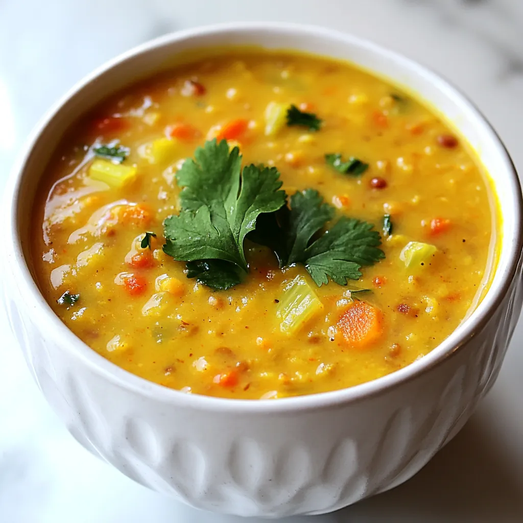 - 1 Tasse getrocknete rote Linsen, gründlich gewaschen - 1 Dose Kokosmilch - 1 mittlere Zwiebel, fein gehackt - 2 Knoblauchzehen, zerdrückt - 1 Stück Ingwer (ca. 2,5 cm), gerieben - 2 Karotten, gewürfelt - 2 Selleriestangen, gewürfelt - 250 ml Gemüsebrühe - 500 ml Wasser Die Hauptzutaten machen die Basis für die cremige Kokos-Linsen-Suppe. Rote Linsen bringen viel Eiweiß und Ballaststoffe. Kokosmilch sorgt für die cremige Konsistenz und den leicht süßen Geschmack. Zwiebel, Knoblauch und Ingwer fügen Aroma und Tiefe hinzu. Karotten und Sellerie bringen Farbe und Nährstoffe. - 1 Esslöffel Currypulver - 1 Teelöffel Kurkuma - 2 Esslöffel Olivenöl - Salz und Pfeffer nach Geschmack Gewürze sind der Schlüssel zum Geschmack. Currypulver gibt der Suppe Wärme und Komplexität. Kurkuma sorgt für eine schöne Farbe und hat viele gesundheitliche Vorteile. Olivenöl hilft, die Aromen zu verbinden. Salz und Pfeffer runden den Geschmack ab. - Frischer Koriander Koriander ist die perfekte Garnierung für die Suppe. Er bringt Frische und einen tollen Kontrast. Wenn du ihn magst, füge ihn großzügig hinzu. Wenn nicht, kannst du ihn weglassen oder durch Petersilie ersetzen. {{ingredient_image_2}} Zuerst musst du die Zwiebel hacken. Nimm eine mittlere Zwiebel und schneide sie in kleine Stücke. Das macht die Suppe geschmackvoller. Danach zerdrückst du zwei Knoblauchzehen. Das gibt der Suppe ein tolles Aroma. Schließlich reibst du ein Stück Ingwer, etwa 2,5 cm groß. Ingwer bringt Frische in die Suppe. Jetzt erhitzt du 2 Esslöffel Olivenöl in einem großen Topf. Gib die Zwiebeln, den Knoblauch und den Ingwer hinein. Brate alles bei mittlerer Hitze an. Mach das für etwa 3–5 Minuten. Du willst, dass die Zwiebeln glasig werden und duften. Diese Aromen sind die Basis der Suppe. Füge dann die gewürfelten Karotten und Selleriestangen hinzu. Brate das Gemüse für weitere 5 Minuten an, bis es leicht weich ist. Jetzt ist es Zeit für die Linsen! Gib 1 Tasse gewaschene rote Linsen, 250 ml Gemüsebrühe und 500 ml Wasser in den Topf. Lass alles aufkochen. Reduziere dann die Hitze und setze den Deckel auf. Lass die Suppe 20–25 Minuten köcheln. Die Linsen sollten weich sein. Rühre jetzt die 400 ml Kokosmilch ein. Schmecke die Suppe mit Salz und Pfeffer ab. Wenn du eine cremigere Konsistenz magst, püriere einen Teil der Suppe mit einem Stabmixer. Serviere die Suppe heiß und garniere sie mit frischem Koriander. Um die perfekte Konsistenz deiner cremigen Kokos-Linsen-Suppe zu erzielen, gibt es ein paar einfache Tricks. Wenn du eine extra cremige Suppe magst, püriere einen Teil der Suppe mit einem Stabmixer. Alternativ kannst du auch einen Standmixer verwenden. Püriere einige Löffel der Suppe und gib sie zurück in den Topf. So wird sie schön cremig. Frische Kräuter und Gewürze sind der Schlüssel zu einem reichen Geschmack. Verwende frischen Koriander oder Petersilie. Diese Kräuter bringen Farbe und Frische in dein Gericht. Du kannst auch etwas Zitronensaft hinzufügen, um den Geschmack aufzuhellen. Experimentiere mit verschiedenen Gewürzen, wie Kreuzkümmel oder Paprika. Diese geben der Suppe eine besondere Note. Die richtige Beilage macht alles besser. Ich empfehle, die Suppe mit frischem Brot zu servieren. Baguette oder Naan sind perfekte Begleiter. Wenn du es etwas gesünder magst, serviere einen frischen Salat dazu. Das sorgt für einen schönen Kontrast zur cremigen Suppe. Pro Tipps Die Linsen richtig vorbereiten: Achten Sie darauf, die Linsen gründlich zu waschen und kleine Steine oder Verunreinigungen zu entfernen, bevor Sie sie verwenden. Aromen intensivieren: Rösten Sie die Gewürze länger an, um deren Aromen noch intensiver zur Geltung zu bringen. Kokosmilch hinzufügen: Fügen Sie die Kokosmilch erst am Ende hinzu, um die cremige Textur und den Geschmack zu bewahren. Für mehr Frische sorgen: Fügen Sie kurz vor dem Servieren zusätzlich frischen Limettensaft hinzu, um der Suppe eine erfrischende Note zu verleihen. {{image_4}} Sie können die cremige Kokos-Linsen-Suppe ganz einfach anpassen. Verwenden Sie Gemüsebrühe ohne tierische Produkte. So bleibt die Suppe vegan. Für Vegetarier eignet sich auch ein Schuss Sahne. Das gibt der Suppe extra Cremigkeit. Fühlen Sie sich frei, die Zutaten nach Ihren Vorlieben zu ändern. Möchten Sie mehr Protein hinzufügen? Tofu ist eine tolle Wahl. Schneiden Sie ihn in Würfel und braten Sie ihn mit Zwiebeln an. So erhält er eine schöne Farbe und Textur. Sie können auch Kichererbsen oder Bohnen verwenden. Das sind ebenfalls leckere Optionen für mehr Eiweiß. Ersetzen Sie das Gemüse je nach Saison. Im Frühling sind Spargel und Erbsen lecker. Im Herbst passen Kürbis und Süßkartoffeln gut dazu. Diese Variationen bringen frische Aromen in die Suppe. Experimentieren Sie mit verschiedenen Gemüsesorten, um neue Geschmäcker zu entdecken. Lagern Sie die cremige Kokos-Linsen-Suppe im Kühlschrank. Verwenden Sie einen luftdichten Behälter. So bleibt die Suppe frisch. Sie können die Suppe auch im Gefrierschrank aufbewahren. Teilen Sie sie in Portionen auf, um das Auftauen zu erleichtern. Im Kühlschrank hält die Suppe etwa 3 bis 5 Tage. Achten Sie darauf, die Suppe gut zu kühlen. Im Gefrierschrank bleibt sie bis zu 3 Monate haltbar. Etikettieren Sie die Behälter mit dem Datum. So wissen Sie, wie lange sie schon eingefroren ist. Um die Suppe aufzuwärmen, nehmen Sie sie aus dem Kühlschrank oder dem Gefrierschrank. Am besten erhitzen Sie sie in einem Topf. Fügen Sie einen Schuss Wasser hinzu, wenn sie zu dick ist. Rühren Sie gut um, damit sie gleichmäßig warm wird. Sie können die Suppe auch in der Mikrowelle erwärmen. Geben Sie die Suppe in eine mikrowellengeeignete Schüssel und decken Sie sie ab. Erwärmen Sie sie in kurzen Intervallen. So verhindern Sie, dass sie überkocht. Die Zubereitung dauert insgesamt 40 Minuten. Die Vorbereitungszeit beträgt etwa 10 Minuten. Danach kochen Sie die Suppe für 30 Minuten. Es ist einfach und schnell. Ja, Sie können die Linsen ersetzen. Eine gute Alternative sind grüne oder braune Linsen. Diese Linsen benötigen etwas mehr Kochzeit. Sie können auch Kichererbsen verwenden, aber die Konsistenz wird anders sein. Achten Sie darauf, die Kochzeit entsprechend anzupassen. Ja, diese Suppe ist glutenfrei. Alle Zutaten sind ohne Gluten. Achten Sie jedoch darauf, dass die Gemüsebrühe ebenfalls glutenfrei ist. So können Sie sicher sein, dass die Suppe für glutenempfindliche Personen geeignet ist. Diese cremige Kokos-Linsen-Suppe ist einfach zuzubereiten und lecker. Sie benötigt wenige Hauptzutaten wie rote Linsen und Kokosmilch. Das Anbraten von Zwiebeln und Gewürzen sorgt für einen tollen Geschmack. Variieren Sie die Zutaten, um sie an Ihre Wünsche anzupassen. Lagern Sie die Suppe richtig, um ihre Frische zu bewahren. Experimentieren Sie und genießen Sie diese köstliche und gesunde Mahlzeit! Bei Fragen stehe ich Ihnen gerne zur Verfügung.