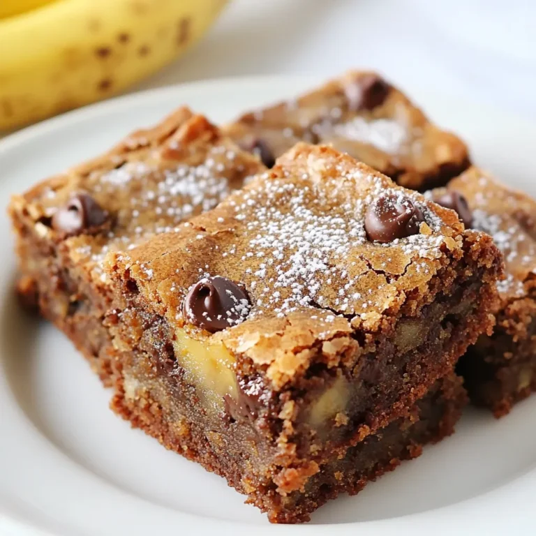 Die Zutaten für die Schokoladenstückchen-Bananenbrot-Blondies sind einfach und lecker. Hier ist die Liste: - 2 reife Bananen, gut zerdrückt - 120 ml ungesalzene Butter, geschmolzen - 150 g brauner Zucker - 1 großes Ei - 1 Teelöffel Vanilleextrakt - 130 g Weizenmehl - 1/2 Teelöffel Backnatron - 1/4 Teelöffel Salz - 90 g Schokoladenstückchen - 75 g gehackte Walnüsse (optional) Diese Zutaten bringen viel Geschmack und eine tolle Textur. Reife Bananen sind wichtig. Sie geben Süße und Feuchtigkeit. Die geschmolzene Butter sorgt für einen reichen Geschmack. Brauner Zucker verleiht den Blondies eine schöne Karamellnote. Das Ei bindet alles zusammen. Vanilleextrakt bringt eine wunderbare Tiefe. Mehl, Backnatron und Salz sorgen für die perfekte Struktur. Schokoladenstückchen machen es besonders schokoladig. Wenn du Walnüsse magst, fügen sie einen schönen Crunch hinzu. Du kannst mit diesen Zutaten kreativ sein. Füge zum Beispiel andere Nüsse oder sogar Trockenfrüchte hinzu. Die Möglichkeiten sind endlos! {{ingredient_image_2}} Heize deinen Ofen auf 175°C vor. Fette eine 20x20 cm große Backform gut ein oder lege sie mit Backpapier aus. Eine gut vorbereitete Backform sorgt für gleichmäßiges Backen. In einer großen Schüssel verrührst du die geschmolzene Butter mit dem braunen Zucker. Mische sie so lange, bis die Mischung glatt ist. Dann füge die zerdrückten Bananen, das Ei und den Vanilleextrakt hinzu. Rühre alles gut durch, bis es gut vermischt ist. Achte darauf, dass keine Klumpen mehr vorhanden sind. In einer separaten Schüssel vermischst du das Weizenmehl, das Backnatron und das Salz. Diese trockenen Zutaten sind wichtig, damit die Blondies die richtige Konsistenz bekommen. Sie sorgen für das perfekte Backergebnis. Gib die trockenen Zutaten nach und nach zur feuchten Mischung. Rühre vorsichtig, bis alles gerade eben verbunden ist. Vermeide es, zu viel zu rühren. Das macht die Blondies zart. Jetzt füge die Schokoladenstückchen und die gehackten Walnüsse hinzu. Falten sie vorsichtig unter, bis sie gleichmäßig verteilt sind. Gieße den Teig in die vorbereitete Backform und streiche ihn glatt. Backe die Blondies 25-30 Minuten lang. Mach den Zahnstocher-Test, um sicherzustellen, dass sie durchgebacken sind. Lass sie 10 Minuten in der Form abkühlen, bevor du sie auf ein Kuchengitter legst. - Überrühren vermeiden: Das wichtigste beim Backen ist, den Teig nicht zu übermixen. Wenn du die trockenen Zutaten hinzufügst, rühre einfach, bis alles gerade vermischt ist. Zu viel Rühren macht die Blondies hart. Du möchtest, dass sie weich und zart bleiben. - Zahnstocher-Test für die richtige Backzeit: Um sicherzustellen, dass deine Blondies perfekt gebacken sind, benutze einen Zahnstocher. Steche ihn in die Mitte der Blondies hinein. Wenn er sauber herauskommt, sind sie fertig. Wenn noch Teig daran haftet, backe sie etwas länger. Reife Bananen sind der Schlüssel zu leckeren Blondies. Sie sind süßer und weicher. Das macht den Teig feuchter und geschmackvoller. Ich empfehle, Bananen zu verwenden, die schon ein paar braune Flecken haben. Diese bringen mehr Süße und Tiefe in den Geschmack. Um die Blondies frisch zu halten, lege sie in einen luftdichten Behälter. Bei Zimmertemperatur bleiben sie etwa eine Woche lang gut. Wenn du sie länger aufbewahren möchtest, kannst du sie auch einfrieren. Stelle sicher, dass sie gut verpackt sind, um Frostbildung zu vermeiden. So kannst du sie mehrere Monate genießen! Pro Tipps Verwenden Sie reife Bananen: Je reifer die Bananen sind, desto süßer und geschmackvoller werden Ihre Blondies. Achten Sie darauf, dass sie braune Flecken haben, um den besten Geschmack zu erzielen. Butter richtig schmelzen: Lassen Sie die geschmolzene Butter etwas abkühlen, bevor Sie sie mit dem Zucker vermischen. Dies verhindert, dass das Ei beim Mischen stockt. Vorsichtig rühren: Mischen Sie die Zutaten nur so lange, bis sie gerade eben verbunden sind. Übermäßiges Rühren kann die Blondies zäh machen. Variation mit Nüssen: Fügen Sie verschiedene Nüsse wie Mandeln oder Pekannüsse hinzu, um einen zusätzlichen Crunch und Geschmack zu erhalten. {{image_4}} Ich mag es, neue Wege zu finden, um Rezepte gesünder zu machen. Eine einfache Möglichkeit ist, Kokosnussöl statt Butter zu verwenden. Kokosnussöl hat viele gesunde Fette. Es macht die Blondies auch zart und feucht. Du kannst auch Honig anstelle von Zucker nehmen. Honig gibt Süße und bringt einen tollen Geschmack. Diese Optionen sind nicht nur gesund, sie sind auch lecker! Die Basis für diese Blondies ist schon toll, aber ich liebe es, kreativ zu sein. Du kannst andere Schokoladensorten ausprobieren. Zartbitter oder weiße Schokolade bringen neue Aromen. Auch Trockenfrüchte sind eine gute Wahl. Rosinen, Cranberries oder sogar getrocknete Aprikosen machen die Blondies fruchtiger. Sei mutig und teste, was dir gefällt! Ein Hauch von Gewürzen kann die Blondies noch besser machen. Ich füge oft Zimt hinzu. Zimt gibt einen warmen, süßen Geschmack. Muskatnuss ist eine andere tolle Option. Sie hat ein bisschen Schärfe und passt perfekt zu Bananen. Du kannst die Gewürze nach deinem Geschmack anpassen. Ein bisschen mehr oder weniger macht einen großen Unterschied! Um die Schokoladenstückchen-Bananenbrot-Blondies frisch zu halten, lege sie in einen luftdichten Behälter. So bleiben sie zart und lecker. Im Kühlschrank halten sich die Blondies bis zu einer Woche. Achte darauf, die Blondies gut abzudecken, damit sie nicht austrocknen. Wenn du sie warm servieren möchtest, erhitze sie kurz in der Mikrowelle. Das Einfrieren ist eine großartige Option für spätere Genüsse. Schneide die Blondies in Stücke. Wickele jedes Stück in Frischhaltefolie. Lege die eingewickelten Blondies in einen Gefrierbeutel oder eine Aufbewahrungsbox. So bleiben sie bis zu drei Monate frisch. Wenn du bereit bist, sie zu genießen, nimm sie einfach aus dem Gefrierfach. Lass sie bei Raumtemperatur auftauen oder erwärme sie kurz in der Mikrowelle. Hast du noch Blondies übrig? Verwende sie für eine leckere Nachspeise. Zerkleinere die Blondies und serviere sie über Eis. Du kannst auch einen Schichtkuchen machen. Lege die Blondie-Stücke abwechselnd mit Schlagsahne und frischen Früchten in ein Glas. So schaffst du eine schmackhafte und kreative Nachspeise mit wenig Aufwand. Die Blondies bleiben bei Zimmertemperatur etwa 3 bis 4 Tage frisch. Bewahre sie in einem luftdichten Behälter auf. Im Kühlschrank halten sie bis zu einer Woche. Achte darauf, sie gut abzudecken, damit sie nicht austrocknen. Ja, du kannst andere Nüsse verwenden. Mandeln oder Haselnüsse sind tolle Alternativen. Diese Nüsse geben einen anderen Geschmack und eine andere Textur. Du kannst auch ganz auf Nüsse verzichten, wenn du das möchtest. Um glutenfreie Blondies zu machen, verwende einfach glutenfreies Mehl. Es gibt viele gute Optionen im Handel. Achte darauf, dass auch andere Zutaten glutenfrei sind. So kannst du sicher sein, dass deine Blondies für alle geeignet sind. Diese Anleitung zeigt, wie man leckere Blondies mit Bananen und Schokolade macht. Wir haben die Zutaten aufgelistet, die Schritte zum Backen erklärt und wertvolle Tipps gegeben. Mit reifen Bananen, die lecker sind, werden die Blondies besonders saftig. Vergessen Sie nicht, sie gut aufzubewahren, um ihre Frische zu erhalten. Variieren Sie bei Bedarf die Zutaten nach Ihrem Geschmack. Genießen Sie Ihr Backergebnis und teilen Sie die Freude mit anderen!