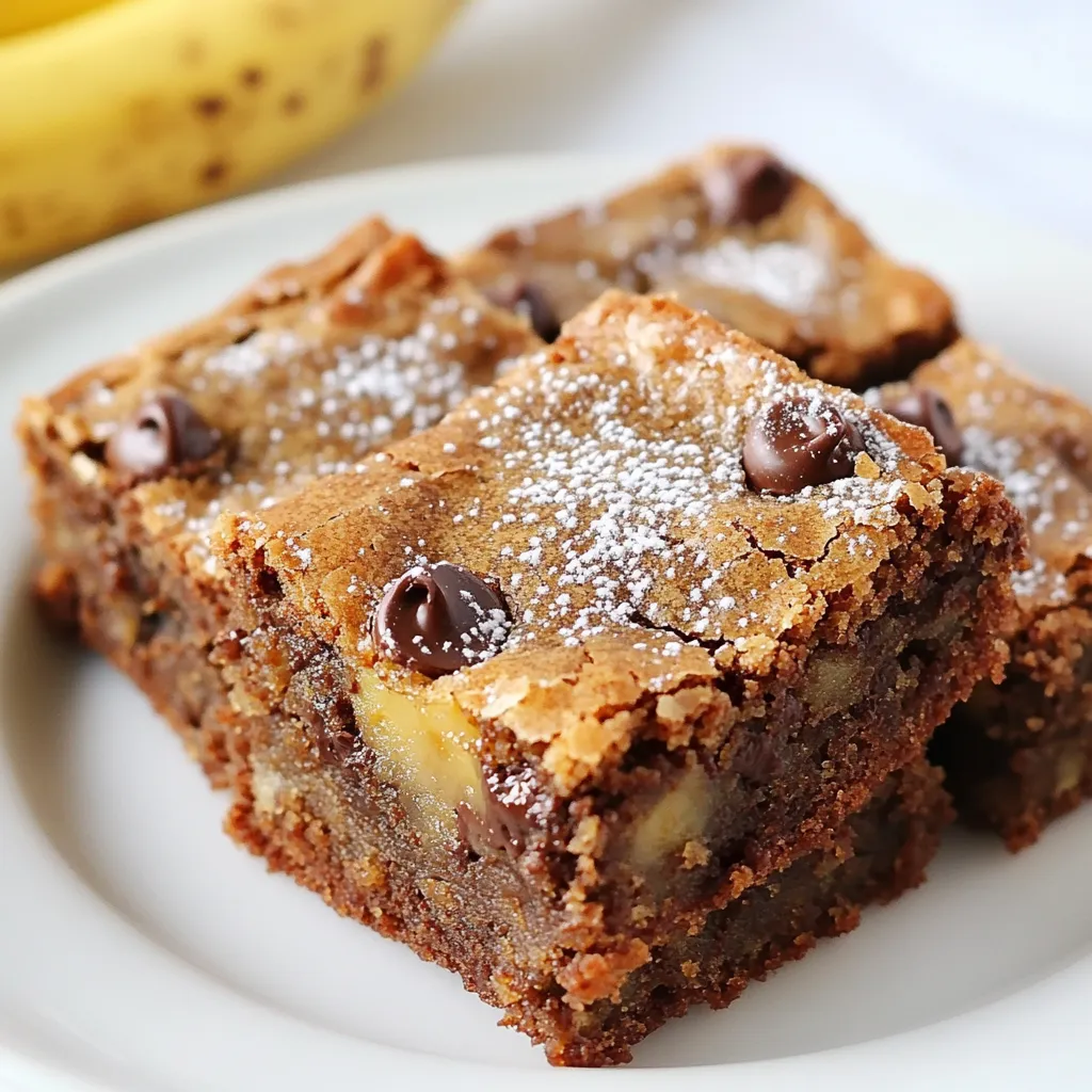 Die Zutaten für die Schokoladenstückchen-Bananenbrot-Blondies sind einfach und lecker. Hier ist die Liste: - 2 reife Bananen, gut zerdrückt - 120 ml ungesalzene Butter, geschmolzen - 150 g brauner Zucker - 1 großes Ei - 1 Teelöffel Vanilleextrakt - 130 g Weizenmehl - 1/2 Teelöffel Backnatron - 1/4 Teelöffel Salz - 90 g Schokoladenstückchen - 75 g gehackte Walnüsse (optional) Diese Zutaten bringen viel Geschmack und eine tolle Textur. Reife Bananen sind wichtig. Sie geben Süße und Feuchtigkeit. Die geschmolzene Butter sorgt für einen reichen Geschmack. Brauner Zucker verleiht den Blondies eine schöne Karamellnote. Das Ei bindet alles zusammen. Vanilleextrakt bringt eine wunderbare Tiefe. Mehl, Backnatron und Salz sorgen für die perfekte Struktur. Schokoladenstückchen machen es besonders schokoladig. Wenn du Walnüsse magst, fügen sie einen schönen Crunch hinzu. Du kannst mit diesen Zutaten kreativ sein. Füge zum Beispiel andere Nüsse oder sogar Trockenfrüchte hinzu. Die Möglichkeiten sind endlos! {{ingredient_image_2}} Heize deinen Ofen auf 175°C vor. Fette eine 20x20 cm große Backform gut ein oder lege sie mit Backpapier aus. Eine gut vorbereitete Backform sorgt für gleichmäßiges Backen. In einer großen Schüssel verrührst du die geschmolzene Butter mit dem braunen Zucker. Mische sie so lange, bis die Mischung glatt ist. Dann füge die zerdrückten Bananen, das Ei und den Vanilleextrakt hinzu. Rühre alles gut durch, bis es gut vermischt ist. Achte darauf, dass keine Klumpen mehr vorhanden sind. In einer separaten Schüssel vermischst du das Weizenmehl, das Backnatron und das Salz. Diese trockenen Zutaten sind wichtig, damit die Blondies die richtige Konsistenz bekommen. Sie sorgen für das perfekte Backergebnis. Gib die trockenen Zutaten nach und nach zur feuchten Mischung. Rühre vorsichtig, bis alles gerade eben verbunden ist. Vermeide es, zu viel zu rühren. Das macht die Blondies zart. Jetzt füge die Schokoladenstückchen und die gehackten Walnüsse hinzu. Falten sie vorsichtig unter, bis sie gleichmäßig verteilt sind. Gieße den Teig in die vorbereitete Backform und streiche ihn glatt. Backe die Blondies 25-30 Minuten lang. Mach den Zahnstocher-Test, um sicherzustellen, dass sie durchgebacken sind. Lass sie 10 Minuten in der Form abkühlen, bevor du sie auf ein Kuchengitter legst. - Überrühren vermeiden: Das wichtigste beim Backen ist, den Teig nicht zu übermixen. Wenn du die trockenen Zutaten hinzufügst, rühre einfach, bis alles gerade vermischt ist. Zu viel Rühren macht die Blondies hart. Du möchtest, dass sie weich und zart bleiben. - Zahnstocher-Test für die richtige Backzeit: Um sicherzustellen, dass deine Blondies perfekt gebacken sind, benutze einen Zahnstocher. Steche ihn in die Mitte der Blondies hinein. Wenn er sauber herauskommt, sind sie fertig. Wenn noch Teig daran haftet, backe sie etwas länger. Reife Bananen sind der Schlüssel zu leckeren Blondies. Sie sind süßer und weicher. Das macht den Teig feuchter und geschmackvoller. Ich empfehle, Bananen zu verwenden, die schon ein paar braune Flecken haben. Diese bringen mehr Süße und Tiefe in den Geschmack. Um die Blondies frisch zu halten, lege sie in einen luftdichten Behälter. Bei Zimmertemperatur bleiben sie etwa eine Woche lang gut. Wenn du sie länger aufbewahren möchtest, kannst du sie auch einfrieren. Stelle sicher, dass sie gut verpackt sind, um Frostbildung zu vermeiden. So kannst du sie mehrere Monate genießen! Pro Tipps Verwenden Sie reife Bananen: Je reifer die Bananen sind, desto süßer und geschmackvoller werden Ihre Blondies. Achten Sie darauf, dass sie braune Flecken haben, um den besten Geschmack zu erzielen. Butter richtig schmelzen: Lassen Sie die geschmolzene Butter etwas abkühlen, bevor Sie sie mit dem Zucker vermischen. Dies verhindert, dass das Ei beim Mischen stockt. Vorsichtig rühren: Mischen Sie die Zutaten nur so lange, bis sie gerade eben verbunden sind. Übermäßiges Rühren kann die Blondies zäh machen. Variation mit Nüssen: Fügen Sie verschiedene Nüsse wie Mandeln oder Pekannüsse hinzu, um einen zusätzlichen Crunch und Geschmack zu erhalten. {{image_4}} Ich mag es, neue Wege zu finden, um Rezepte gesünder zu machen. Eine einfache Möglichkeit ist, Kokosnussöl statt Butter zu verwenden. Kokosnussöl hat viele gesunde Fette. Es macht die Blondies auch zart und feucht. Du kannst auch Honig anstelle von Zucker nehmen. Honig gibt Süße und bringt einen tollen Geschmack. Diese Optionen sind nicht nur gesund, sie sind auch lecker! Die Basis für diese Blondies ist schon toll, aber ich liebe es, kreativ zu sein. Du kannst andere Schokoladensorten ausprobieren. Zartbitter oder weiße Schokolade bringen neue Aromen. Auch Trockenfrüchte sind eine gute Wahl. Rosinen, Cranberries oder sogar getrocknete Aprikosen machen die Blondies fruchtiger. Sei mutig und teste, was dir gefällt! Ein Hauch von Gewürzen kann die Blondies noch besser machen. Ich füge oft Zimt hinzu. Zimt gibt einen warmen, süßen Geschmack. Muskatnuss ist eine andere tolle Option. Sie hat ein bisschen Schärfe und passt perfekt zu Bananen. Du kannst die Gewürze nach deinem Geschmack anpassen. Ein bisschen mehr oder weniger macht einen großen Unterschied! Um die Schokoladenstückchen-Bananenbrot-Blondies frisch zu halten, lege sie in einen luftdichten Behälter. So bleiben sie zart und lecker. Im Kühlschrank halten sich die Blondies bis zu einer Woche. Achte darauf, die Blondies gut abzudecken, damit sie nicht austrocknen. Wenn du sie warm servieren möchtest, erhitze sie kurz in der Mikrowelle. Das Einfrieren ist eine großartige Option für spätere Genüsse. Schneide die Blondies in Stücke. Wickele jedes Stück in Frischhaltefolie. Lege die eingewickelten Blondies in einen Gefrierbeutel oder eine Aufbewahrungsbox. So bleiben sie bis zu drei Monate frisch. Wenn du bereit bist, sie zu genießen, nimm sie einfach aus dem Gefrierfach. Lass sie bei Raumtemperatur auftauen oder erwärme sie kurz in der Mikrowelle. Hast du noch Blondies übrig? Verwende sie für eine leckere Nachspeise. Zerkleinere die Blondies und serviere sie über Eis. Du kannst auch einen Schichtkuchen machen. Lege die Blondie-Stücke abwechselnd mit Schlagsahne und frischen Früchten in ein Glas. So schaffst du eine schmackhafte und kreative Nachspeise mit wenig Aufwand. Die Blondies bleiben bei Zimmertemperatur etwa 3 bis 4 Tage frisch. Bewahre sie in einem luftdichten Behälter auf. Im Kühlschrank halten sie bis zu einer Woche. Achte darauf, sie gut abzudecken, damit sie nicht austrocknen. Ja, du kannst andere Nüsse verwenden. Mandeln oder Haselnüsse sind tolle Alternativen. Diese Nüsse geben einen anderen Geschmack und eine andere Textur. Du kannst auch ganz auf Nüsse verzichten, wenn du das möchtest. Um glutenfreie Blondies zu machen, verwende einfach glutenfreies Mehl. Es gibt viele gute Optionen im Handel. Achte darauf, dass auch andere Zutaten glutenfrei sind. So kannst du sicher sein, dass deine Blondies für alle geeignet sind. Diese Anleitung zeigt, wie man leckere Blondies mit Bananen und Schokolade macht. Wir haben die Zutaten aufgelistet, die Schritte zum Backen erklärt und wertvolle Tipps gegeben. Mit reifen Bananen, die lecker sind, werden die Blondies besonders saftig. Vergessen Sie nicht, sie gut aufzubewahren, um ihre Frische zu erhalten. Variieren Sie bei Bedarf die Zutaten nach Ihrem Geschmack. Genießen Sie Ihr Backergebnis und teilen Sie die Freude mit anderen!