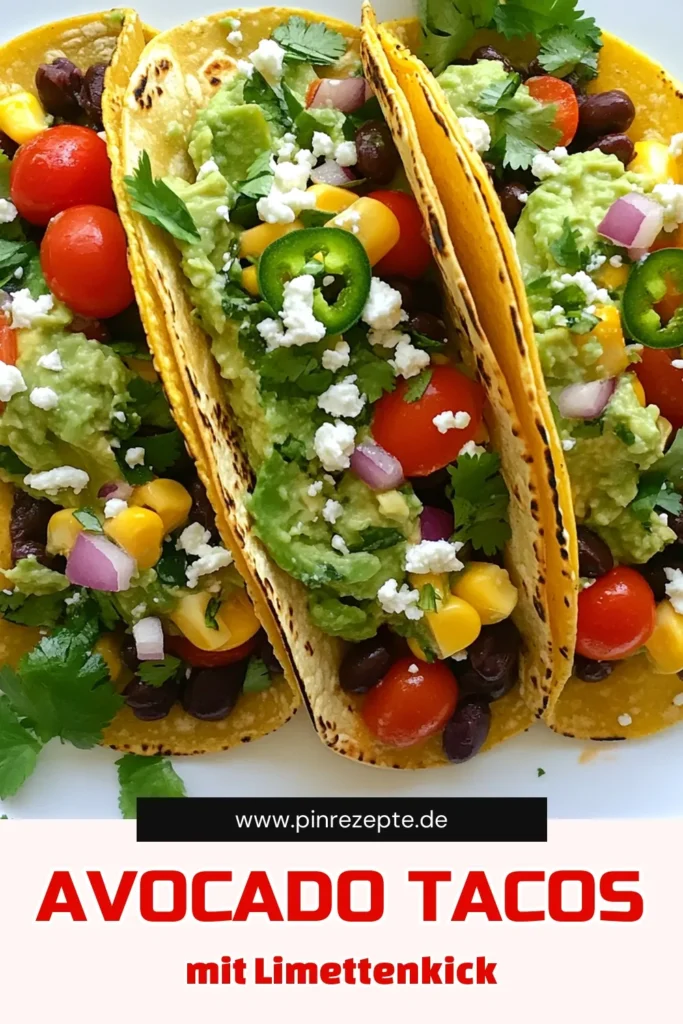 Entdecke dieses köstliche Rezept für Avocado Lime Tacos mit schwarzen Bohnen! Diese veganen Tacos sind nicht nur gesund, sondern auch einfach zuzubereiten und perfekt für jedes Taco-Abendessen. Mit einer herzhaften Maistortillas Füllung aus cremigem Avocado-Dip und schwarzen Bohnen sind diese gesunde Taco Ideen sowohl nahrhaft als auch lecker. Probiere es aus und teile deine Version! #veganetacos #schwarzeBohnen #AvocadoLimeTacos #gesundeRezepte