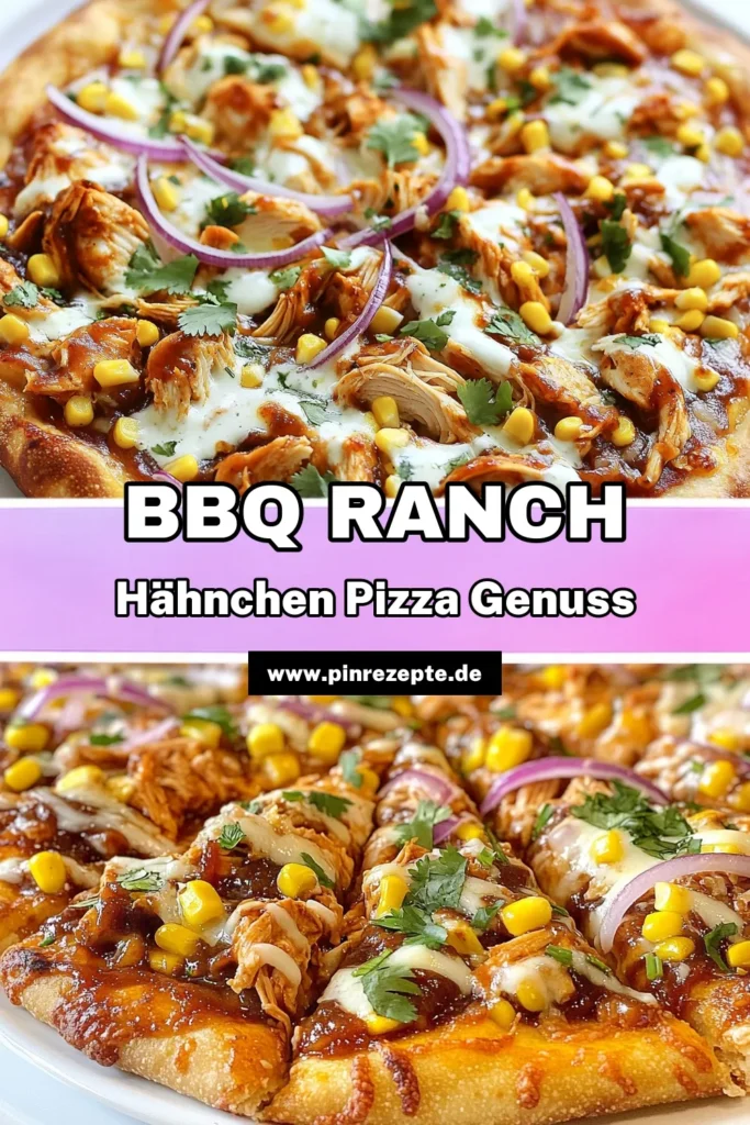Entdecke Rezeptideen mit unserer BBQ Ranch Chicken Pizza – einer köstlichen und einfachen Hähnchen Pizza, die du ganz schnell selber machen kannst! Mit einer cremigen Ranch Dressing Pizza und rauchiger BBQ-Sauce ist dieses Rezept perfekt für jede Gelegenheit. Bereite diese leckere BBQ Pizza für deine nächste Feier vor und beeindrucke deine Gäste! Probiere es aus und speichere dieses einfache Pizza Rezept! #BBQRanchChickenPizza #HähnchenPizza #BBQPizza #PizzaRezepte