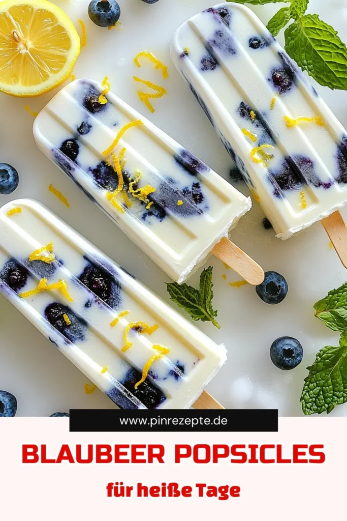 Genießen Sie diese leckeren Blaubeer-Joghurt-Popsicles, die perfekt für heiße Tage sind! Mit unserem einfachen Zitronen-Popsicles Rezept kreieren Sie gesunde Eis am Stiel mit frischen Blaubeeren und griechischem Joghurt. Diese fruchtige Popsicles Rezept ist ideal für die ganze Familie. Probieren Sie es aus und bringen Sie frische Aromen in Ihre gefrorenen Snacks! Speichern und teilen ist erwünscht! #BlaubeerJoghurtPopsicles #ZitronenPopsiclesRezept #gesundeEisamStiel #fruchtigePopsiclesRezept
