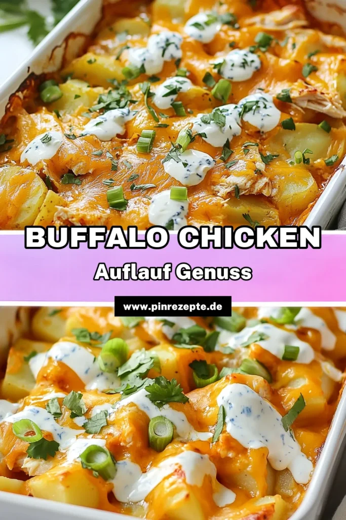 Entdecke den köstlichen Buffalo Chicken Auflauf – ein cremiger Kartoffelauflauf, der perfekt für deine nächste Mahlzeit ist! Dieses einfache Rezept kombiniert zarte Kartoffeln mit zerrupftem Hühnchen und würziger Buffalo-Sauce. Ein gesundes Auflaufrezept, das deine Mahlzeiten aufpeppen wird. Probiere es aus und erfreue dich an Geschmack und Textur! Jetzt nachkochen und speichern! #BuffaloChickenAuflauf #Kartoffelgerichte #cremigerKartoffelauflauf #gesundeRezepte