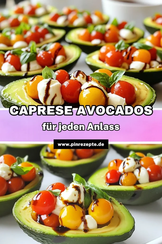 Entdecken Sie die köstlichen Caprese-gefüllten Avocados! Dieses einfache Rezept kombiniert reife Avocados mit frischen Kirschtomaten, cremigen Mozzarellakugeln und aromatischem Basilikum. Perfekt für einen schnellen Snack oder das nächste BBQ! Genießen Sie einen Happen voller Geschmack in nur 10 Minuten. Klicken Sie jetzt, um das vollständige Rezept zu sehen und Ihre Gäste zu beeindrucken! #CapreseAvocados #GesundeRezepte #SchnelleKüche #EssenMitFreunden