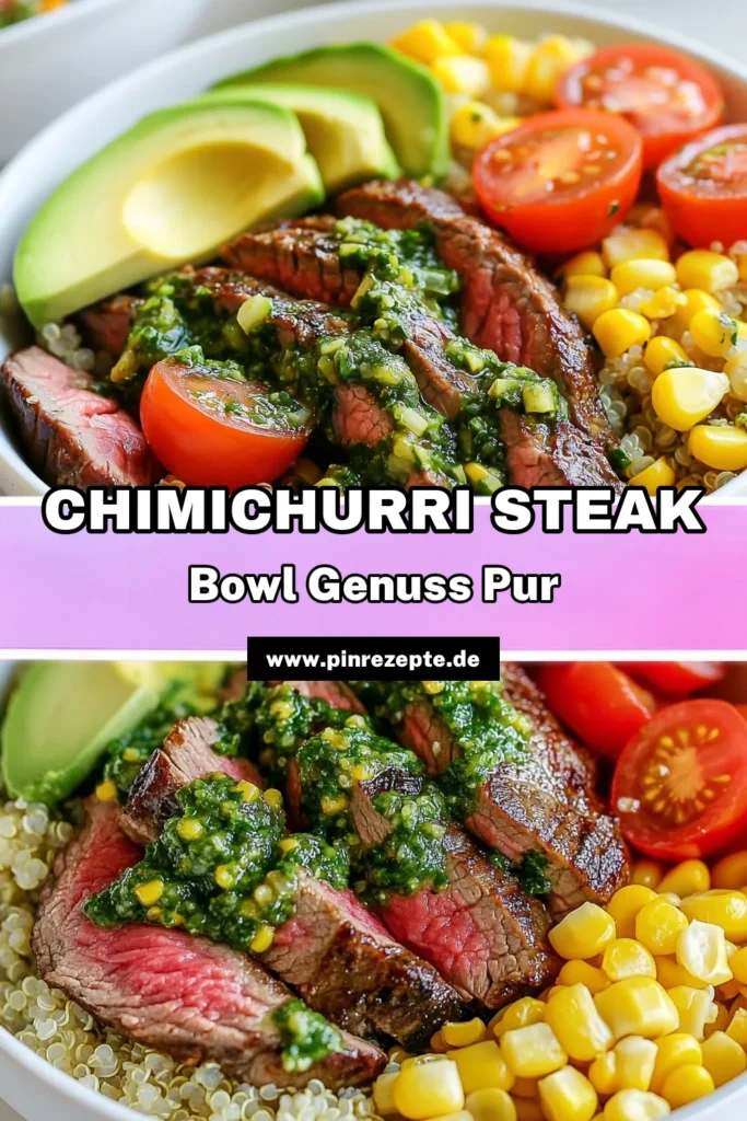 Entdecke die köstlichen Chimichurri Steak Bowls, die gesunde Ernährung und Geschmack vereinen! Dieses Quinoa Steak Rezept kombiniert zartes Flankensteak mit einer aromatischen Chimichurri-Sauce und wird mit frischen Zutaten wie Koriander und Avocado verfeinert. Perfekt für schnelle Mittagessen oder Dinner. Probiere es aus und teile deine Kreationen! #ChimichurriSteakBowl #QuinoaSteakRezept #GesundeSteakbowls #KorianderUndAvocado