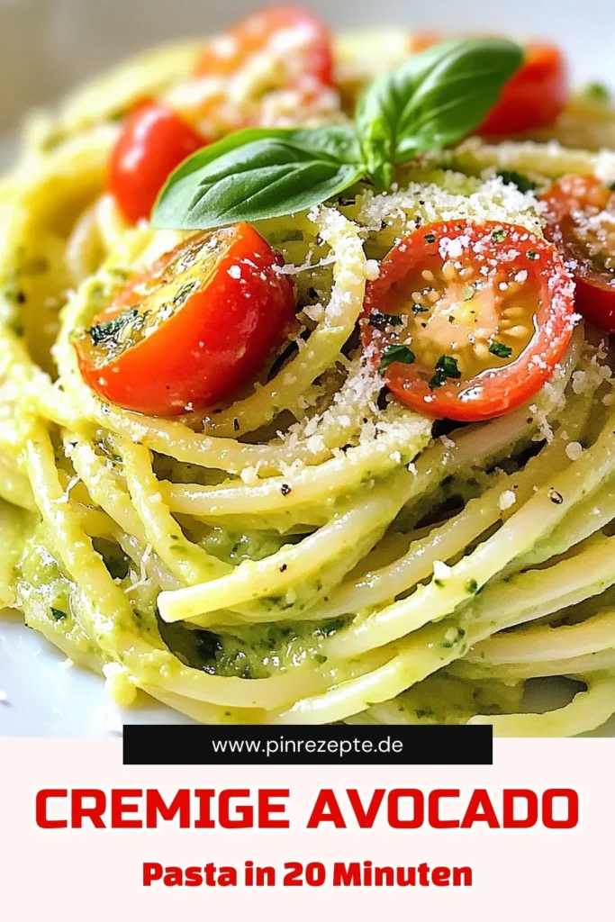 Entdecken Sie dieses einfache und leckere Avocado-Pasta Rezept! Unsere cremige Avocado-Pasta ist perfekt für ein schnelles Abendessen und überzeugt mit einer perfekten veganen Pasta Sauce. In nur 20 Minuten zaubern Sie ein köstliches Gericht, das einfach zuzubereiten ist. Ideal für Pasta-Liebhaber und gesunde Essensfreunde. Teilen Sie Ihre Kreationen! #cremigeAvocadoPasta #einfachePastaRezepte #veganePastaSauce #AvocadoPastaZubereitung
