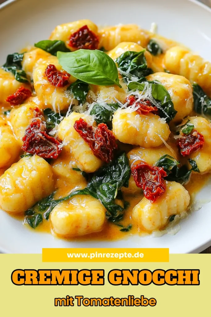 Entdecken Sie dieses leckere Rezept für cremige Gnocchi mit getrockneten Tomaten! Dieses schnelle Gnocchi Rezept kombiniert Gnocchi mit Sahne, frischem Spinat und Parmesan für ein köstliches, vegetarisches Gnocchi Gericht. Perfekt für ein schnelles Abendessen. Lass dich inspirieren und probiere es noch heute aus! Speichern und teilen, wenn du Gnocchi liebst! #GnocchiRezepte #vegetarisch #SchnelleRezepte #PastaLiebhaber
