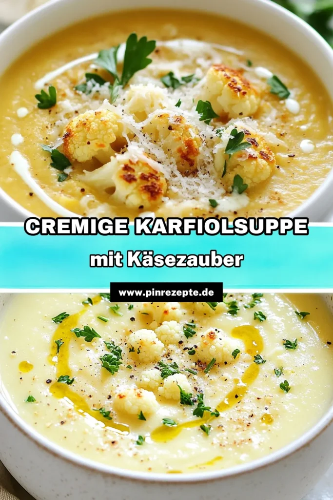 Entdecke das perfekte Rezept für eine köstliche Knoblauch Parmesan Suppe! Diese cremige Karfiolsuppe vereint den herzhaften Geschmack von Blumenkohl mit dem intensiven Aroma von geröstetem Knoblauch und Parmesan. Ideal für kalte Wintertage, ist dieses Blumenkohl Röst Rezept einfach zuzubereiten und ein Muss für Fans vegetarischer Suppenrezepte. Probiere es aus und bring mehr Wärme in deine Küche! #KnoblauchParmesanSuppe #BlumenkohlRöstRezept #cremigeKarfiolsuppe #einfacheSuppenFürDenWinter
