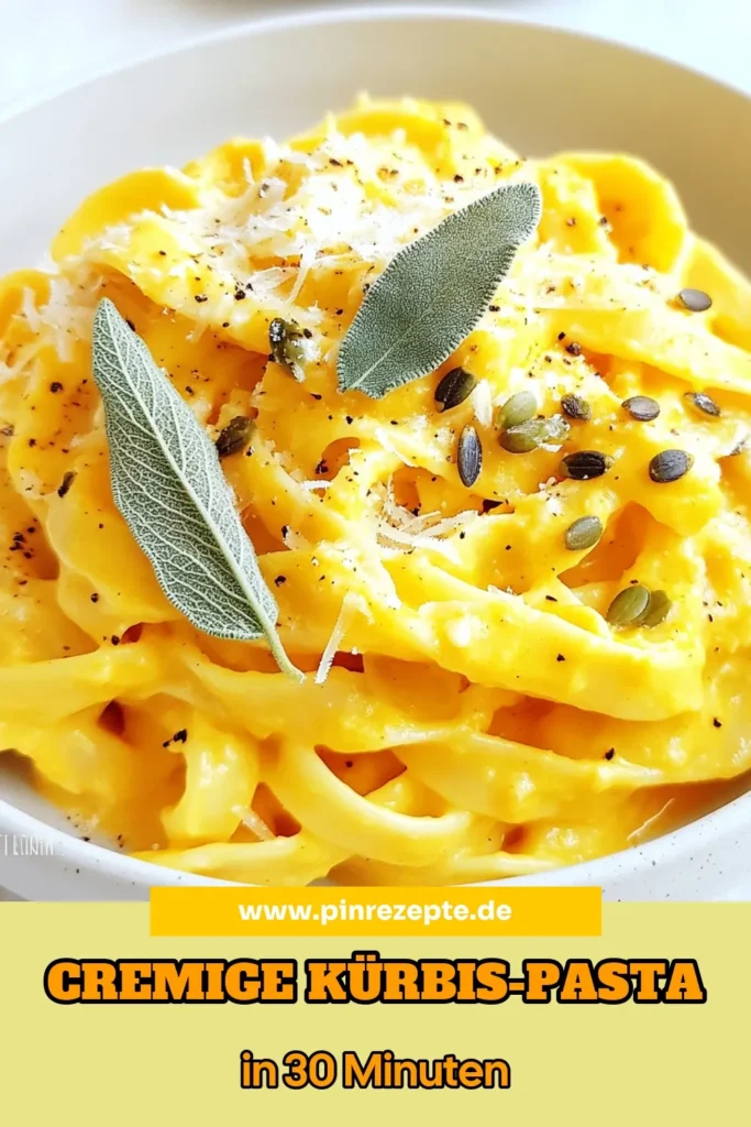 Entdecke die köstliche Kürbis-Salbei-Pasta - ein einfaches Fettuccine Rezept für den Herbst. Diese cremige Pasta mit Kürbis ist vegan, wenn du Nährhefe verwendest. In nur 30 Minuten bereit ist deine ideale Mahlzeit! Verwöhne deinen Gaumen mit einer verführerischen einfachen Kürbis-Sauce, die perfekt zu jedem Anlass passt. Jetzt ausprobieren und speichern! #KürbisSalbeiPasta #CremigePastaMitKürbis #FettuccineRezeptHerbst #VeganePastaKürbis