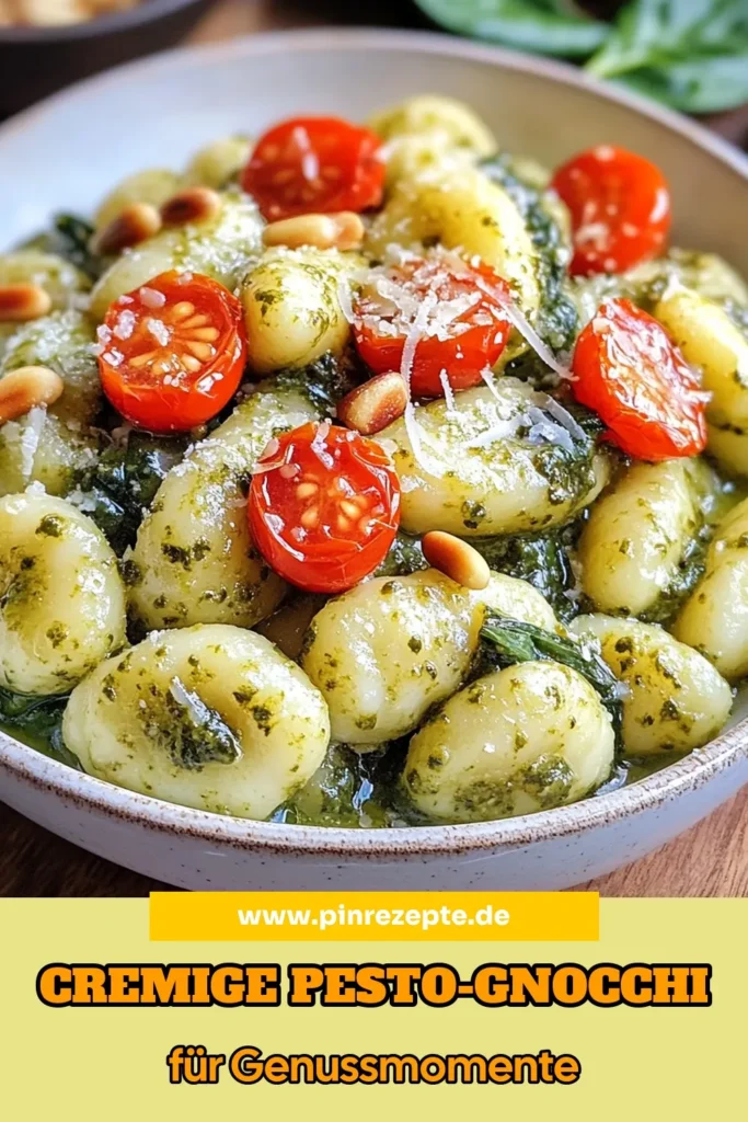 Genießen Sie unser einfaches Rezept für cremige Pesto-Gnocchi! Diese leckeren Gnocchi-Gerichte kombinieren zartes Gemüse mit einer luxuriösen Pesto-Sauce mit Sahne und sind perfekt für alle Liebhaber vegetarischer Pasta-Rezepte. Es ist schnell zubereitet und ideal für ein schmackhaftes Abendessen. Lassen Sie sich von diesem Rezept inspirieren, speichern Sie es jetzt! #cremigePestoGnocchi #GnocchiRezept #vegetarischePasta #einfachesKochen