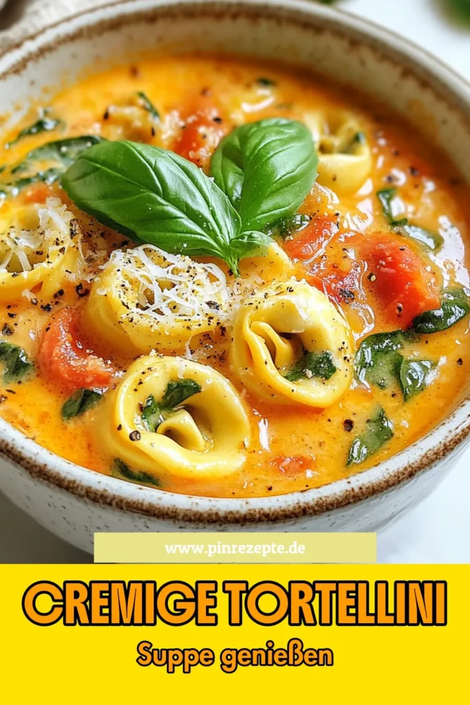 Entdecke unser Rezept für eine cremige Tomaten-Basilikum-Suppe, die perfekt ist für jede Jahreszeit! Diese köstliche Tortellini-Suppe mit Käse-Tortellini und einer Basis aus veganer Gemüsebrühe bietet ein tolles italienisches Geschmackserlebnis. Einfach und schnell zuzubereiten, ideal für ein schnelles Abendessen. Probiere es aus und lasse dich von dieser herrlichen Suppe begeistern! #TortelliniSuppeRezept #CremigeTomatenBasilikumSuppe #schnelleSuppe #italienischeTortelliniGerichte
