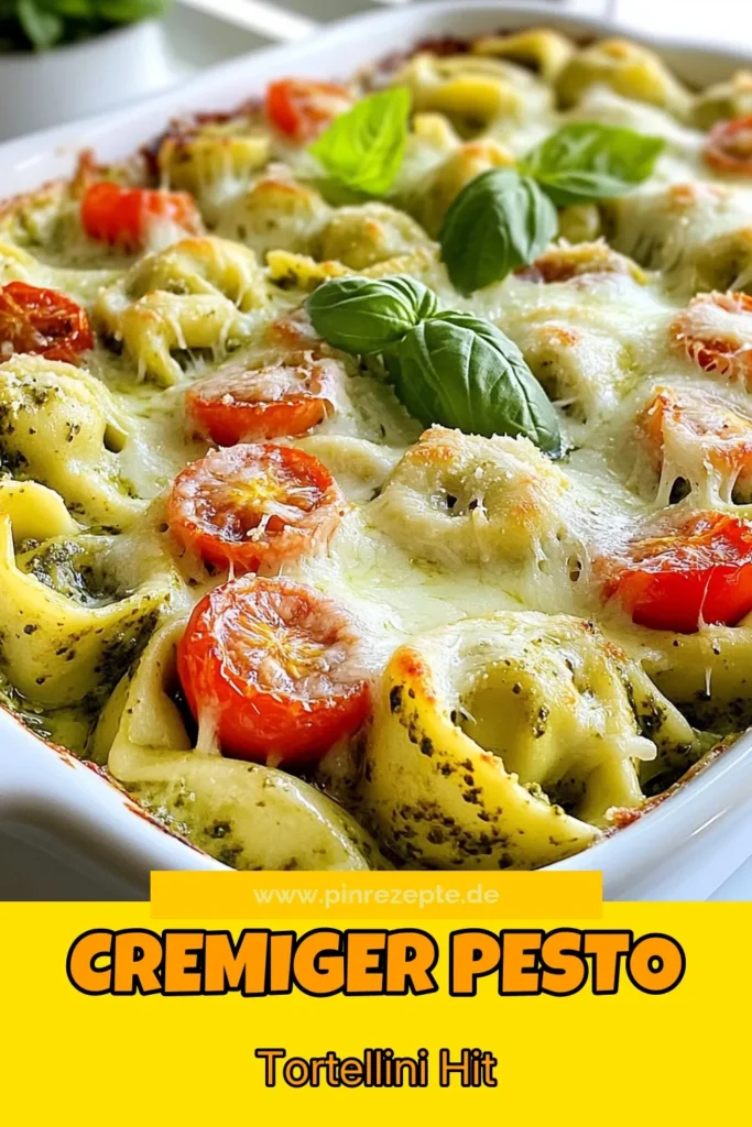 Entdecken Sie den köstlichen Cremigen Pesto Tortellini Auflauf, das perfekte Käse Tortellini Rezept für ein schnelles und einfaches Dinner. Dieser leichte Auflauf mit Pesto kombiniert frische Kirschtomaten und cremigen Käse für ein unvergessliches italienisches Pasta Erlebnis. Ideal für die ganze Familie! Lassen Sie sich inspirieren und probieren Sie dieses Rezept aus! Speichern Sie es für später! #PastaAuflauf #Tortellini #Pesto #ItalienischeKüche