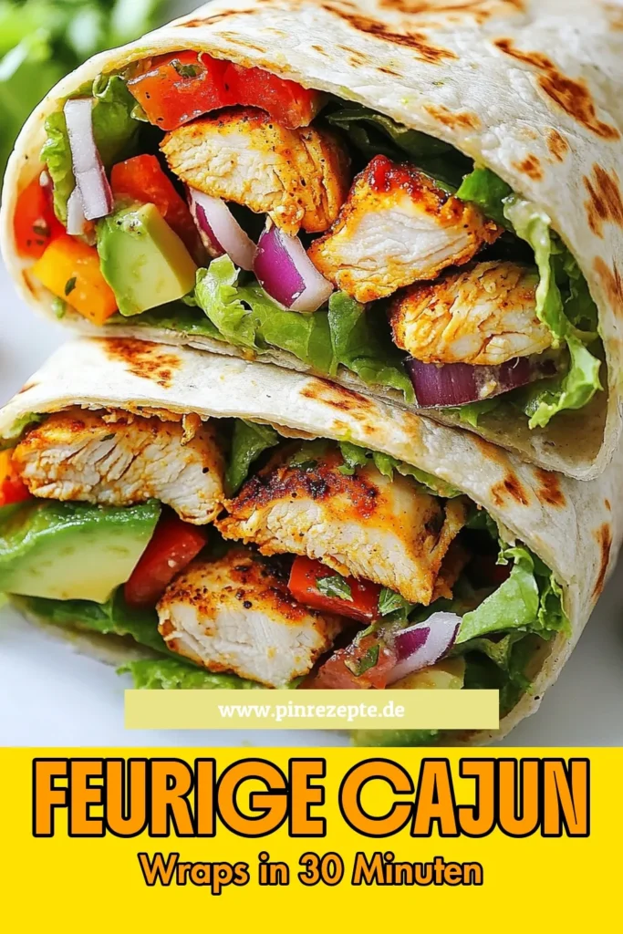 Entdecken Sie diese köstlichen und einfach zuzubereitenden Cajun Hähnchen Wraps! Unsere würzigen Hähnchen Wraps sind perfekt für ein gesundes Mittagessen und bieten eine himmlische Kombination aus mariniertem Hähnchen, frischem Gemüse und cremiger Joghurt-Sauce in einer Tortilla. Ideal, um Ihr Mittagessen aufzupeppen! Probieren Sie dieses gesunde Wrap Rezept aus und begeistern Sie Ihre Familie. Jetzt nachmachen und speichern! #CajunHähnchenWraps #gesundeWrapRezepte #einfachWraps #TortillaWrapsMitHähnchen
