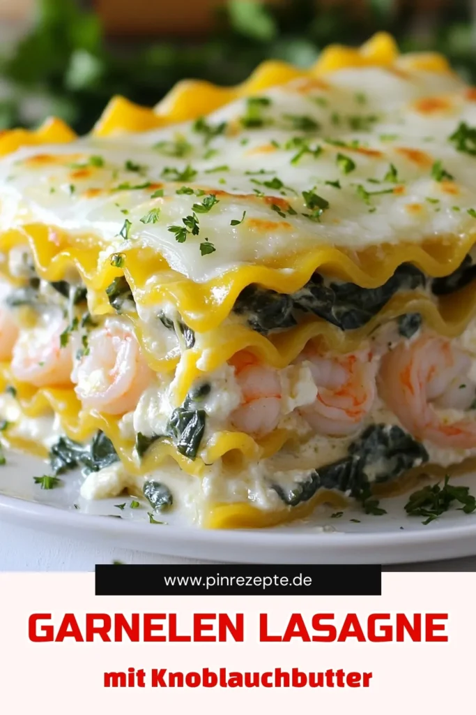 Entdecken Sie das köstliche Rezept für Knoblauch Butter Garnelen Lasagne! Diese italienische Lasagne mit Garnelen kombiniert zarte Garnelen mit cremiger Sahnesauce und frischem Spinat. Perfekt für einen besonderen Abend oder ein einfaches Familienessen. Probieren Sie dieses Scampi Lasagne Rezept und verwöhnen Sie Ihre Liebsten mit einer einfachen Lasagne mit Spinat. Speichern Sie dieses Rezept für später! #KnoblauchButterGarnelen #ScampiLasagne #GarnelenLasagneMitSahne #ItalienischeLasagne