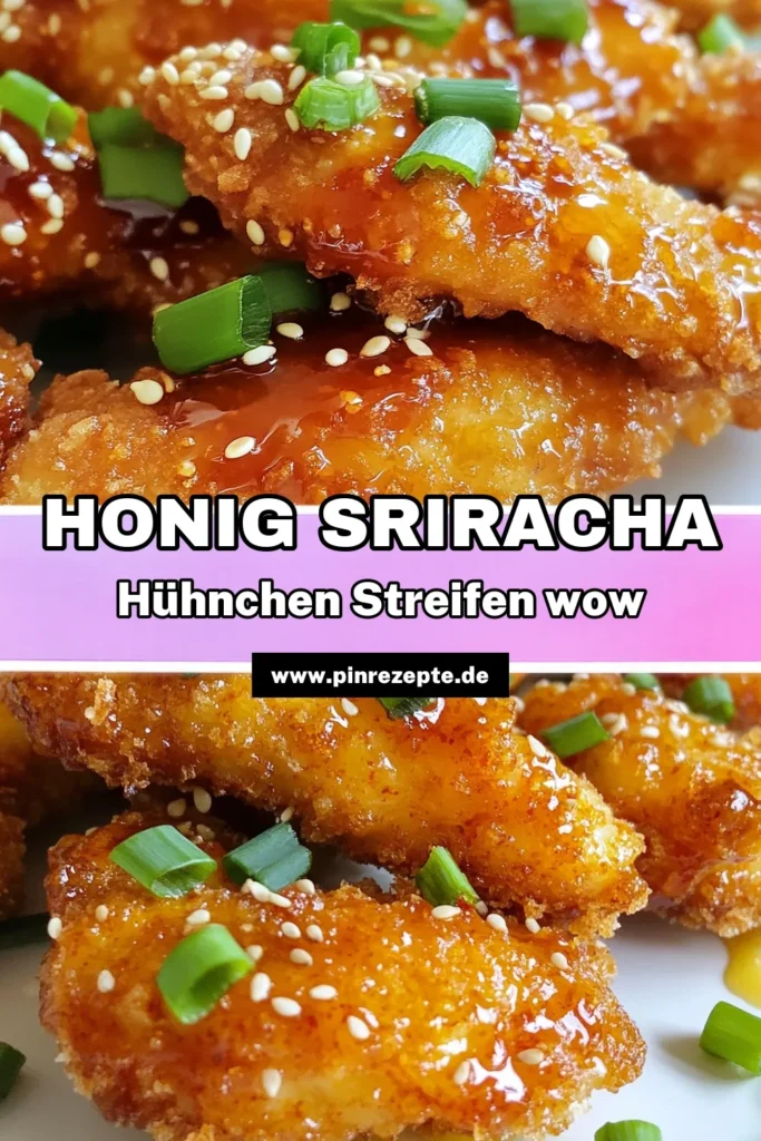 Entdecke das köstliche Rezept für Honig-Sriracha-Hühnchen, das deine Geschmacksknospen lieben werden! Diese würzigen Hühnchenstreifen eignen sich perfekt als gesunde Hühnchen Snacks oder als Snack für eine Party. Mit einer knusprigen asiatischen Hühnchen Panade wirst du sie immer wieder zubereiten wollen. Probiere es jetzt aus und lasse dich von diesem Hühnchenstreifen Rezept begeistern! #Hühnchenstreifen #GesundeSnacks #AsiatischeRezepte #Kochinspiration