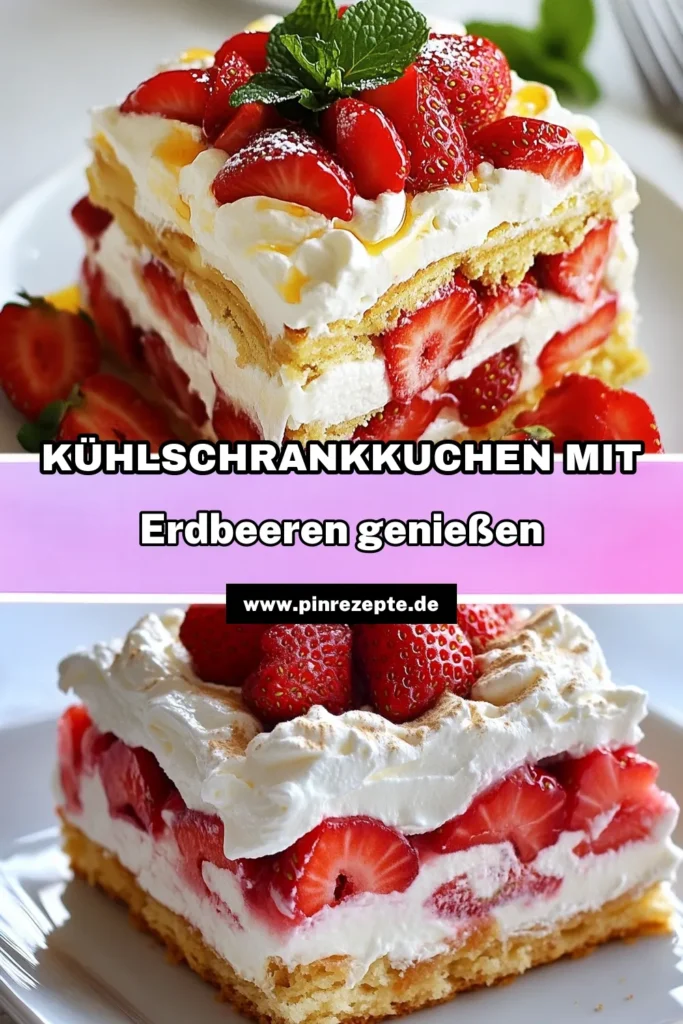 Entdecken Sie unser einfaches Erdbeerkuchen Rezept mit dieser köstlichen Kühlschrankkuchen mit Erdbeeren! Dieser Löffelbiskuit Erdbeerkuchen ist ohne Backen und eignet sich perfekt für heiße Tage. Verwöhnen Sie Ihre Familie mit frischem Erdbeerkuchen, der in nur 30 Minuten zubereitet werden kann. Probieren Sie es aus und speichern Sie das Rezept für eine erfrischende Leckerei! #Erdbeerkuchen #Kühlschrankkuchen #Erdbeeren #Löffelbiskuit