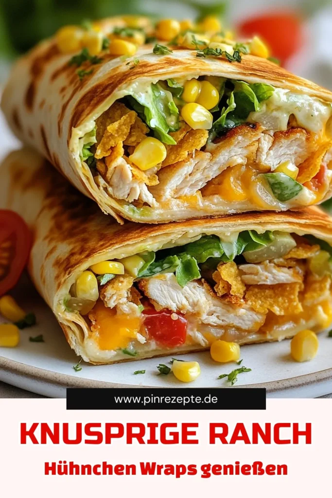 Entdecke dieses leckere Rezept für Crispy Ranch Chicken Wraps! Diese einfachen Hühnchen Wraps vereinen zartes, gekochtes Hühnchen und cremiges Ranch-Dressing in knusprigen Wraps. Mit Tortillas und knackigem Gemüse sind sie perfekt für jede Mahlzeit. Probiere unser Hühnchen Wrap Rezept aus und serviere sie als Snack oder Hauptgericht. Jetzt nachkochen und genießen! #CrispyRanchChickenWraps #HühnchenWrapRezept #knusprigeWrapsRezept #TortillasMitRanchDressing
