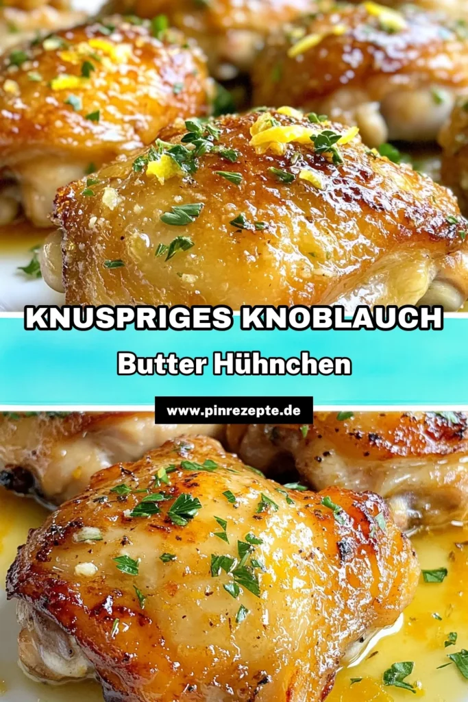 Entdecken Sie unser köstliches Knoblauch Butter Hühnchen Rezept! Diese knusprigen Hühnchenschenkel mit Thymian sind einfach zuzubereiten und voller Aromen. Perfekt für ein schnelles Abendessen, begeistert dieses einfaches Hühnchen Rezept jeden Gaumen. Lassen Sie sich von der Kombination aus zarter Haut und aromatischer Knoblauchbutter verführen. Probieren Sie es aus und speichern Sie Ihre Lieblingsrezepte! #HühnchenschenkelRezept #KnoblauchButterHühnchen #EinfachesHühnchenRezept #HühnchenMitThymian