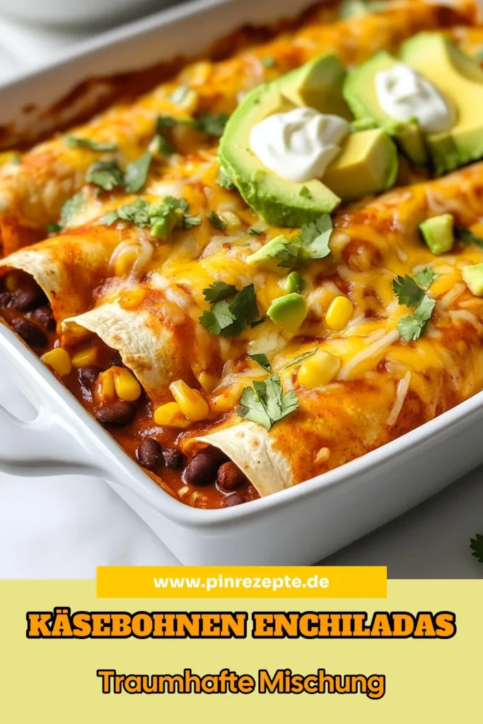 Entdecken Sie diese köstlichen Käsebohnen-Enchiladas – ein einfaches vegane Enchiladas Rezept, das Ihre Geschmacksknospen erfreuen wird! Genießen Sie die Aromen der mexikanischen Küche mit schwarzen Bohnen Tortillas, gefüllt mit einer herzhaften Mischung aus Bohnen, Mais und Käse. Perfekt für jede Gelegenheit und schnell zubereitet. Speichern Sie dieses Rezept und bringen Sie ein Stück Mexiko in Ihre Küche! #KäsebohnenEnchiladas #veganeEnchiladasRezept #mexikanischeKücheRezepte #einfacheEnchiladas
