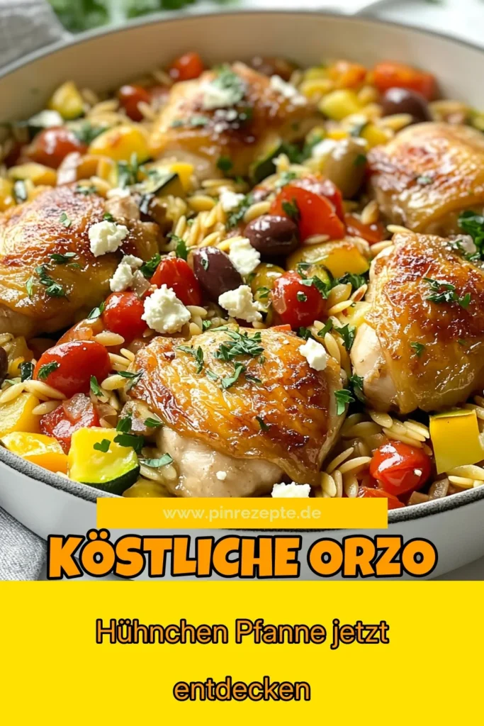 Entdecke das köstliche Rezept für die griechische Orzo-Hühnchen-Pfanne, ein schnelles Pfannengericht, das die Aromen der mediterranen Küche vereint! Diese einfache Zubereitung aus Hähnchen mit Feta und Orzo-Nudeln ist perfekt für ein schnelles Abendessen. Probiere es aus und verwöhne deine Familie mit diesem leckeren Gericht! Teile deine Kreationen und speichere das Rezept! #OrzoHühnchen #MediterraneKüche #SchnellePfannengerichte #RezeptFürOrzoNudeln