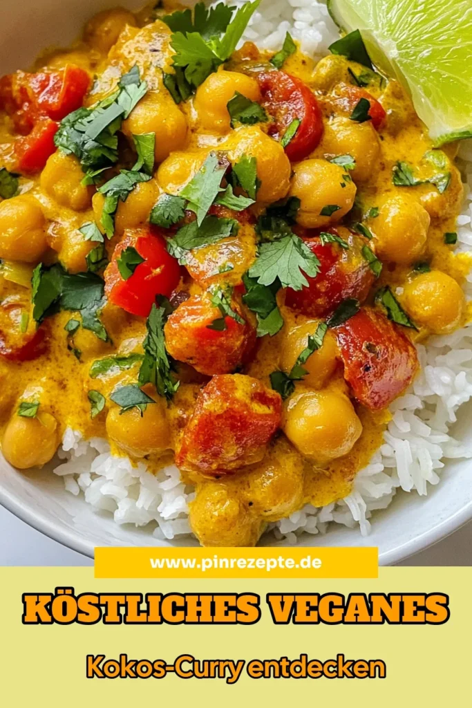 Entdecke unser einfaches Rezept für ein köstliches Vegan Kokos-Kichererbsen-Curry! Dieses gesunde vegane Gericht kombiniert nahrhafte Kichererbsen und cremige Kokosmilch für ein einzigartiges Geschmackserlebnis. Perfekt für ein schnelles Abendessen, ist dieses Kichererbsen-Rezept nicht nur einfach zuzubereiten, sondern auch voller Aromen. Probiere es aus und serviere es mit Reis oder Quinoa. Lass dich inspirieren und speichere es für später! #VeganCurry #Kichererbsen #Kokosmilch #GesundeErnährung