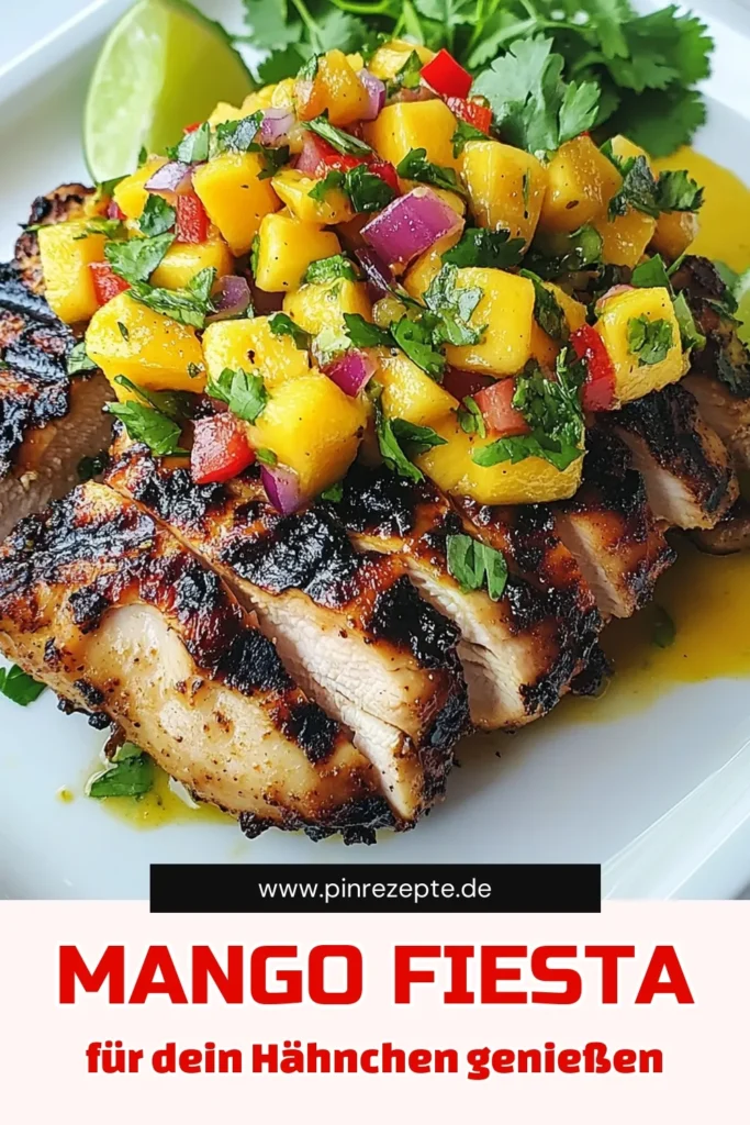 Entdecken Sie dieses leckere Mango Salsa Hähnchen, ein einfaches Rezept mit Hähnchen, das garantiert für Freude sorgt! Gegrilltes Hähnchen wird perfekt mit frischer Mango Salsa kombiniert, die mit Jalapeños und Koriander für einen würzigen Kick sorgt. Ideal für Grillabende! Probieren Sie es aus und verwandeln Sie Ihr Abendessen in ein Fest! Speichern Sie dieses Rezept für später! #MangoSalsaHähnchen #GegrilltesHähnchenRezept #FrischeMangoSalsa #WürzigeSalsaIdeen