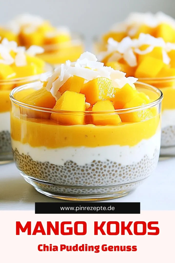Entdecke unser köstliches Mango-Kokos-Chia-Pudding Rezept! Dieses einfache Chia-Pudding mit Mango ist nicht nur ein gesunder Genuss, sondern auch ein perfektes Kokosmilch Dessert. Ideal für alle, die eine vegane Chia-Pudding Rezept suchen. Verwöhne dich selbst mit dieser gesunden Mango Nachspeise! Probiere es aus und teile dein Ergebnis! #MangoKokosChia #ChiaPudding #GesundeDesserts #VeganeRezepte