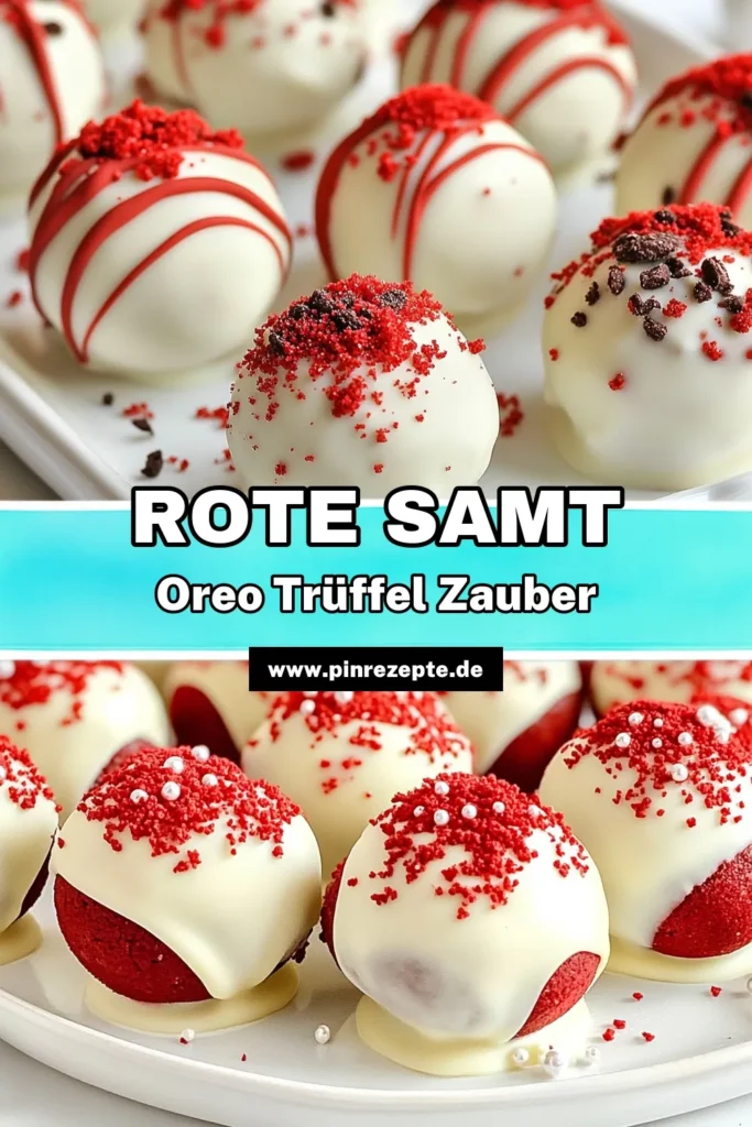 Entdecke dieses köstliche Rezept für Rote Samt Oreo Trüffel, das einfach zuzubereiten ist und perfekt für Desserts ist! Diese einfachen Trüffel Rezepte kombinieren die cremige Textur von Frischkäse mit dem süßen Geschmack von Oreo Keksen. Mit einer umhüllenden Schicht aus weißer Schokolade sind diese Trüffel ein wahrer Genuss! Probiere es aus und teile deine Kreationen! #RoteSamtOreoTrüffel #RezeptFürTrüffel #EinfacheTrüffelRezepte #OreoKekseDessert