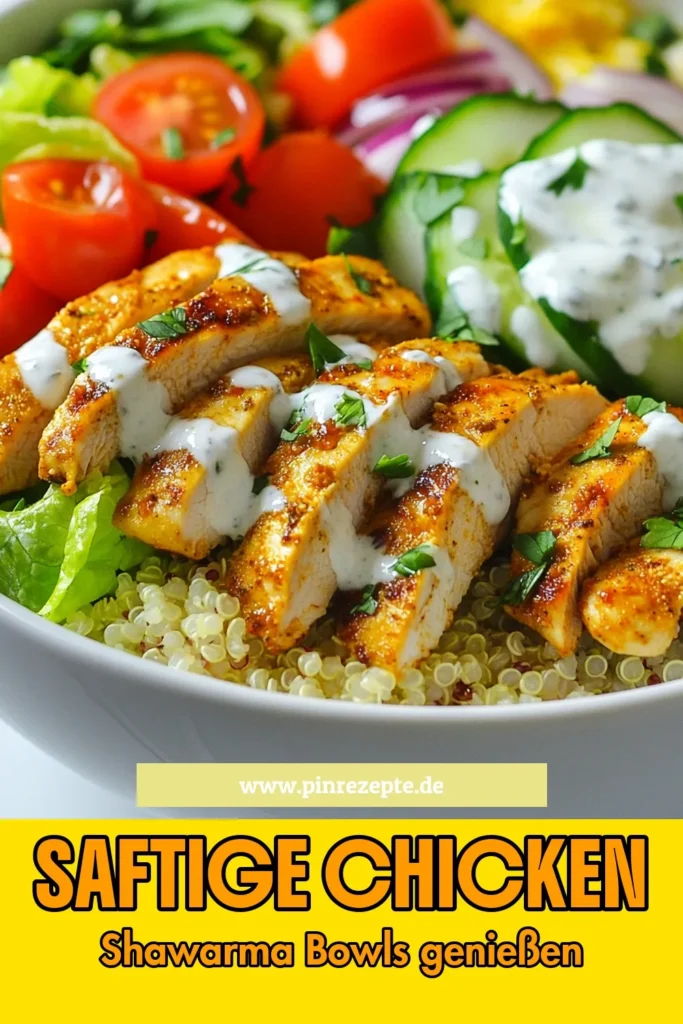 Entdecke unser einfaches Hähnchen Shawarma Rezept mit aromatischen Shawarma Schalen, perfekt für eine gesunde mediterrane Bowl! Diese Quinoa Shawarma Bowl vereint saftiges Hähnchen und frisches Gemüse in einem köstlichen Gericht. Ideal für eine ausgewogene Ernährung und einfach zuzubereiten! Lass dir diese leckere Kreation nicht entgehen und speichere das Rezept für deinen nächsten Kochabend! #HähnchenShawarma #ShawarmaSchalen #QuinoaRezepte #GesundeErnährung