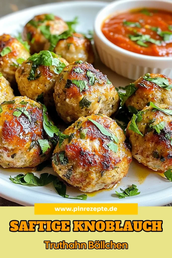 Entdecken Sie unser köstliches Rezept für Knoblauch-Kräuter-Turkeybällchen, ideal für gesunde Fleischbällchen-Rezepte! Diese einfachen Rezeptideen mit Truthahn sind perfekt für jede Mahlzeit und bieten einen mediterranen Genuss. Mit nur wenigen Zutaten zaubern Sie leckere Truthahnfleischgerichte, die Ihre Familie lieben wird. Probieren Sie es aus und speichern Sie das Rezept für ein schnelles Abendessen! #Truthahn #Fleischbällchen #GesundKochen #Mediterran