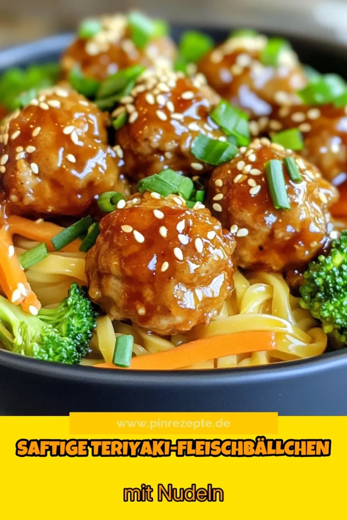 Entdecken Sie unser köstliches Teriyaki Fleischbällchen Rezept, das Ihre ganze Familie begeistern wird! Diese asiatischen Fleischbällchen aus Hähnchen kombiniert mit leckeren Nudeln sind nicht nur einfach zuzubereiten, sondern auch gesund. Perfekt für alle, die gesunde Nudelgerichte lieben. Verpassen Sie nicht dieses unwiderstehliche Teriyaki Rezept und speichern Sie es für Ihr nächstes Abendessen! #TeriyakiFleischbällchen #HähnchenNudeln #asiatischeFleischbällchen #gesundeNudelgerichte