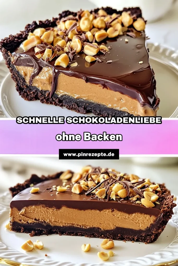 Entdecken Sie das köstliche Rezept für eine Schokoladen-Erdnussbutter Torte! Diese No-Bake Torte ist die perfekte einfache Schokoladentorte für Erdnussbutter-Liebhaber. Mit einer cremigen Füllung und einem knusprigen Keksboden ist dieses Erdnussbutter Dessert ideal für jeden Anlass. Holen Sie sich jetzt das Kühlschranktorte Rezept und überzeugen Sie Ihre Gäste! Speichern Sie es für später! #NoBakeTorte #ErdnussbutterDessert #Schokoladentorte #Kühlschranktorte