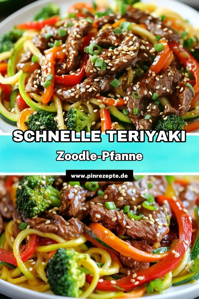 Entdecke dieses köstliche Teriyaki Rindfleisch Rezept mit Zucchini Nudeln! Diese Zoodle Pfanne Rezept vereint gesunde Rindfleischgerichte und frisches Gemüse zu einem schnellen asiatischen Rezept, das in nur 25 Minuten fertig ist. Perfekt für ein nährstoffreiches Abendessen. Lass dir dieses gesunde Zucchini Nudeln Rezept nicht entgehen! Speichere es für deinen nächsten Kochabend! #TeriyakiRindfleisch #ZoodlePfanne #gesundeRindfleischgerichte #schnelleasiatischeRezepte