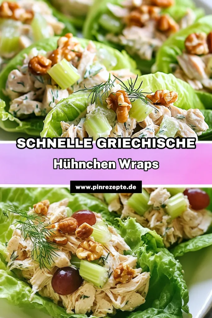 Entdecke dieses köstliche Rezept für griechische Joghurt-Hühnchensalat-Wraps! Diese gesunden Salat-Wraps sind eine kalorienarme Lunch-Idee, die einfach zuzubereiten ist und perfekt für jede Gelegenheit. Hühnchensalat mit griechischem Joghurt sorgt für eine cremige Textur und frischen Geschmack. Probiere diese einfachen Wraps mit Hühnchen und verleihe deiner Mittagsroutine das gewisse Etwas! Speichern und loslegen! #GesundeErnährung #Hühnchensalat #Wraps #Kalorienarm