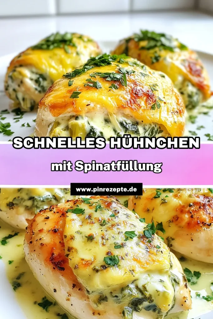 Entdecken Sie unser köstliches Rezept für Spinat-Artischocken Hühnchen! Dieses gefüllte Hühnchen Rezept vereint zarte Hähnchenbrust mit einer cremigen Artischocken Füllung aus frischem Spinat und Käse. Ideal für gesunde Hühnchen Rezepte und perfekt für die italienische Küche Hähnchen. Bereiten Sie dieses Gericht in nur 50 Minuten zu und beeindrucken Sie Ihre Familie! Probieren Sie es aus und speichern Sie es für später! #Hähnchenrezepte #GesundeEssen #ItalienischeKüche #Kochinspiration